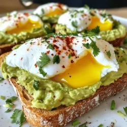 To make tasty avocado toast with a poached egg, you need: - 2 slices of whole grain bread - 1 ripe avocado - 2 large eggs - 1 tablespoon of lemon juice - Salt and pepper to taste - ¼ teaspoon red chili flakes (optional) - Olive oil for drizzling These ingredients create a balanced meal. Whole grain bread offers fiber. Avocado gives healthy fats. Eggs add protein and richness. You can add fun toppings to make your toast unique: - Fresh herbs like cilantro or chives for flavor - Sliced radishes for crunch - Feta cheese for a salty kick - Sliced tomatoes for freshness These toppings enhance taste and make your dish look pretty. You can mix and match based on your mood. To prepare your avocado toast, gather these tools: - Toaster or oven for toasting bread - Bowl for mashing avocado - Fork for mashing - Small saucepan for poaching eggs - Slotted spoon for removing eggs Having the right equipment makes cooking easier. It also helps you create the perfect dish. Follow these steps, and you’ll impress yourself and others! For a full recipe, check out the complete instructions above. Start by taking your two slices of whole grain bread. Place them in a toaster or use a skillet. Toast until golden brown and crispy. This gives you a strong base for your toppings. The crunch adds great texture to your dish. While your bread is toasting, grab a ripe avocado. Cut it in half and remove the pit. Scoop the green flesh into a bowl. Use a fork to mash it lightly. Then, mix in a tablespoon of lemon juice. This keeps the avocado fresh. Season with salt, pepper, and red chili flakes if you want some heat. Next, fill a saucepan with water. Heat it on medium until it simmers gently. Crack a large egg into a small bowl. Create a gentle whirlpool in the water with a spoon. Carefully slide the egg into the center. Cook for about three minutes for a runny yolk. For a firmer yolk, cook for four minutes. Repeat this with the second egg. Once your bread is ready, spread a thick layer of the mashed avocado on each slice. Carefully place a poached egg on top of each slice. Drizzle a little olive oil over the eggs. Add fresh herbs like cilantro or chives for a pop of color and flavor. Season with extra salt, pepper, and chili flakes if you like. For the full recipe, check the earlier section. Enjoy your delicious avocado toast with poached eggs! To make a perfect poached egg, you need a few key steps. First, use fresh eggs. Fresh eggs hold their shape better. Next, fill a saucepan with water and bring it to a gentle simmer. Don’t let it boil hard. A gentle simmer helps the eggs cook evenly. Crack each egg into a small bowl first. This makes it easier to slide into the water. Create a small whirlpool in the water with a spoon. This helps the egg white wrap around the yolk. Cook the egg for about three minutes for a soft yolk. If you want a firmer yolk, cook for four minutes. Remove the egg with a slotted spoon and let it drain on a paper towel. Choosing the right avocado is key to great toast. Look for avocados that feel slightly soft when you press them. This means they are ripe and ready to eat. If they feel hard, they are not ripe yet. If they feel mushy, they may be overripe. To speed up ripening, place hard avocados in a brown paper bag. Add an apple or banana to help them ripen faster. Always check the skin for dark spots; this can mean the fruit is bad inside. When serving your avocado toast, think about the presentation. Use a nice plate to make your dish stand out. Garnish with fresh herbs like cilantro or chives for color. A drizzle of olive oil adds flavor and shine. You can also add a sprinkle of red chili flakes for a spicy kick. For a complete meal, serve your toast with a side of fresh fruit. This adds sweetness and balance to your dish. Check out the full recipe for more tips and enjoy! {{image_2}} If you follow a special diet, you can easily adjust this recipe. For gluten-free options, use gluten-free bread. If you're vegan, skip the eggs. Use a chickpea mash or tofu instead. This gives you protein without eggs. You can also try nutritional yeast for a cheesy taste. To make your avocado toast pop, try adding different flavors. A sprinkle of smoked paprika adds a warm, smoky taste. If you like tang, try adding sliced radishes or pickled onions. These give a nice crunch and zing. You can also use fresh garlic or a dash of balsamic vinegar for depth. While whole grain bread works great, you have more choices. Sourdough bread brings a nice tangy flavor. Rye bread adds a hearty taste. For a twist, try using pita or bagels. Each bread type changes the toast's overall flavor and texture. Choose what you enjoy most! To store leftover avocado, wrap it tightly in plastic wrap. This helps keep air out. You can also put it in an airtight container. Add a little lemon juice on top to stop browning. Use it within one day for best taste. Poached eggs are best eaten right away. If you need to store them, place them in cold water in the fridge. Use a covered container. They can last for up to two days. When you are ready, reheat them gently. To reheat poached eggs, bring a pot of water to a gentle simmer. Place the egg in the simmering water for about 30 seconds. This warms the egg without cooking it more. You can also microwave them, but be careful not to overcook. To poach an egg, start with fresh eggs. Fill a pot with water and heat it. The water should be at a gentle simmer, not boiling. Crack an egg into a small bowl. Create a gentle whirlpool in the water. Slowly slide the egg into the center. Cook it for about 3 minutes for a runny yolk or 4 minutes for a firmer yolk. Remove the egg with a slotted spoon. While you can use canned avocado, fresh avocado tastes best. Canned avocados may have a different texture. They can also lack the rich flavor of ripe fruit. If you’re in a pinch, opt for canned, but fresh is always better. Avocado toast is full of healthy fats, fiber, and vitamins. Avocados are high in monounsaturated fats, which are good for your heart. They also provide potassium, which helps manage blood pressure. Whole grain bread adds fiber to your diet, helping digestion. Together, they make a filling and nutritious meal. You can prep some parts in advance. Toast the bread and mash the avocado a few hours ahead. Keep the avocado covered to prevent browning. However, it’s best to poach the eggs just before serving. Fresh poached eggs taste the best on your toast. Whole grain bread is my favorite choice. It gives a nice, hearty base. You can also try sourdough or rye for a different flavor. Look for bread that is fresh and has a good texture. This way, it will hold up well under the toppings. For the full recipe, see above. 1. Toast the Bread: Start by toasting the slices of whole grain bread until they are golden and crispy. This gives a sturdy base for your toppings. 2. Prepare the Avocado: While the bread toasts, cut the avocado in half, remove the pit, and scoop the flesh into a bowl. Mash it lightly with a fork. Add lemon juice, salt, pepper, and red chili flakes if you want some heat. 3. Poach the Eggs: Fill a saucepan with water and bring it to a gentle simmer over medium heat. Crack an egg into a small bowl. Create a gentle whirlpool in the simmering water and slide the egg into the center. Cook for about 3 minutes for a runny yolk or 4 minutes for a firmer yolk. Repeat for the second egg. 4. Assemble the Toast: Once the bread is toasted, spread a generous layer of the mashed avocado on each slice. Carefully place a poached egg on top of each slice. 5. Garnish and Serve: Drizzle a little olive oil over the top and sprinkle with fresh herbs for flavor and presentation. Add more salt, pepper, and chili flakes to taste if you want. This dish is not just tasty; it is also nutritious. Each serving packs essential vitamins and healthy fats. The avocado provides fiber and potassium. The eggs offer protein and healthy fats. Whole grain bread adds complex carbs for energy. A typical serving has around: - Calories: 350 - Protein: 14g - Fat: 21g - Carbohydrates: 30g - Fiber: 8g - 2 slices of whole grain bread - 1 ripe avocado - 2 large eggs - 1 tablespoon of lemon juice - Salt and pepper to taste - ¼ teaspoon red chili flakes (optional) - Fresh herbs (such as cilantro or chives) for garnish - Olive oil, for drizzling For the complete recipe, check the "Full Recipe" section. This blog post covered how to make delicious avocado toast. We discussed key ingredients, from essential items to optional toppings. You learned step-by-step instructions for toasting bread, preparing avocados, and poaching eggs. I shared tips for perfecting your toast and storing leftovers. Lastly, we explored variations and addressed common questions. Now, you can enjoy avocado toast that fits your taste and needs. Happy cooking!