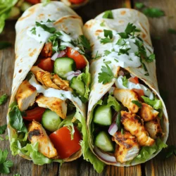 For a tasty chicken shawarma wrap, you need simple and fresh ingredients. Here’s what you will need: - 2 boneless, skinless chicken breasts - 3 tablespoons olive oil - 2 teaspoons ground cumin - 2 teaspoons ground coriander - 1 teaspoon paprika - 1 teaspoon turmeric - 1 teaspoon garlic powder - 1 teaspoon onion powder - ½ teaspoon cayenne pepper (optional, for spice) - Salt and pepper to taste - 4 large pita breads or wraps - 1 cup lettuce, shredded - 1 medium tomato, diced - ½ cucumber, diced - ¼ red onion, thinly sliced - ½ cup plain yogurt or tahini sauce for drizzling - Fresh parsley for garnish (optional) These ingredients make your wraps juicy and flavorful. The spices give it a warm flavor that will make your taste buds dance. You can always mix it up with some optional ingredients. Here are a few ideas: - Avocado slices for creaminess - Pickled vegetables for tang - Hummus for extra flavor - Feta cheese for a salty kick These ingredients let you create a wrap that fits your taste. Feel free to try different combos! Sauces and toppings can take your shawarma wraps to the next level. Here are some great choices: - Garlic sauce for a rich taste - Hot sauce if you like it spicy - Tzatziki sauce for a cool touch - Fresh herbs like dill or mint for brightness Adding these sauces and toppings makes every bite exciting. They add flavor and a splash of color to your wraps. You can find the Full Recipe above for more details on how to prepare these tasty chicken shawarma wraps! Start by making the marinade. In a medium bowl, mix together the olive oil, cumin, coriander, paprika, turmeric, garlic powder, onion powder, cayenne pepper, salt, and pepper. Use a whisk or fork to blend them well. This blend gives the chicken a rich flavor. Next, cut the chicken breasts into thin strips. Place the strips in the bowl and coat them fully with the marinade. Cover the bowl and let it sit for at least 30 minutes. For deeper flavor, marinate it for up to two hours in the fridge. Once the chicken has marinated, it’s time to cook. Preheat a grill pan or skillet over medium-high heat. Place the marinated chicken strips in the pan. Cook for about 5-7 minutes. Turn them occasionally so they brown evenly. You want the chicken to be fully cooked and golden brown. After cooking, take the chicken off the heat. Let it rest for a couple of minutes, then slice it into bite-sized pieces. Now for the fun part: assembling your wrap! Lay a pita bread or wrap flat on a plate. Add a portion of shredded lettuce in the center. Then, sprinkle on diced tomato, cucumber, and red onion. Next, add a generous amount of your cooked chicken on top. Drizzle with yogurt or tahini sauce for extra creaminess. If you like, sprinkle fresh parsley on top for color. Fold the sides of the wrap inward, then roll it from the bottom up tightly. Repeat this with the remaining wraps. Serve them right away with extra sauce on the side for dipping. Marinating chicken is key for great flavor. Use fresh spices for the best taste. Combine olive oil, cumin, coriander, and other spices in a bowl. Cut chicken into thin strips. Make sure each piece is coated well. Let the chicken sit for at least 30 minutes. If you have time, let it marinate for two hours. This helps the flavors soak in deeply. Cook the marinated chicken in a hot pan. A grill pan works well for that smoky taste. Heat the pan to medium-high. Add chicken strips and spread them out. Cook for 5-7 minutes, turning often. This gets them golden brown and juicy. After cooking, let the chicken rest. This keeps the juices inside and makes each bite tender. How you serve your wraps can make a big difference. Use large pita bread or wraps that are soft and warm. Layer the fresh veggies nicely for color. Start with shredded lettuce, then add diced tomato and cucumber. Place the chicken in the center, then drizzle with yogurt or tahini sauce. For a pop of color, sprinkle fresh parsley on top. Fold the wrap tightly and slice it in half for easy eating. Serve with extra sauce for dipping. You can find the Full Recipe for more details. {{image_2}} If you want a vegetarian or vegan twist, try using marinated tofu or tempeh. Both options soak up flavors well. For the marinade, keep the same spices from the chicken recipe. You can also use chickpeas. Roast them for added crunch. Add veggies like bell peppers and zucchini for extra taste. Top it off with tahini sauce for a creamy finish. You can switch out chicken for other meats. Lamb or beef works great and gives a richer taste. If you want something lighter, try shrimp. Cook shrimp just until they turn pink. You can also use seitan for a plant-based option. It has a texture similar to meat and pairs well with the spices. While pita bread is classic, you can explore other wraps. Tortillas, either flour or corn, are good choices. They are easy to roll and hold the filling well. You could also try lettuce wraps for a low-carb option. Leafy greens like romaine or butter lettuce add a fresh crunch. Experiment with different wraps to find your favorite combination! For the full recipe, check out the link above. To keep your leftover chicken shawarma fresh, store it in an airtight container. Make sure to let the chicken cool to room temperature first. Place it in the fridge, where it can last for up to three days. If you want to keep the wraps intact, store the chicken and veggies separately from the pita bread. If you want to freeze your chicken shawarma, it’s easy! First, let the chicken cool completely. Then, place it in a freezer-safe bag or container. It can last up to three months in the freezer. When you're ready to eat, just thaw it in the fridge overnight. This makes meal prep a breeze! To reheat your chicken shawarma, use a skillet over medium heat. This helps keep the chicken juicy and flavorful. Heat it for about five minutes or until hot. If you stored the veggies separately, add them in during the last minute. This way, everything stays fresh and tasty. Enjoy your delicious wraps just like they were made fresh! For a full recipe on how to make these tasty wraps, check out the Full Recipe. To make chicken shawarma wraps, start by marinating chicken strips in spices and olive oil. Use cumin, coriander, and paprika for flavor. After marinating, cook the chicken in a hot pan until golden. Assemble your wrap with lettuce, tomatoes, cucumbers, and chicken. Drizzle yogurt or tahini sauce on top. For the full recipe, check the details above. You can use several options instead of pita bread for wraps. Tortillas, flatbreads, or even lettuce leaves work well. Each option gives a different taste and texture. Choose what you like best. Cooked chicken shawarma can last in the fridge for about three to four days. Make sure to store it in an airtight container. If you see any signs of spoilage, it’s best to throw it away. Yes, you can grill chicken shawarma outdoors! Grilling adds a great smoky flavor. Just marinate and prepare your chicken as usual, then grill it over medium-high heat until cooked. Enjoy the outdoor cooking experience! You learned how to make easy chicken shawarma wraps, starting with key ingredients. I shared marinating, cooking, and assembling steps to help you succeed. You also explored tips for flavor and presentation. Plus, you discovered variations for different diets and storage methods. Now, you can enjoy delicious wraps anytime. Remember, your possibilities are endless with shawarma!