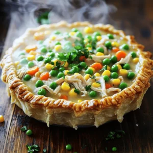 To create a simple and tasty chicken pot pie, gather these key ingredients: - 2 cups cooked chicken, shredded - 1 cup frozen mixed vegetables (peas, carrots, corn) - 1 small onion, finely chopped - 2 cloves garlic, minced - 1/2 cup chicken broth - 1 cup milk - 1/3 cup all-purpose flour - 1 teaspoon dried thyme - 1 teaspoon salt - 1/2 teaspoon black pepper - 2 tablespoons butter - 1 ready-made pie crust (or homemade, if preferred) These ingredients come together to create a rich and comforting filling. The chicken provides protein, while the vegetables add color and nutrients. The broth and milk help form a creamy sauce that binds everything together. You can easily customize your chicken pot pie by adding or swapping ingredients. Here are some ideas: - Fresh herbs: Add parsley, rosemary, or sage for extra flavor. - Different vegetables: Try broccoli, green beans, or mushrooms. - Cheese: A bit of cheddar can make the filling extra creamy. - Spices: Consider adding paprika or cayenne for a kick. - Crust options: Use puff pastry or biscuit dough for a different texture. Feel free to mix and match to suit your tastes. This flexibility makes the recipe fun and personal. To ensure your chicken pot pie shines, pay attention to ingredient quality: - Chicken: Use leftover roast chicken or rotisserie for the best flavor. - Vegetables: Fresh or frozen work well. Frozen saves time and keeps it easy. - Broth: Choose low-sodium chicken broth for better control over salt levels. - Dairy: Use whole milk for creaminess, but low-fat options are fine too. - Flour: All-purpose flour is standard, but you can use whole wheat for more fiber. Always taste as you cook. This helps you adjust flavors to your liking. For a complete guide, check the Full Recipe. 1. Preheat your oven to 425°F (220°C). 2. Melt the butter in a large skillet over medium heat. 3. Add the chopped onion and garlic. Sauté until the onion is soft and clear, about 3 minutes. 4. Sprinkle the flour over the mixture. Stir constantly for about 1 minute to form a roux. 5. Slowly whisk in the chicken broth and milk. Keep stirring until it thickens, about 3-4 minutes. 6. Mix in the shredded chicken, frozen vegetables, thyme, salt, and pepper. Stir well and heat for 2 more minutes. 7. Pour the mixture into a pie dish. 8. Unroll the pie crust over the filling. Seal the edges by crimping. 9. Cut a few slits in the top for steam to escape. 10. Bake for 30-35 minutes until the crust is golden brown. 11. Let it cool for 5-10 minutes before serving. - Step 1: Image of the oven set to 425°F. - Step 2: Video showing butter melting in the skillet. - Step 3: Photo of sautéed onion and garlic. - Step 4: Video demonstrating roux formation with flour. - Step 5: Image of the thickened broth mixture. - Step 6: Photo of all ingredients combined in the skillet. - Step 7: Video of pouring the mixture into the pie dish. - Step 8: Image of the pie crust being placed over the filling. - Step 9: Video showing how to crimp the edges. - Step 10: Photo of the pie just out of the oven. - Step 11: Image of the finished pie cooling. - Prepare all ingredients before you start cooking. This saves time. - While the filling cooks, roll out the pie crust. This multitasking speeds up the process. - Use pre-cooked chicken to cut down on cooking time. - Clean as you go to keep your workspace tidy and organized. - Set a timer for each step to stay on track and avoid distractions. This easy chicken pot pie recipe combines rich flavors with simple steps. Enjoy creating this warm, comforting dish! For the complete guide, refer to the Full Recipe. To make the best chicken pot pie, use good quality ingredients. Fresh chicken adds great taste. If you use frozen chicken, thaw it first. A mix of fresh and frozen vegetables works well, too. I like adding thyme for flavor. It gives a nice touch to your filling. When making the roux, stir constantly. This helps avoid lumps. If you see lumps, don’t worry! Just whisk harder, and it will smooth out. One big mistake is overcooking the filling. You should heat it until warm, not too long. This keeps your chicken juicy. Another mistake is using a crust that is too thick. A thin crust bakes better and stays crispy. Don’t forget to cut slits in the top! This lets steam escape and keeps the crust from getting soggy. For a golden brown crust, brush the top with milk or egg wash. This adds color and shine. Bake in a preheated oven at 425°F. Check the pie after 25 minutes. If the edges brown too fast, cover them with foil. This protects them from burning while the center cooks. Enjoy your tasty creation! For the full recipe, click [Full Recipe]. {{image_2}} You can change the flavor of your chicken pot pie by using different proteins or veggies. Instead of chicken, try turkey or beef. For a vegetarian option, use mushrooms or lentils. You can also mix in different vegetables. Sweet potatoes, broccoli, or green beans work well. Just make sure they are cut into small pieces for even cooking. Always adjust the seasonings to match the flavors of your new ingredients. If you need a gluten-free option, use a gluten-free pie crust. Many brands offer these in stores. You can also make your own with almond or coconut flour. For a homemade crust, combine flour, butter, and water. Roll it out and place it over your filling. If you want to skip the crust altogether, try a biscuit topping. Just drop spoonfuls of biscuit dough on top before baking for a fun twist. To make this dish dairy-free, swap regular milk for almond or oat milk. You can also use dairy-free butter. If you want to make a low-calorie version, reduce the amount of butter and use less flour. You can also add more veggies to bulk up the dish while keeping it light. These small changes still keep the meal tasty without losing its charm. For a full recipe, check out the details to ensure you get the perfect pot pie. After you enjoy your chicken pot pie, store leftovers promptly. Let the pie cool down to room temperature. Cover it tightly with plastic wrap or foil. You can also place it in an airtight container. This keeps the pie fresh and tasty for up to three days in the fridge. To freeze your chicken pot pie, follow these steps. First, allow the pie to cool completely. Wrap it well in plastic wrap, then in aluminum foil. This helps prevent freezer burn. You can freeze the pie for up to three months. When you are ready to eat, thaw it in the fridge overnight. To reheat your chicken pot pie, preheat your oven to 350°F (175°C). Remove any plastic wrap or foil. Place the pie on a baking sheet to catch spills. Heat it for about 20-25 minutes. This ensures the filling gets hot and the crust stays crispy. For microwave reheating, use medium power for about 5-7 minutes. Enjoy your comforting meal just like the first time! For the full recipe, check back to the earlier section. The best way to reheat chicken pot pie is in the oven. Preheat your oven to 350°F (175°C). Place the pie on a baking sheet to catch spills. Cover the pie with foil to keep it moist. Heat for about 20-25 minutes, or until warm. Check the center with a knife. If it is hot, it's ready to eat! Yes, you can make chicken pot pie ahead of time. Prepare the filling and let it cool. Store it in the fridge for up to two days. You can also freeze it. Just make sure to wrap it well. When you are ready to bake, add your crust and follow the baking instructions from the Full Recipe. Chicken pot pie pairs well with many sides. Here are some great options: - A fresh green salad - Steamed broccoli or green beans - Mashed potatoes for a cozy touch - A fruit salad for a sweet contrast These sides add variety and balance to your meal. Enjoy experimenting with different combinations! This blog post covered all you need to make a great chicken pot pie. First, we outlined essential and optional ingredients. Next, we shared clear step-by-step instructions. I added tips, tricks, and variations to help you customize your dish. Lastly, best practices for storage ensure your leftovers taste just as good. Cooking can be fun and rewarding. With these insights, you can create a perfect pot pie every time. Enjoy your cooking journey!