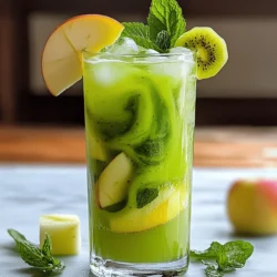 - 2 large green apples - 3 ripe kiwis - 2 tablespoons honey - 1 lime - 500 ml sparkling water - Fresh mint leaves - Ice cubes - Additional garnishes To make a great Green Apple Kiwi Cooler, you need fresh ingredients. Start with two large green apples. They give a crisp flavor. Next, use three ripe kiwis. They add sweetness and a fun texture. You will also need honey. Two tablespoons should do. This sweetens the drink just right. You can adjust the amount based on your taste. A lime will add a zesty kick. Freshly squeezed lime juice is best. Finally, you need 500 ml of sparkling water. This makes the drink bubbly and refreshing. For extra fun, consider adding optional items. Fresh mint leaves can give a nice aroma. Ice cubes will keep your drink cold. You can add more garnishes like mint or apple slices for a pretty look. This Green Apple Kiwi Cooler is not just a drink. It’s a refreshing treat for any day. If you want the full recipe, check the Green Apple Kiwi Cooler section above. - First, take two large green apples. Remove the core and chop them into small pieces. - Next, grab three ripe kiwis. Peel them and slice them into thin rounds. - Now, add the chopped apples and kiwi slices to a blender. - Include two tablespoons of honey and the juice of one lime. Blend it all until smooth to create a fresh fruit puree. - Pour the puree through a fine sieve into a large pitcher. This will remove any pulp. Press down with a spoon to get all the juice out. - After straining, add one tablespoon of finely chopped mint leaves. Stir it gently to mix. - Fill your glasses halfway with ice cubes. - Pour the fruit mixture over the ice, filling about two-thirds of the glass. - Finally, top each glass with 500 ml of sparkling water. Stir lightly to combine. For more details, check the Full Recipe. Enjoy making this refreshing drink! You can easily change the taste of your Green Apple Kiwi Cooler. If you want it sweeter, add honey. Start with two tablespoons, then taste. If you need more sweetness, just add a bit more. For a zesty kick, squeeze in some extra lime juice. This will make the drink refreshingly tart. To get a smooth drink, blend the fruit really well. If you find lumps, blend again until it's smooth. If you want a thicker texture, use frozen fruit. Frozen kiwis or apples work great. They make the drink icy and refreshing, perfect for hot days. Making your drink look good is easy. Garnish with fresh mint leaves and apple slices. This adds color and makes it inviting. Choose tall glasses for serving. They showcase the vibrant colors and keep the drink cold longer. Use these tips to impress your friends and family with your beautiful Green Apple Kiwi Cooler. For the full recipe, check out the instructions above. {{image_2}} You can switch up the flavors in your Green Apple Kiwi Cooler by using different fruits. Here are a couple of ideas: - Using different apple varieties: Try using Honeycrisp or Fuji apples for a sweeter taste. Red apples can add a lovely color too. - Adding berries or citrus fruits: Toss in some strawberries or raspberries for a berry twist. You can also add lemon or orange for a zesty kick. These fruits mix well with the green apple and kiwi. This cooler can fit any occasion, whether you want a fun drink or something a bit stronger. - Creating a mocktail version: For a non-alcoholic drink, just stick to the original recipe. Use soda or tonic water instead of sparkling water for a different flavor. - Adding a splash of spirits for an adult version: If you want to make it an adult drink, add a splash of vodka or rum. This makes the cooler festive and refreshing for parties. Feel free to mix and match these ideas to make your perfect drink! For the full recipe, check out the details provided earlier. To keep your Green Apple Kiwi Cooler fresh, store it in the refrigerator. Use an airtight container to lock in flavors. The best time to enjoy this drink is within 24 hours of making it. After that, the fruit may lose some of its brightness. If you want to save some for later, freezing is a great option. Pour the mixture into ice cube trays or freezer-safe containers. Leave some space at the top, as liquids expand when frozen. When you're ready to enjoy it, thaw the mixture in the fridge overnight. You can also blend the frozen cubes with some water for a slushy treat. Serve it in a glass over ice for a refreshing experience. To make your cooler extra refreshing, chill your ingredients first. Place your green apples and kiwis in the fridge before use. This helps keep your drink cold longer. Also, use ice cubes in your glasses. The ice will keep the drink chilly and enjoyable. You can even freeze some kiwi slices or apple pieces as ice cubes. This adds fun flavor and keeps your drink cool. Yes, you can make this drink ahead of time. Prepare the fruit puree and store it in the fridge. It will stay fresh for about 24 hours. When you're ready to serve, add the sparkling water and ice. This keeps the bubbles and flavor bright. Just remember to taste it and adjust the sweetness if needed. Many fruits work well with kiwi and green apple. Try adding strawberries for a sweet touch. Pineapple brings a tropical vibe that complements the flavors nicely. You could even mix in some cucumber for a fresh twist. Each fruit adds a unique taste and makes your drink more exciting. Absolutely! You can skip added sweeteners if you prefer. Use ripe, sweet fruit for natural sweetness. Apples and kiwis can be sweet enough on their own. If you want a little more sweetness, try adding a splash of orange juice. This keeps the drink fruity and fresh without extra sugar. This blog post detailed how to make a Green Apple Kiwi Cooler. We covered key ingredients, including green apples, kiwis, honey, and lime. The step-by-step guide led you from preparing the fruit to assembling and serving the drink. Tips highlighted ways to enhance flavor and presentation. Variations offered creative spins, while storage info ensures freshness. You can now craft a refreshing drink that's perfect for any occasion. Enjoy creating your cooler and experimenting with flavors for more fun!