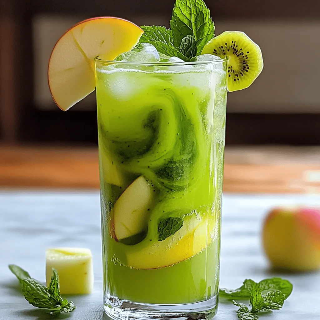 - 2 large green apples - 3 ripe kiwis - 2 tablespoons honey - 1 lime - 500 ml sparkling water - Fresh mint leaves - Ice cubes - Additional garnishes To make a great Green Apple Kiwi Cooler, you need fresh ingredients. Start with two large green apples. They give a crisp flavor. Next, use three ripe kiwis. They add sweetness and a fun texture. You will also need honey. Two tablespoons should do. This sweetens the drink just right. You can adjust the amount based on your taste. A lime will add a zesty kick. Freshly squeezed lime juice is best. Finally, you need 500 ml of sparkling water. This makes the drink bubbly and refreshing. For extra fun, consider adding optional items. Fresh mint leaves can give a nice aroma. Ice cubes will keep your drink cold. You can add more garnishes like mint or apple slices for a pretty look. This Green Apple Kiwi Cooler is not just a drink. It’s a refreshing treat for any day. If you want the full recipe, check the Green Apple Kiwi Cooler section above. - First, take two large green apples. Remove the core and chop them into small pieces. - Next, grab three ripe kiwis. Peel them and slice them into thin rounds. - Now, add the chopped apples and kiwi slices to a blender. - Include two tablespoons of honey and the juice of one lime. Blend it all until smooth to create a fresh fruit puree. - Pour the puree through a fine sieve into a large pitcher. This will remove any pulp. Press down with a spoon to get all the juice out. - After straining, add one tablespoon of finely chopped mint leaves. Stir it gently to mix. - Fill your glasses halfway with ice cubes. - Pour the fruit mixture over the ice, filling about two-thirds of the glass. - Finally, top each glass with 500 ml of sparkling water. Stir lightly to combine. For more details, check the Full Recipe. Enjoy making this refreshing drink! You can easily change the taste of your Green Apple Kiwi Cooler. If you want it sweeter, add honey. Start with two tablespoons, then taste. If you need more sweetness, just add a bit more. For a zesty kick, squeeze in some extra lime juice. This will make the drink refreshingly tart. To get a smooth drink, blend the fruit really well. If you find lumps, blend again until it's smooth. If you want a thicker texture, use frozen fruit. Frozen kiwis or apples work great. They make the drink icy and refreshing, perfect for hot days. Making your drink look good is easy. Garnish with fresh mint leaves and apple slices. This adds color and makes it inviting. Choose tall glasses for serving. They showcase the vibrant colors and keep the drink cold longer. Use these tips to impress your friends and family with your beautiful Green Apple Kiwi Cooler. For the full recipe, check out the instructions above. {{image_2}} You can switch up the flavors in your Green Apple Kiwi Cooler by using different fruits. Here are a couple of ideas: - Using different apple varieties: Try using Honeycrisp or Fuji apples for a sweeter taste. Red apples can add a lovely color too. - Adding berries or citrus fruits: Toss in some strawberries or raspberries for a berry twist. You can also add lemon or orange for a zesty kick. These fruits mix well with the green apple and kiwi. This cooler can fit any occasion, whether you want a fun drink or something a bit stronger. - Creating a mocktail version: For a non-alcoholic drink, just stick to the original recipe. Use soda or tonic water instead of sparkling water for a different flavor. - Adding a splash of spirits for an adult version: If you want to make it an adult drink, add a splash of vodka or rum. This makes the cooler festive and refreshing for parties. Feel free to mix and match these ideas to make your perfect drink! For the full recipe, check out the details provided earlier. To keep your Green Apple Kiwi Cooler fresh, store it in the refrigerator. Use an airtight container to lock in flavors. The best time to enjoy this drink is within 24 hours of making it. After that, the fruit may lose some of its brightness. If you want to save some for later, freezing is a great option. Pour the mixture into ice cube trays or freezer-safe containers. Leave some space at the top, as liquids expand when frozen. When you're ready to enjoy it, thaw the mixture in the fridge overnight. You can also blend the frozen cubes with some water for a slushy treat. Serve it in a glass over ice for a refreshing experience. To make your cooler extra refreshing, chill your ingredients first. Place your green apples and kiwis in the fridge before use. This helps keep your drink cold longer. Also, use ice cubes in your glasses. The ice will keep the drink chilly and enjoyable. You can even freeze some kiwi slices or apple pieces as ice cubes. This adds fun flavor and keeps your drink cool. Yes, you can make this drink ahead of time. Prepare the fruit puree and store it in the fridge. It will stay fresh for about 24 hours. When you're ready to serve, add the sparkling water and ice. This keeps the bubbles and flavor bright. Just remember to taste it and adjust the sweetness if needed. Many fruits work well with kiwi and green apple. Try adding strawberries for a sweet touch. Pineapple brings a tropical vibe that complements the flavors nicely. You could even mix in some cucumber for a fresh twist. Each fruit adds a unique taste and makes your drink more exciting. Absolutely! You can skip added sweeteners if you prefer. Use ripe, sweet fruit for natural sweetness. Apples and kiwis can be sweet enough on their own. If you want a little more sweetness, try adding a splash of orange juice. This keeps the drink fruity and fresh without extra sugar. This blog post detailed how to make a Green Apple Kiwi Cooler. We covered key ingredients, including green apples, kiwis, honey, and lime. The step-by-step guide led you from preparing the fruit to assembling and serving the drink. Tips highlighted ways to enhance flavor and presentation. Variations offered creative spins, while storage info ensures freshness. You can now craft a refreshing drink that's perfect for any occasion. Enjoy creating your cooler and experimenting with flavors for more fun!
