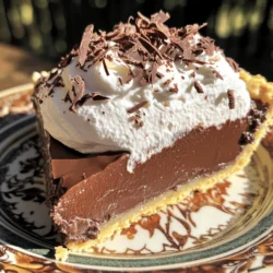 To make a French silk pie, you need a few simple ingredients that create a rich and creamy treat. Here’s what you will need: - 1 pre-baked pie crust (store-bought or homemade) - 1 cup unsweetened cocoa powder - 1 cup granulated sugar - 1/2 cup unsalted butter, softened - 3 large eggs - 1 teaspoon vanilla extract - 1 cup heavy cream - 2 tablespoons powdered sugar (for whipped cream topping) - Suggested garnishes (chocolate shavings, cocoa powder) These ingredients come together to create a pie that is smooth and velvety. The cocoa powder gives it a deep chocolate flavor that many love. The butter helps in making the filling rich, while the heavy cream adds a light touch. Using a pre-baked pie crust saves time, but you can make your own if you prefer. Each ingredient plays a role in the final taste and texture of the pie, making it a delightful dessert. For the full recipe, check out French Silk Dream Pie 🥧. 1. Start by creaming the butter and sugar together. Use a mixing bowl and work for about 3-5 minutes. You want it light and fluffy. 2. Now, gradually add the cocoa powder. Mix until it is well combined with the butter and sugar. This gives the pie its rich chocolate flavor. 3. Next, incorporate the eggs. Beat in one egg at a time. Make sure each egg is fully mixed in before adding the next. Mix for about 5 minutes. The filling should look light and velvety. 4. Stir in the vanilla extract. This adds a nice depth to the chocolate. Mix until it is fully combined. 5. In a separate bowl, whip the heavy cream until stiff peaks form. This step is key to making the filling light and creamy. 6. Gently fold the whipped cream into the chocolate mixture. Be careful not to overmix. You want to keep the air in the whipped cream for a light texture. 7. Pour the silky filling into your pre-baked pie crust. Smooth the top with a spatula for a nice finish. 8. Refrigerate the pie for at least 4 hours. For the best taste, chill it overnight. This helps the pie set properly. 9. Before serving, whip the remaining heavy cream with powdered sugar until stiff peaks form. Spread this whipped cream over the top of the chilled pie. 10. Finish with chocolate shavings or a dusting of cocoa powder. This adds a lovely touch to your dessert. Now you have a delicious French Silk Pie ready to impress your guests! For the full recipe, feel free to check out the details above. To get that smooth and rich texture, use room temperature ingredients. When the butter and eggs are at room temperature, they blend better. This helps create a light and fluffy filling. Your pie will taste so much better! When mixing, be gentle but thorough. Start slowly, then increase your speed. This way, you add air into the mix. The air makes the pie light and creamy. The goal is to have a silky texture that melts in your mouth. Pair your French Silk Pie with coffee or a glass of cold milk. Both drinks balance the rich flavors. You can also serve it with fresh berries on the side. They add a nice pop of color and freshness. For a stunning presentation, use elegant plates. Serve chilled slices with a drizzle of chocolate syrup. You can also add some whipped cream on top. A sprinkle of cocoa powder or chocolate shavings makes it look fancy. One big mistake is overmixing the filling. If you mix too much, the texture can become grainy. Stop mixing as soon as the ingredients blend well. Another mistake is not chilling the pie long enough. The pie needs at least four hours in the fridge. Chilling helps it set properly. Without this time, it may not hold its shape when sliced. {{image_2}} You can make French silk pie even more fun by adding new flavors. - Mint French Silk Pie: Add 1 teaspoon of mint extract to the filling. This gives a fresh twist to the rich chocolate. It’s like a chocolate mint treat in a pie! - Peanut Butter French Silk Pie: Mix in 1/2 cup of creamy peanut butter into your chocolate filling. This creates a lovely combo of chocolate and peanut butter flavors. It’s a dream for peanut butter lovers! You can enjoy this pie even if you have dietary needs. - Making it gluten-free: Use a gluten-free pie crust instead of a regular one. You can find these at many stores or make one from gluten-free flour. This way, everyone can enjoy a slice! - Vegan adaptations: Replace eggs with a mix of flaxseed meal and water. Use dairy-free butter and coconut cream instead of heavy cream. These swaps make the pie vegan-friendly while keeping it delicious! Toppings can elevate your pie and add more fun. - Different whipped cream flavors: Try adding flavors to your whipped cream! You can use vanilla, almond, or even coffee extract for extra taste. Just mix the flavor in while whipping. - Additional garnishes: Top your pie with fresh fruits like raspberries or strawberries. You can also add chopped nuts for a crunch. Chocolate shavings or a dusting of cocoa powder look great too and taste amazing! Explore these variations and toppings to make your French silk pie truly special. For the full recipe, check out the details above. To keep your French Silk Pie fresh, place it in the fridge. Cover the pie with plastic wrap or aluminum foil. This helps keep it safe from odors and moisture. It will stay good for about 3 to 4 days. If you want to save it for longer, freezing is an option. Wrap the pie tightly in plastic wrap, then in aluminum foil. This prevents freezer burn. When stored this way, it can last for up to 2 months. To enjoy it later, thaw the pie in the fridge overnight before serving. French Silk Pie is best served cold, so reheating is not common. If you want to warm a slice, use the microwave. Place a slice on a microwave-safe plate. Heat it for about 10 to 15 seconds. This warms it slightly without changing the texture too much. For the best experience, serve it chilled. The creamy filling tastes amazing when it's cold. Enjoy every rich bite! French Silk Pie comes from the United States, not France. It first appeared in the 1950s. A famous recipe was created by Betty Crocker. The pie is rich, creamy, and chocolatey. It became popular for its smooth texture and simple ingredients. This dessert is a favorite in many homes for special occasions. You can make French Silk Pie without eggs by using silken tofu or aquafaba. - Silken Tofu: Blend 1 cup of silken tofu until smooth. Mix it with cocoa powder, sugar, and vanilla. This gives a creamy texture. - Aquafaba: Use 3 tablespoons of aquafaba, the liquid from canned chickpeas. Whip it until fluffy, then fold it into the chocolate mix. Both options keep the pie rich without eggs. Yes, you can use a store-bought pie crust. It saves time and effort. - Benefits: It is quick and easy. You don’t need to make dough from scratch. It also helps keep the pie tasty and fresh. - Considerations: Check the ingredients for quality. Some crusts may have preservatives. A homemade crust may offer a fresher flavor. French Silk Pie lasts about 3 to 4 days in the fridge. - Best Practices: Always cover the pie tightly with plastic wrap or foil. This keeps it fresh and prevents it from drying out. You can also freeze it for longer storage, up to 2 months. Just remember to let it thaw in the fridge before serving. This blog post detailed how to make a classic French Silk Pie. We covered essential ingredients, step-by-step instructions, and tips for perfecting its texture. I also shared variations to try and storage information to keep your pie fresh. Remember, the key is in the mixing and chilling. Avoid common mistakes to enjoy a silky treat. With these insights, you can create a stunning pie that impresses every time. Enjoy your baking adventure!