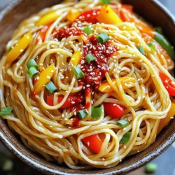 To make Chili Garlic Noodles, you need simple and fresh ingredients. Here’s what you will need: - 200g noodles (your choice: egg, rice, or wheat) - 3 tablespoons vegetable oil - 6 cloves garlic, minced - 2-3 tablespoons chili paste (adjust based on spice tolerance) - 1 tablespoon soy sauce - 1 tablespoon sesame oil - 1 tablespoon rice vinegar - 1 tablespoon sugar - 1 bell pepper, thinly sliced - 2 green onions, sliced - Salt to taste - Sesame seeds for garnish These ingredients blend perfectly to create a dish full of flavor. Each one plays a key role in building the taste and texture. You can change up the noodles based on your taste. For example, use: - Rice noodles for a gluten-free option - Egg noodles for a richer flavor - Wheat noodles for a classic touch For chili paste, try different types like sambal oelek or gochujang. Each will give a unique flavor profile. Adjust the amount of chili paste to fit your spice level. Garnishes make your dish look and taste better. Here are a few ideas: - Fresh cilantro for a burst of freshness - Chopped peanuts for crunch - Lime wedges for a zesty twist These add-ins can elevate your meal and make it even more appealing. Enjoy experimenting with different combinations to find your perfect bowl of Chili Garlic Noodles! For the complete process, refer to the Full Recipe. First, boil a large pot of salted water. Add your noodles and cook them until they are al dente. Usually, this takes about 4 to 6 minutes, but check the package for exact times. Once cooked, drain the noodles and rinse them with cold water. This stops the cooking and keeps them firm. Set the noodles aside for later. In a small bowl, mix the chili paste, soy sauce, sesame oil, rice vinegar, and sugar. Use a whisk to combine until smooth. Taste the sauce and adjust it if needed. You can add more chili paste for heat or sugar for sweetness. This sauce is key to bringing bold flavors to your dish. Heat vegetable oil in a large skillet or wok over medium heat. Add minced garlic and sauté it for about 30 seconds until it smells great. Be careful not to let it burn. Next, toss in the sliced bell pepper. Cook for 2 to 3 minutes until it softens a bit. Now, add the cooked noodles to the skillet along with the sauce. Gently toss everything together so the noodles are well coated. Stir in the green onions and a pinch of salt. Cook for 2 to 3 more minutes until everything is hot. Now you have a delicious meal! For full details, check the Full Recipe. To cook perfect noodles, start with a big pot. Fill it with water and add salt. Boil it well before adding your noodles. Stir them often to keep them from sticking. Cook until they are just right, or al dente. Drain the noodles and rinse them with cold water. This stops the cooking and keeps them firm. If you love heat, add more chili paste. Start with two tablespoons and taste. You can always add more, but you can't take it out. For a milder dish, use less chili paste. You can also mix in some sugar to balance the heat. If your dish is too spicy, add more noodles or veggies. Presentation is key to a great meal. Serve the noodles in a large bowl or dish. Use tongs to twirl the noodles into a nest. Top them with extra green onions and sesame seeds. A drizzle of chili oil adds a pop of color and flavor. You can also place a lime wedge on the side for a fresh touch. For the full recipe, check the earlier section. {{image_2}} You can easily make this dish vegetarian or vegan. Start with plant-based noodles like rice or wheat. For protein, add tofu or tempeh. Simply sauté them until golden, then toss with the noodles. You can also add more veggies, like broccoli or carrots, to boost flavor and nutrition. This meal stays bright and tasty while being meat-free. If you love heat, try adding more chili paste or fresh chilies. You can also use different types of chili sauces. Sriracha or sambal oelek can spice things up. For an extra kick, toss in some red pepper flakes when cooking the garlic. This will give your noodles a fiery touch. For a gluten-free version, choose rice noodles or gluten-free pasta. Always check the labels to ensure they meet your needs. You can also use spiralized veggies like zucchini or sweet potatoes as a fun alternative. These options keep the dish light and fresh, while still being super delicious. For a full recipe, check out the complete guide on Chili Garlic Noodles. To keep your leftover chili garlic noodles fresh, store them in an airtight container. Make sure to cool the noodles to room temperature before sealing. Place them in the fridge, where they can last for up to three days. If you want to enjoy them later, try not to add the sauce until you reheat. When you are ready to eat your leftover noodles, reheat them in a skillet. Add a splash of water or soy sauce to keep them moist. Heat over medium heat, stirring gently. This method warms the noodles evenly without drying them out. You can also use a microwave. Just cover them to retain moisture and heat in short bursts. If you want to save your chili garlic noodles for a longer time, freezing is a great option. First, let the noodles cool completely. Then, place them in a freezer-safe container or bag. Make sure to remove as much air as possible. Frozen noodles can last for up to three months. When you are ready to eat, thaw them in the fridge overnight before reheating. For the best taste, add fresh veggies or sauce during reheating. You can find the full recipe in the article. You can use any noodle you like! My favorites are egg noodles and rice noodles. They soak up the sauce well. Wheat noodles also work great. Choose what you enjoy most. Yes, you can skip the garlic. Try using shallots or ginger instead for flavor. Both add a nice taste without the garlic punch. You can also add more veggies for depth. To make Chili Garlic Noodles milder, use less chili paste. Start with just a teaspoon. You can also add a touch of honey for sweetness. Serve with extra veggies like carrots or peas to balance the spice. For the best Chili Garlic Noodles, check local Asian restaurants. Many offer their own twist on this dish. You can also explore food delivery apps for nearby options. Don't forget to read reviews to find the top spots! For a homemade version, you can follow the Full Recipe. Chili Garlic Noodles are easy and fun to make, as we explored. We covered essential ingredients and variations to suit your taste. The step-by-step instructions guide you from preparing noodles to making the garlic chili sauce. Cooking tips enhance your dish, while variations offer options for everyone. Remember to store leftovers properly to keep flavors fresh. With the right ingredients and techniques, you can enjoy a tasty meal at home. Experiment and have fun making your own version of this dish!