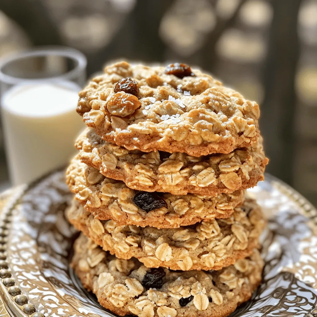 To make chewy oatmeal raisin cookies, gather these simple ingredients. Each one plays its part in making your cookies soft and tasty. - 1 cup old-fashioned rolled oats - 1 cup all-purpose flour - 1/2 teaspoon baking soda - 1/2 teaspoon cinnamon - 1/4 teaspoon salt - 1/2 cup unsalted butter, softened - 3/4 cup brown sugar, packed - 1/4 cup granulated sugar - 1 large egg - 1 teaspoon vanilla extract - 1 cup raisins - 1/2 cup chopped walnuts (optional) Old-fashioned rolled oats give the cookies their chewy texture. All-purpose flour helps hold the dough together. Baking soda makes the cookies rise, while cinnamon adds warmth. Salt enhances all the flavors. Butter adds richness and softness. The mix of brown and granulated sugar creates the right sweetness. The egg binds everything, and vanilla brings a lovely scent. Raisins add a sweet burst, while walnuts add crunch if you choose to use them. These ingredients come together to create delicious cookies. For the full recipe, check the complete cooking instructions. Start by preheating your oven to 350°F (175°C). This ensures even baking. While the oven heats, line your baking sheet with parchment paper. This helps cookies not stick, making cleanup easy. In a medium bowl, combine the following dry ingredients: - 1 cup old-fashioned rolled oats - 1 cup all-purpose flour - 1/2 teaspoon baking soda - 1/2 teaspoon cinnamon - 1/4 teaspoon salt Whisk these together until they mix well. Set this bowl aside for now. In a large mixing bowl, cream together: - 1/2 cup unsalted butter, softened - 3/4 cup brown sugar, packed - 1/4 cup granulated sugar Use a hand mixer or stand mixer for about 2-3 minutes. You want the mixture to be light and fluffy. Next, beat in: - 1 large egg - 1 teaspoon vanilla extract Mix until fully incorporated. Now, gradually add the dry oat mixture to your wet ingredients. Mix until just combined. Be careful—do not overmix! This keeps your cookies soft. Finally, gently fold in: - 1 cup raisins - 1/2 cup chopped walnuts (optional) Make sure they are spread evenly in the dough. Using a tablespoon, drop spoonfuls of cookie dough onto the prepared baking sheet. Leave enough space between each cookie, as they will spread while baking. Bake in the preheated oven for 10-12 minutes. The edges should be lightly golden. The centers may look a bit underbaked, but they will firm up as they cool. After baking, let the cookies cool on the baking sheet for 5 minutes. Then, transfer them to a wire rack to cool completely. Enjoy your chewy oatmeal raisin cookies! For the full recipe, check the previous section. To get that perfect chewy texture, focus on your ingredient ratios. Use more brown sugar than white sugar. Brown sugar adds moisture and chewiness. For baking time, watch your cookies closely. Bake them just until the edges turn golden. The centers should look soft. They will firm up as they cool. Proper spacing on the baking sheet is key. Leave at least two inches between each cookie. This helps them keep their shape. If you want to prevent spreading, chill your dough for about 30 minutes before baking. This firms up the butter and stops the cookies from spreading too much. Want to boost flavor? Try adding a pinch of nutmeg or ginger. You can also mix in chocolate chips for a sweet twist. Walnuts add crunch, but you can swap them for pecans or leave them out. These simple changes can make your cookies even more delicious. Want to see the full recipe? Check out the [Full Recipe]. {{image_2}} For a gluten-free version, you can substitute all-purpose flour with a gluten-free blend. Look for a blend that includes xanthan gum. This will help with texture and binding. You can also use almond flour or coconut flour, but you may need to adjust the amount. To make these cookies vegan, replace the egg with a flax egg. Mix 1 tablespoon of ground flaxseed with 2.5 tablespoons of water. Let it sit for five minutes until it thickens. For butter, use a dairy-free alternative like coconut oil or vegan butter. Feel free to get creative with mix-ins! Dried cranberries add a nice tartness. You can also use chocolate chunks for a sweet twist. Chopped pecans or almonds can add crunch. Experiment with your favorite flavors to make each batch unique. Check the Full Recipe for all the delicious details! You want your chewy cookies to stay soft and fresh. Store them in an airtight container. Keep them at room temperature, away from direct sunlight. A cool, dry place works best. If you want them to last longer, add a slice of bread in the container. The bread will help keep the cookies moist. Freezing cookies is a great option if you want to save some for later. To freeze, let the cookies cool completely. Then, place them in a single layer on a baking sheet. Freeze them for about an hour. After that, transfer the cookies to a freezer bag. Squeeze out the air and seal it tight. When you want to enjoy them, take out the cookies and let them thaw at room temperature. You can also warm them in the oven for a few minutes. These chewy oatmeal raisin cookies can stay fresh for about one week at room temperature. If you store them in the freezer, they can last for up to three months. Always check for any signs of spoilage before enjoying your cookies. Oatmeal raisin cookies last about one week at room temperature. Store them in an airtight container. This keeps them soft and chewy. If you want them to last longer, freeze them. In the freezer, they stay fresh for up to three months. Yes, you can use quick oats. They will make the cookies a bit softer. Rolled oats give a chewier texture, which many love. If you want that classic chewiness, stick with rolled oats for the best flavor. You can use chocolate chips, dried cranberries, or chopped dates. Each option gives a new taste. I like using dried cranberries for a tart twist. You can also mix in nuts or seeds for added crunch. Oatmeal cookies can be healthier than many other cookies. They have fiber from oats and can include nuts. This gives you energy and helps you feel full. However, watch the sugar and butter amounts if you're counting calories. To make cookies softer, do not overbake them. Take them out when the edges are golden but the center is soft. You can also add a bit more butter or use brown sugar. Brown sugar keeps cookies moist. You learned about making delicious oatmeal raisin cookies from this post. We covered key ingredients, step-by-step instructions, and tips to get the perfect texture. You can choose variations like gluten-free or vegan, too. For the best results, remember to measure correctly and watch your baking time. With the right techniques, you can create tasty cookies everyone will enjoy. Enjoy baking and sharing these cookies!