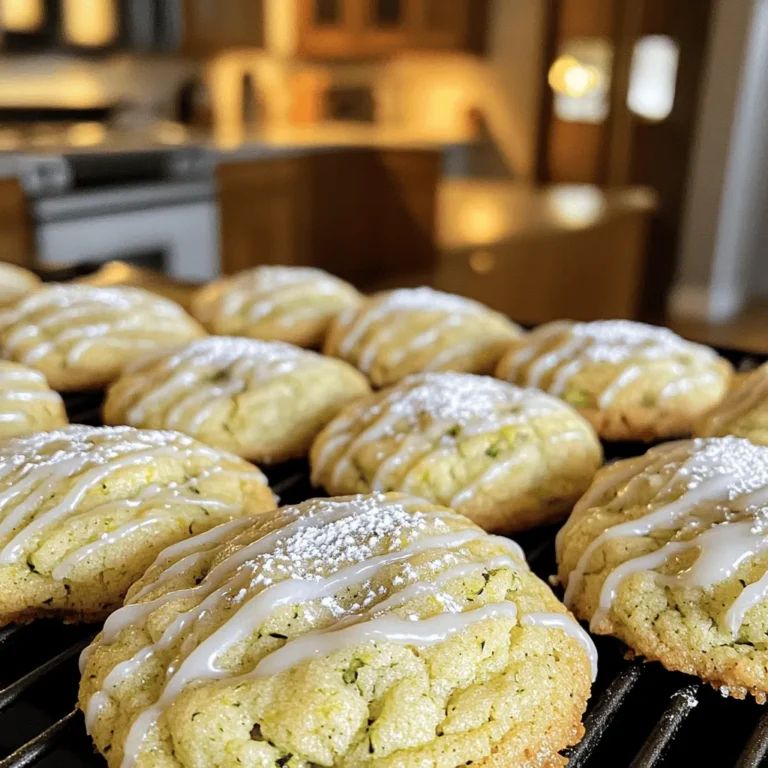 - 1 cup grated zucchini (excess moisture squeezed out) - 1/2 cup unsalted butter, softened - 1 cup granulated sugar - 1 large egg - 1 teaspoon vanilla extract - 1 tablespoon lemon zest - 1/4 cup fresh lemon juice - 2 cups all-purpose flour - 1 teaspoon baking soda - 1/2 teaspoon baking powder - 1/4 teaspoon salt - 1/2 teaspoon cinnamon (optional) - 1/2 cup powdered sugar for icing (optional) Grated zucchini adds moisture and flavor to the cookies. Make sure to squeeze out excess water. This step keeps your cookies from being soggy. Zucchini has a mild taste, which works well with lemon's bright flavor. Using unsalted butter is key in this recipe. It allows you to control the salt content. The sweetness of the cookies shines when you add unsalted butter. This way, you can adjust salt later in the dough if needed. Fresh lemon juice is better than bottled. Fresh juice gives a bright and tangy flavor. Bottled juice often lacks the same punch. Fresh lemon juice also pairs well with the zest, enhancing the cookie's taste. You can add spices to boost the flavor. A touch of cinnamon adds warmth, perfect for the lemon zest. You might also try nutmeg or ginger for a unique twist. For icing, you can mix powdered sugar with lemon juice. Adjust the amount of lemon juice to get your desired thickness. Drizzling this over the cookies gives them a sweet and tangy finish. Enjoy experimenting with these flavors! For the Full Recipe, check out the complete instructions to create these delicious cookies. Start by preheating your oven to 350°F (175°C). This temperature is key for the right cookie texture. If your oven is not accurate, cookies may bake unevenly. Use an oven thermometer to check the heat. While the oven heats up, line two baking sheets with parchment paper. This helps prevent sticking and makes cleanup easy. I recommend leaving a little space between cookies. They will spread as they bake. Next, it’s time to mix the ingredients. In a large bowl, cream together the softened butter and sugar. Use a hand mixer or a sturdy spoon. Mix until the mixture looks light and fluffy. This step adds air, which helps the cookies rise. Then, beat in the egg. After that, add in the vanilla extract, lemon zest, and fresh lemon juice. Mix well until everything is combined. In another bowl, whisk together the dry ingredients—flour, baking soda, baking powder, salt, and cinnamon if you like. Gradually add this dry mix to the wet ingredients. Stir gently until just combined. Finally, fold in the grated zucchini. Make sure it’s evenly mixed for that yummy flavor in every bite. Now, let’s talk baking. Spoon rounded balls of dough onto your baking sheets. Make sure to leave space between them. Bake for 12-15 minutes. The edges should look lightly golden, and the centers should be set. To check if they are done, gently press a cookie. If it springs back, it’s ready. Once done, remove the sheets from the oven. Let the cookies cool on the sheets for about 5 minutes. Then, transfer them to wire racks to cool completely. This cooling step helps give them the perfect texture. You can drizzle them with lemon icing if you want that extra zing. For the icing, mix powdered sugar with a bit of lemon juice until it’s the right thickness. For the full recipe, check out the detailed instructions above. To prevent cookies from becoming soggy, always squeeze excess moisture from the grated zucchini. This keeps your cookies light and fluffy. Use a clean kitchen towel or cheesecloth to press the zucchini before adding it to your dough. For a light and fluffy cookie, cream the butter and sugar well. Mix until it looks pale and soft. This step adds air, making your cookies tender. Do not overmix the dough once you add the flour. Just stir until combined. To grate zucchini properly, use a box grater or food processor. Choose the medium grate setting. This size helps blend the zucchini with the dough. After grating, place the zucchini in a clean towel and twist it to remove extra water. If you want alternatives to zucchini, consider using finely grated carrots or apples. Both add moisture and sweetness to your cookies. You can also swap in a different fruit puree, like banana or pumpkin, but adjust the sugar to balance the flavors. For the full recipe, check the earlier section. {{image_2}} You can make these cookies even more exciting by adding nuts or chocolate chips. Walnuts or pecans add a nice crunch. A handful of chocolate chips will give a sweet twist. You can even mix both for a delightful combo. If you want a different taste, try substituting citrus flavors. Instead of lemon, you can use lime or orange. Each will change the flavor but keep the cookie's soft texture. Experimenting with flavors keeps your baking fun and fresh! If you need a gluten-free option, use gluten-free all-purpose flour. Many brands work well and keep the cookie soft. Just ensure it has a binding agent, like xanthan gum. For vegan options, you can replace the butter with coconut oil or a vegan butter substitute. Use a flax egg instead of a regular egg. To make a flax egg, mix one tablespoon of ground flaxseed with two and a half tablespoons of water. Let it sit for a few minutes until it thickens. This method keeps the cookies moist while being plant-based. Explore these variations to make the perfect lemon zucchini cookies for everyone! For the complete recipe, check out the Full Recipe. Store your Lemon Zucchini Cookies in an airtight container. This keeps them fresh and soft. A simple glass jar works well. You can also use plastic containers. Just make sure they seal tight. Place parchment paper between layers if stacking them. This prevents cookies from sticking together. Keep the cookies at room temperature for up to five days. To keep them even fresher, you can add a slice of bread. The bread helps to absorb moisture. This tip works wonders to maintain that soft texture. If you want to store them longer, freezing is your best option. To freeze unbaked cookie dough, scoop the dough onto a baking sheet. Space the balls apart so they do not touch. Freeze the dough for about two hours until firm. Then, transfer the frozen dough balls into a zip-top bag. Label the bag with the date, and they can last up to three months. When you're ready to bake, take out the dough. Let it thaw in the fridge overnight or for about 30 minutes at room temperature. Preheat the oven and bake the cookies as per the Full Recipe instructions. Enjoy warm, fresh cookies straight from the oven! Can I make these cookies ahead of time? Yes, you can make these cookies ahead of time. Prepare the dough and scoop it into balls. Place the cookie dough balls on a baking sheet and freeze them. Once frozen, transfer them to a bag. When you want fresh cookies, bake them straight from the freezer. Just add a few extra minutes to the baking time. What can I use if I don’t have any zucchini? If you don't have zucchini, you can use grated carrots or even applesauce. Both options keep your cookies moist. They will change the taste slightly, but they still make a great treat. What happens if I skip the lemon zest? If you skip the lemon zest, your cookies will lack that bright, citrus flavor. Zest adds a bold taste that enhances the cookies. You can replace it with extra lemon juice if needed, but the zest is best. Can I use oil instead of butter? Yes, you can use oil instead of butter. Use the same amount of oil as butter. The cookies may be slightly softer but still tasty. Just make sure to use a neutral oil like canola or vegetable oil. Why are my cookies flat or spread too much? Flat cookies can happen if the butter is too warm. Make sure the butter is softened but not melted. Also, check that you measure your flour correctly. Too little flour can lead to spreading. How can I fix dry cookies? If your cookies are dry, next time try adding a bit more moisture. You can add an extra egg yolk or a splash of milk to the dough. Also, make sure you’re not overbaking. Check your cookies a minute or two earlier to ensure they stay soft and chewy. For the complete recipe, check the [Full Recipe]. This blog post shared all you need to make tasty lemon zucchini cookies. We covered essential ingredients, like fresh lemon juice and unsalted butter. You learned how to prepare your oven and mix the dough. Tips on baking and storing your cookies will help keep them fresh. Variations let you customize flavors to your liking. Remember, whether you add chocolate chips or freeze the dough, experimentation brings out your creativity. Enjoy baking these cookies and share them with family and friends!