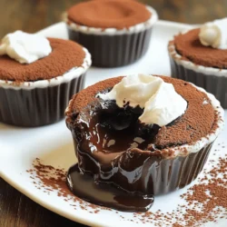 To make these rich chocolate lava cakes, gather these key ingredients: - 1/2 cup unsalted butter (plus extra for greasing) - 1 cup semi-sweet chocolate chips - 2 large eggs - 2 large egg yolks - 1/4 cup granulated sugar - 2 tablespoons all-purpose flour - 1 teaspoon vanilla extract - A pinch of sea salt - Cocoa powder (for dusting) These ingredients create a delightful cake with a gooey center. The butter and chocolate form the base, while eggs add structure. The sugar sweetens it up, and flour helps it rise. You can make your lava cakes even better with these toppings: - Whipped cream - Vanilla ice cream - Fresh berries - Chocolate sauce These extras add flavor and texture. A scoop of ice cream contrasts the warm cake, while berries add freshness. For this recipe, you will need: - Ramekins (4, for baking) - Baking sheet - Microwave-safe bowl - Whisk - Spatula - Knife These tools help you prepare and bake the cakes. Ramekins hold the batter, while the baking sheet catches any spills. A whisk mixes the batter smoothly, and a knife helps you serve the cakes. For the full recipe, refer to the detailed instructions above. To start, gather all your ingredients. You will need: - 1/2 cup unsalted butter (plus extra for greasing) - 1 cup semi-sweet chocolate chips - 2 large eggs - 2 large egg yolks - 1/4 cup granulated sugar - 2 tablespoons all-purpose flour - 1 teaspoon vanilla extract - A pinch of sea salt - Cocoa powder (for dusting) - Optional: Whipped cream or vanilla ice cream for serving Grease four ramekins with butter. Dust them with cocoa powder to prevent sticking. Now, let’s mix the batter. In a microwave-safe bowl, add the butter and chocolate chips. Heat this in the microwave. Do this in 30-second bursts. Stir after each burst. Keep going until it’s smooth. In another bowl, whisk the eggs, egg yolks, and sugar. Whisk until it looks pale and thick. Add the vanilla and sea salt, then mix well. Slowly add the melted chocolate to this egg mixture. Be gentle; we want to keep it fluffy. Next, sift the flour over the chocolate mix. Fold it in gently until everything is combined. Now, it’s time to bake. Divide the batter among the ramekins. Fill them about three-quarters full. Place the ramekins on a baking sheet. Bake in your preheated oven at 425°F (220°C) for 12-14 minutes. The edges should be firm, but the center must stay soft. After baking, let them sit for one minute. Carefully run a knife around the edges to loosen each cake. Invert each ramekin onto a plate. Wait a few seconds before lifting the ramekin. Serve warm, and feel free to add whipped cream or vanilla ice cream on top. Enjoy your delicious creation! For the complete recipe, check out the Full Recipe section. To get the best lava center, watch your bake time. Bake for 12 to 14 minutes. The edges should set, but the middle must stay soft. Use a timer to avoid overbaking. Let the cakes cool for just one minute before serving. This helps keep the center runny. If you want more lava, bake less. A little practice helps perfect your timing. One common mistake is not greasing the ramekins well. If the cakes stick, they won’t come out right. Dusting with cocoa powder helps too. Another mistake is mixing too much. Fold gently to keep air in the batter. This creates a light texture. Lastly, don’t skip the preheating step. A hot oven ensures even baking. Serve these cakes warm for the best taste. Top with a scoop of vanilla ice cream for a creamy contrast. You can also add a dollop of whipped cream. Fresh berries like strawberries or raspberries add a nice touch. Dust with powdered sugar for a pretty finish. For a twist, pair with a shot of espresso or a rich chocolate sauce. Check out the Full Recipe for more ideas! {{image_2}} You can make a gluten-free version easily. Just swap all-purpose flour for gluten-free flour. Use a blend that works well in baking. The taste remains rich and chocolaty. You'll still enjoy that gooey center. Follow the same steps in the Full Recipe. It's a great option for those who need it. Want to mix things up? Try adding flavors like raspberry or espresso. For raspberry, fold in fresh or frozen berries. They add a nice tartness that pairs well with chocolate. For espresso, add a teaspoon of instant coffee to the melted chocolate. It deepens the flavor and gives it a kick. Each variation offers a new taste adventure. How about turning your lava cakes into muffins? Pour the batter into a muffin tin instead of ramekins. Bake for about 10-12 minutes. They won't have the same molten center, but they'll still be delicious. Top with a dusting of powdered sugar or a drizzle of chocolate. These muffins are perfect for a treat on the go! To store leftover lava cakes, let them cool first. Place them in an airtight container. Keep the container in the fridge for up to three days. If you want to keep them longer, freezing is best. When you are ready to enjoy your leftover cakes, reheat them gently. Preheat your oven to 350°F (175°C). Place the cakes on a baking sheet. Heat for about 10 minutes, or until warm. You can also use a microwave. Heat for 15 to 30 seconds until warm. To freeze your lava cakes, wrap each one tightly in plastic wrap. Then, place them in a freezer-safe bag or container. They can stay frozen for up to three months. When you want to eat one, let it thaw in the fridge overnight. Then, reheat as mentioned above. Enjoy your delicious chocolate lava cakes anytime with these easy storage methods! For the full recipe, check out the earlier section. You can tell lava cakes are done by checking the edges. They should be firm, while the center remains soft. Look for a slight dome on top. If you insert a toothpick, it should come out with some gooey chocolate. Bake them for 12-14 minutes at 425°F (220°C). If you bake too long, they will not have that oozy center. Yes, you can prepare lava cakes ahead of time. Mix the batter and pour it into greased ramekins. Cover them and store in the fridge for up to 24 hours. When you are ready, bake them straight from the fridge. Just add a couple of extra minutes to the baking time. This way, you can enjoy fresh cakes without much hassle! You can use several egg substitutes. For each egg, use 1/4 cup of unsweetened applesauce or 1/4 cup of silken tofu. Another option is to mix 1 tablespoon of ground flaxseed with 2.5 tablespoons of water. Let the mixture sit until it thickens. This will help bind the ingredients for the lava cakes. Remember, the texture may be slightly different, but they will still be tasty! For the full recipe, check out the complete guide. In this post, we explored making chocolate lava cakes. We covered key ingredients, steps for perfect baking, and tips to avoid mistakes. Remember, a gooey center is the goal. Try different flavors and keep it simple. Store your leftovers properly to enjoy later. Making these cakes can bring joy to your table. With practice, you’ll master this treat. Enjoy impressing your friends and family with your tasty creations.
