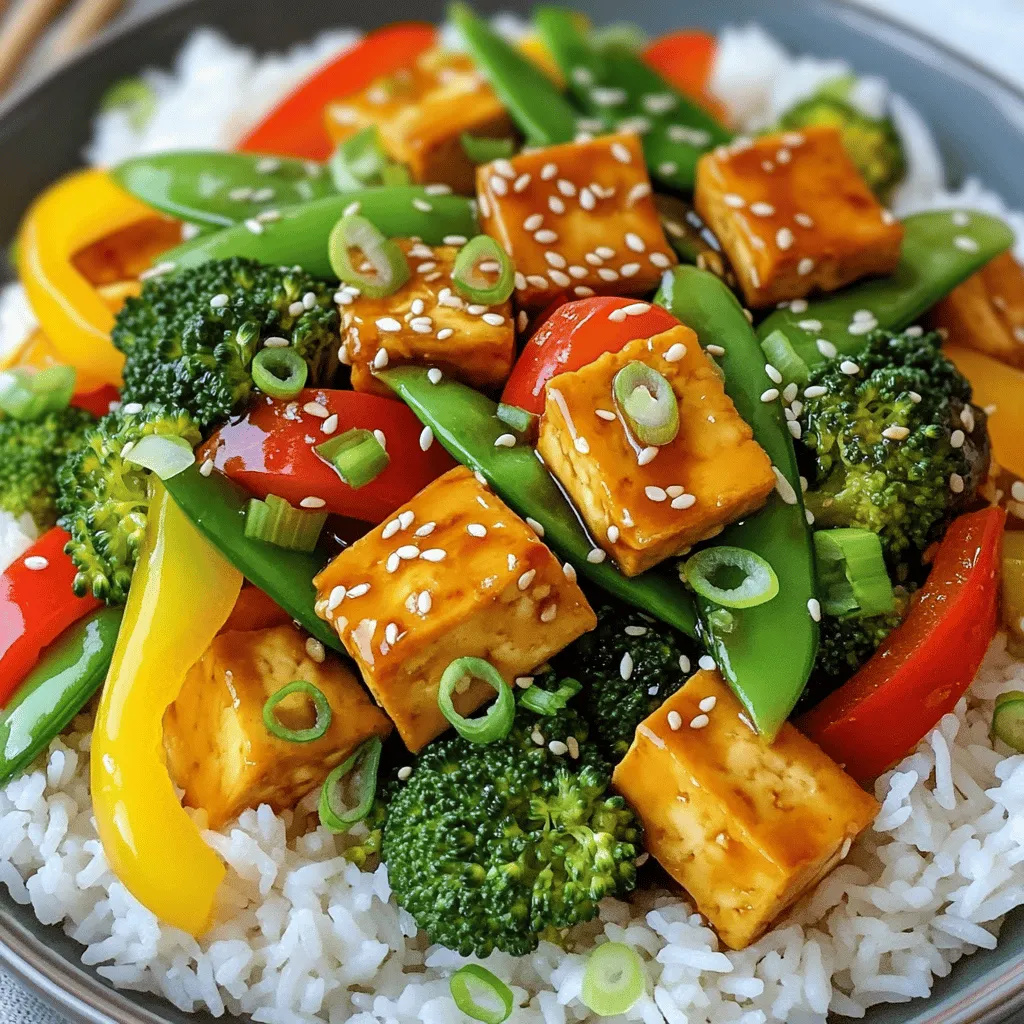 To make a tasty Teriyaki Tofu Stir Fry, you need these main items: - 1 block (14 oz) firm tofu, drained and pressed - 2 tablespoons cornstarch - 2 tablespoons vegetable oil - 1 red bell pepper, sliced - 1 yellow bell pepper, sliced - 1 cup broccoli florets - 1 cup snap peas - 3 green onions, sliced - 4 cloves garlic, minced - 1 tablespoon freshly grated ginger - ½ cup teriyaki sauce (store-bought or homemade) - Sesame seeds for garnish - Cooked jasmine or brown rice, for serving These ingredients bring a mix of flavors and textures. The tofu gives protein, while the veggies add crunch and color. You can customize your stir fry with these fun options: - Carrots, sliced thin - Mushrooms, chopped - Zucchini, diced - Cashews or peanuts for crunch - Hot sauce for spice Feel free to mix and match based on what you like. This makes the dish more personal. To cook your Teriyaki Tofu Stir Fry, you will need: - A large skillet or wok - A cutting board and knife - A spatula for stirring - Measuring cups and spoons Having the right tools makes cooking easier and more fun. You can find the full recipe in the earlier sections. Enjoy your cooking adventure! First, take your block of firm tofu and drain it well. Press it to remove extra water. This helps the tofu soak up flavor. Next, cut the tofu into bite-sized cubes. Toss these cubes with cornstarch in a bowl. This gives the tofu a nice, crispy texture when cooked. Now, grab a large skillet or wok. Heat one tablespoon of vegetable oil over medium-high heat. Once hot, add the tofu cubes. Stir-fry them until they are golden and crispy, about 8 to 10 minutes. Then, remove the tofu and set it aside. In the same skillet, add another tablespoon of oil. Toss in the sliced bell peppers, broccoli, and snap peas. Stir-fry these for about 5 minutes. You want them tender, but still bright and colorful. After that, add minced garlic and freshly grated ginger. Stir-fry for one more minute until you smell the great aroma. Now it’s time to bring it all together. Return the crispy tofu to the skillet with the veggies. Pour the teriyaki sauce over everything. Toss gently to coat all the ingredients evenly. Cook for an additional 2 to 3 minutes. This step warms everything through and ensures the tofu and vegetables soak up the sauce. When finished, remove it from heat. Garnish with sliced green onions and sesame seeds. Serve it hot over cooked jasmine or brown rice. For the full recipe, check the details above. To get crispy tofu, start with firm tofu. Drain it well and press it. This step removes extra moisture. Cut the tofu into bite-sized cubes. Toss the cubes with cornstarch. This coating helps create a crispy outside. Heat oil in a skillet over medium-high heat. Add the coated tofu and stir-fry until golden. It takes about 8-10 minutes. Don’t crowd the pan; it can steam instead of fry. Making teriyaki sauce is easy and fun. You need just a few ingredients. Mix soy sauce, sugar, mirin, and sesame oil. You can also add ginger and garlic for extra flavor. Heat this mix in a small pot. Stir until the sugar dissolves. Let it simmer for a few minutes. This thickens the sauce. You can store any extra sauce in the fridge. It adds flavor to many dishes! Serve your teriyaki tofu stir fry over rice. Jasmine or brown rice works well. You can also use quinoa for a twist. Add extra green onions and sesame seeds on top. This adds color and crunch. You might pair it with a side salad for freshness. Enjoy with a slice of lime for zing. For more ideas, check out the Full Recipe. {{image_2}} This stir fry is already vegan! You can enjoy it as is. If you want to add more protein, try chickpeas or edamame. Both will work great and keep it plant-based. For a gluten-free version, use tamari instead of regular teriyaki sauce. Tamari is a great soy sauce alternative. Make sure your cornstarch is also gluten-free. Most brands are, but it's good to check. Feel free to mix in your favorite veggies. Carrots, zucchini, or mushrooms can all add flavor. If you prefer meat, chicken or shrimp can be tasty choices. Just cook them first and add them to the stir fry at the end. This flexibility makes the dish fun and unique for everyone. For the full recipe, check out the details above. To store leftovers, let the stir fry cool down. Place it in an airtight container. This helps keep the tofu and veggies fresh. Store it in the fridge for up to three days. To reheat, use a skillet over medium heat. Add a splash of water or oil to keep it moist. Stir until heated through, about 5-7 minutes. You can also use a microwave. Heat for 1-2 minutes, stirring halfway. You can freeze this stir fry for later. Place it in a freezer-safe container. It will last for up to three months. When ready to eat, thaw it in the fridge overnight. Reheat it on the stove for the best texture. Enjoy this quick and flavorful meal anytime! For the full recipe, check the earlier section. Yes, you can use other sauces. Soy sauce works well for a simple flavor. If you want a sweeter taste, try hoisin sauce. For a spicy kick, use sriracha or chili paste. Each sauce gives a unique flavor. Mix and match to find your favorite. To add heat, try red pepper flakes or sliced fresh chili peppers. You can also add a splash of hot sauce. Start with a small amount and taste as you go. This way, you can control the spice level. This stir fry pairs great with jasmine or brown rice. You can also serve it with quinoa for a healthy twist. For a crunchy side, add a salad or steamed veggies. Enjoying it with spring rolls makes for a fun meal! For the complete recipe, check [Full Recipe]. This blog post covered how to make a tasty teriyaki tofu stir fry. We explored key ingredients, helpful steps, and tips to enhance your meal. You learned how to achieve crispy tofu and create your own sauce. I shared options for different diets and how to store leftovers. Teriyaki tofu stir fry is easy to customize and delicious. Try different veggies or proteins to make it your own. Cooking can be fun, so enjoy making this dish!