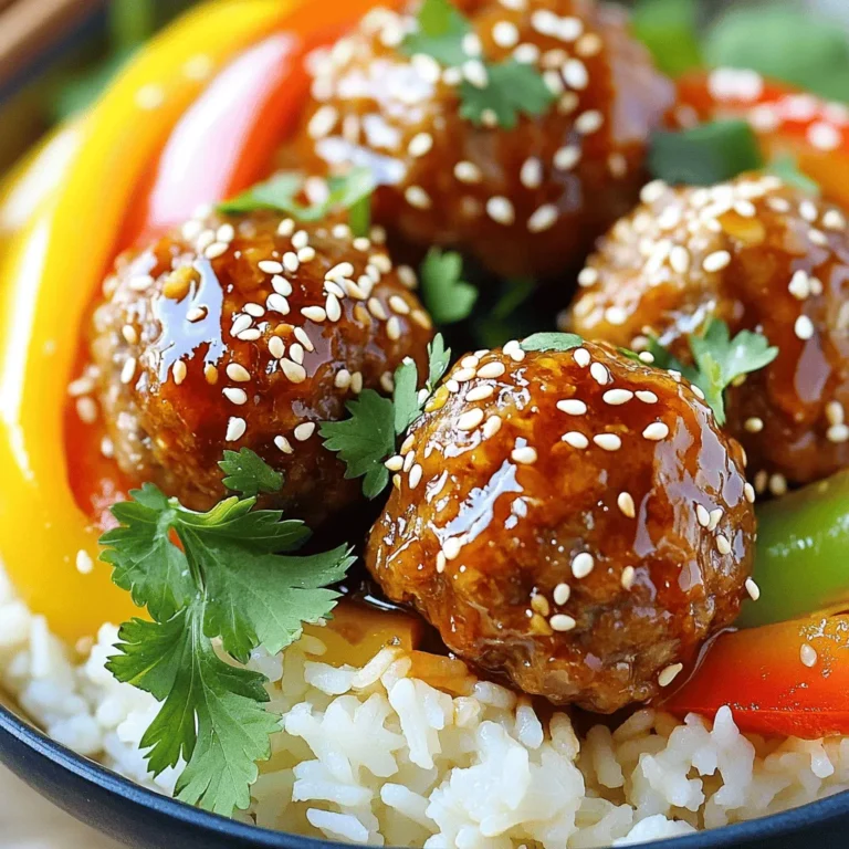- 1 lb ground beef - 1/2 cup breadcrumbs - 1/4 cup grated Parmesan cheese - 1/2 cup honey - 1/4 cup soy sauce - 2 tablespoons sriracha - Sesame seeds - Chopped green onions In this recipe, the main ingredients create a tasty base for the meatballs. Ground beef gives them rich flavor and a nice texture. Breadcrumbs help bind the mixture. Parmesan cheese adds a savory kick that complements the sweet sauce. For the sauce, honey brings sweetness that balances spice. Soy sauce adds depth and umami. Sriracha gives the meatballs their signature heat. You can adjust the sriracha to suit your taste. If you like it hotter, add more! Optional garnishes like sesame seeds and chopped green onions enhance the dish. They add crunch and color. I love to sprinkle these on right before serving. It makes everything look more appealing. This recipe is simple, quick, and perfect for any dinner. Check the Full Recipe for complete details. - Preheat the oven to 400°F (200°C). - In a large bowl, combine ground beef, breadcrumbs, Parmesan cheese, parsley, egg, garlic, salt, and pepper. Mix until smooth. This mix is key to great meatballs. - Scoop out about 1 tablespoon of the meat mixture. Roll it into a ball. Repeat this until all the mixture is shaped. You will have about 20 meatballs. - Place the meatballs on a baking sheet lined with parchment paper. Make sure they have space. This helps them cook evenly. - Bake for 18-20 minutes. The meatballs should be golden brown and cooked through. - While the meatballs bake, mix the sauce ingredients in a saucepan: honey, soy sauce, sriracha, rice vinegar, and ginger. - Heat over medium heat. Stir until warm and all ingredients blend well. - Once the meatballs are done, take them out of the oven. - Place them in a large bowl, then pour the sauce over them. Toss gently to coat. This sweet and spicy sauce brings flavor to each bite. Enjoy the balance of heat and sweetness in every mouthful of these delicious meatballs. If you want the full recipe, you can check out the detailed instructions in the [Full Recipe]. - Use lean ground beef for a healthier option. - Ensure even mixing of ingredients. This helps the meatballs hold together well. Make sure the breadcrumbs, cheese, and spices blend in with the meat. You can use your hands for a thorough mix. - Adjust sriracha for spice preference. If you love heat, add more sriracha. For a milder taste, reduce it. - Experiment with additional herbs and spices. Try adding garlic powder or onion powder for extra flavor. Fresh herbs like basil or cilantro can add freshness too. - Serve with a side of rice or colorful veggies. This makes the meal vibrant and fun. You can use bell peppers, carrots, or snap peas for color. - Garnish with herbs for added flair. A sprinkle of fresh parsley or cilantro makes the dish pop. It also adds a fresh taste that complements the meatballs nicely. For the full recipe, check out [Full Recipe]. {{image_2}} You can switch up the meat in these meatballs. Ground turkey or chicken works great. They will still be juicy and full of flavor. If you are gluten-free, use gluten-free breadcrumbs. This simple swap keeps the texture nice without the gluten. To change the flavor of the sauce, try using maple syrup instead of honey. This makes the dish vegan-friendly and still sweet. For a fun twist, add pineapple juice to the sauce. This brings a tropical flair and pairs well with the spice. These meatballs are so versatile! You can serve them with pasta, which is a classic choice. They also taste amazing in a sub sandwich, perfect for lunch or dinner. If you're hosting a party, serve them as an appetizer. Everyone will love grabbing these sweet and spicy bites! To keep your sweet and spicy meatballs fresh, refrigerate them promptly. Place the meatballs in an airtight container. This helps to lock in moisture and flavor. They can last in the fridge for up to three days. If you want to store them longer, freezing is a great option. To freeze, first let the meatballs cool completely. Then, place them in a freezer-safe bag or container. Remove as much air as possible. This way, they can last up to three months in the freezer without losing quality. When reheating, you have two main options: oven or microwave. For the oven, preheat it to 350°F (175°C). Place the meatballs on a baking sheet. Cover them with foil to keep them moist. Heat for about 15-20 minutes. For the microwave, place meatballs in a microwave-safe dish. Add a splash of water to maintain moisture. Heat in 30-second intervals, checking until warm. Both methods work well, but the oven keeps them crispy. How long do sweet and spicy meatballs last? In the fridge, they last about three days. In the freezer, they can stay good for three months. Always check for signs of spoilage. Look for changes in color or smell. If they seem slimy or have an off odor, it's best to discard them. Keeping track of storage time helps ensure you enjoy these delicious meatballs at their best. For more details on the recipe, check out the Full Recipe. You can serve sweet and spicy meatballs with a variety of sides. Here are some great options: - Steamed rice: It soaks up the sauce well. - Noodles: Soft noodles add a nice texture. - Colorful bell peppers: They make a great side. - Salad: A fresh salad balances the meal. - Bread: Soft bread is perfect for dipping. Yes, you can make the meatballs ahead of time. Here’s how: - Prepare the meatballs: Follow the recipe to form the meatballs. - Store them: Place them on a baking sheet and freeze until firm. - Transfer: Move the frozen meatballs to a freezer bag. - Refrigerate: Thaw them in the fridge overnight for easy cooking later. You can also bake and store them in the fridge for up to three days. The sweet and spicy flavor comes from the sauce. Here’s how it works: - Honey: This adds sweetness and a rich flavor. - Sriracha: This gives the meatballs their spicy kick. - Soy sauce: It adds depth and umami. - Ginger and rice vinegar: They enhance the overall flavor. This balance of sweet and spicy creates a dish that excites your taste buds. Enjoy the full recipe to get all the flavors just right! To make sweet and spicy meatballs, we combined key ingredients like ground beef, breadcrumbs, and Parmesan. We shared step-by-step instructions for preparation, baking, and sauce mixing. Tips for perfect meatballs and storing leftovers help you enjoy this dish for days. Remember, you can customize flavors and make it your own! Enjoy experimenting with sauces and servings. These meatballs can fit any meal or gathering. Keep it tasty and simple!