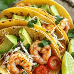 - 1 lb large shrimp, peeled and deveined - 2 tablespoons Cajun seasoning - 1 tablespoon olive oil - Salt and pepper to taste - 8 small tortillas (corn or flour) To make Cajun shrimp tacos, start with fresh shrimp. The shrimp should be large, peeled, and deveined. This makes them easy to cook and eat. Cajun seasoning brings the right spicy flavor. Olive oil adds moisture and helps in cooking. Use salt and pepper to enhance the taste. Choose small tortillas, either corn or flour, for wrapping. - 1 cup cabbage, finely shredded - 1 avocado, sliced - ½ cup cherry tomatoes, halved - ¼ cup fresh cilantro, chopped - 1 lime, cut into wedges Toppings add crunch and freshness. Shredded cabbage gives a nice texture. Sliced avocado adds creaminess. Cherry tomatoes bring sweetness and color. Fresh cilantro adds herbal notes. Lime wedges are perfect for squeezing over your tacos for a zesty kick. Each serving of these tacos has about 400 calories. You get around 25 grams of protein and 15 grams of fat. The carbs are about 40 grams, making this dish filling and satisfying. Balancing flavors and nutrition makes these tacos a great choice for any meal. To start, you need to marinate the shrimp. In a bowl, toss 1 pound of peeled and deveined shrimp with 2 tablespoons of Cajun seasoning, 1 tablespoon of olive oil, and a bit of salt and pepper. Make sure all the shrimp are coated well. This mix will bring out the bold flavors in your tacos. The recommended marination time is about 15 minutes. This short wait lets the shrimp soak up those tasty spices. Next, we cook the shrimp. Heat a skillet over medium-high heat. Once the skillet is hot, add the seasoned shrimp. Cook for 2 to 3 minutes on each side. You know the shrimp are done when they turn pink and opaque. This is key to getting that perfect texture. Remove them from the heat and set them aside. Now it’s time to assemble the tacos. First, warm the tortillas in the same skillet for about 30 seconds on each side. This step makes them soft and pliable. Then, layer your tacos. Start with a base of shredded cabbage. Next, add the cooked shrimp, sliced avocado, and halved cherry tomatoes. This layering is very important for taste. Finish by sprinkling with chopped cilantro. A squeeze of fresh lime juice adds the perfect zing. Enjoy your Cajun shrimp tacos right away for the best flavor. For the complete recipe, check out the Full Recipe section. Seasoning is key for Cajun shrimp tacos. Cajun seasoning gives the shrimp a bold taste. Use about two tablespoons for one pound of shrimp. If you want to switch it up, try paprika, garlic powder, or cayenne pepper. These spices add their own unique kick. Choosing the right tortilla makes a big difference. I recommend using corn tortillas for a classic taste. They add a nice crunch. Flour tortillas are softer and work well too. If you want to make your own, mix flour, water, salt, and oil. Roll thin circles and cook them on a hot skillet for about a minute on each side. Pair these tacos with fresh sides. A simple salad or rice works great. For drinks, try a cold beer or a fruity margarita. They balance the spicy shrimp. Enjoying tacos with friends makes it even better! Check out the Full Recipe for more ideas. {{image_2}} You can switch up the main protein in your tacos. Fish, chicken, or tofu all work great. For fish, try firm types like cod or mahi-mahi. These can absorb flavors well and cook quickly. If you pick chicken, use boneless thighs for juiciness. Simply adjust the cooking time based on the protein you choose. Tofu is perfect for a plant-based option. Use extra-firm tofu and press it to remove moisture. Then, add Cajun seasoning to give it that kick. For those needing gluten-free options, use corn tortillas. They are tasty and hold well. If you're looking for vegan-friendly substitutions, swap shrimp with marinated jackfruit or tempeh. This keeps the meal hearty and flavorful without meat. Also, make sure any sauces or toppings are dairy-free. Toppings can make your tacos shine. Try adding pickled onions for tang and crunch. Fresh mango salsa brings sweetness that pairs well with spice. You can also mix in crumbled feta or queso fresco for a creamy touch. Don't forget about sauces! A drizzle of spicy aioli or a zesty lime crema can elevate each bite. Experiment with different garnishes to find your favorite combination. Enjoy the fun of mixing flavors! To keep your tacos fresh, store them in an airtight container. Wrap the shrimp and toppings separately from the tortillas. This way, the tortillas won’t get soggy. Leftovers will stay tasty for up to three days in the fridge. To reheat the shrimp, use a skillet over medium heat. Heat for about 2-3 minutes until warm. For the tortillas, lightly toast them in the skillet for 30 seconds on each side. This keeps them soft and tasty. Avoid the microwave, as it can make them chewy. You can freeze cooked shrimp tacos for later. Wrap each taco tightly in plastic wrap. Place them in a freezer bag, removing as much air as possible. They can last up to three months in the freezer. To enjoy, thaw in the fridge overnight. Reheat in a skillet as described above to restore their flavor and texture. To make Cajun shrimp tacos from scratch, start by marinating the shrimp. In a bowl, mix the shrimp with olive oil, Cajun seasoning, salt, and pepper. Let it sit for about 15 minutes. This step helps the shrimp soak up all the flavors. Next, heat a skillet over medium-high heat. Once it’s hot, add the shrimp. Cook for 2-3 minutes on each side until they turn pink and opaque. Remove the shrimp and set them aside. Warm your tortillas in the same skillet for about 30 seconds on each side. This makes them soft and easy to fold. Now comes the fun part! Take a tortilla and layer it with shredded cabbage, cooked shrimp, sliced avocado, and halved cherry tomatoes. Finish with fresh cilantro and a squeeze of lime. That’s it! You just made delicious Cajun shrimp tacos. For full details, check out the Full Recipe. Yes, you can make Cajun shrimp tacos ahead of time. To meal prep, cook the shrimp and store them in an airtight container. Keep them in the fridge for up to two days. You can also prepare the toppings. Shred the cabbage, slice the avocado, and halve the tomatoes. Store these in separate containers. When you’re ready to eat, warm the tortillas, and assemble the tacos. This makes for a quick meal on busy nights. Just remember, fresh avocado can brown quickly. You might want to add it just before serving. To spice up your Cajun shrimp tacos, consider adding more heat. You can mix in some diced jalapeños or a splash of hot sauce. This will give your tacos an extra kick. Another option is to experiment with different spices. Try adding smoked paprika for a deeper flavor. You can also mix in some lime zest for a fresh twist. If you enjoy creamy toppings, consider adding a chipotle mayo or spicy aioli. This will enhance the flavor and add richness to your tacos. Don’t be afraid to get creative and find your perfect blend! Cajun shrimp tacos are fun to make and delicious to eat. We covered how to season and cook the shrimp, then assemble tasty tacos with fresh toppings. You can customize flavors, switch proteins, or add extra garnishes. Storing and reheating the tacos is easy too. These steps bring great flavor and joy to your meals. Now, it’s time to try making them and enjoy every bite. Happy cooking!