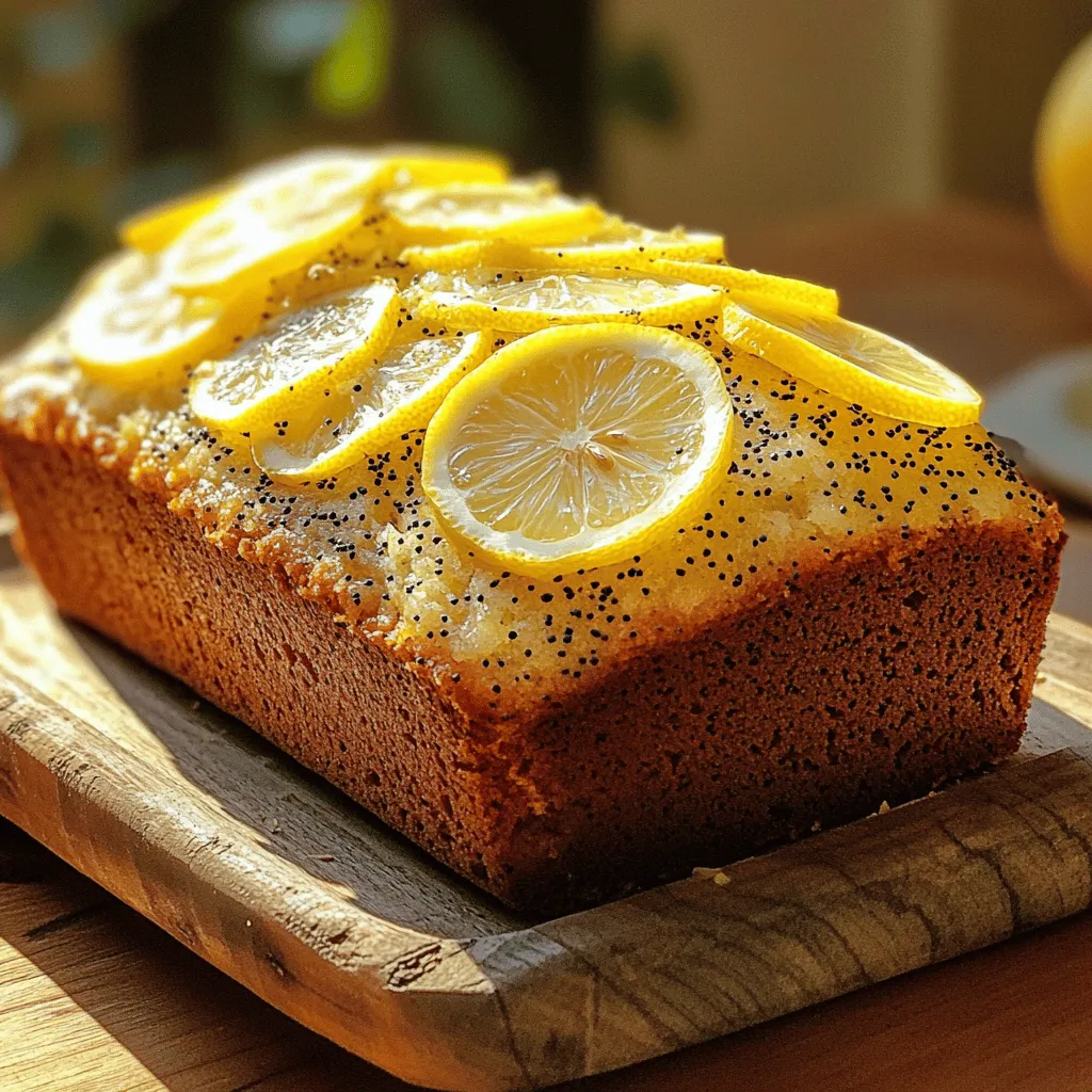 - 1 ½ cups all-purpose flour - ½ cup granulated sugar - 2 tablespoons poppy seeds - 1 teaspoon baking powder - ½ teaspoon baking soda - ¼ teaspoon salt - ½ cup unsalted butter, softened - 2 large eggs - 1 tablespoon lemon zest - ½ cup plain Greek yogurt - ¼ cup fresh lemon juice These ingredients make the bread light and full of flavor. The all-purpose flour gives the bread a nice structure. Granulated sugar adds sweetness, while poppy seeds give crunch and a unique taste. Baking powder and baking soda help it rise, making the bread fluffy. Salt balances the sweetness, and softened butter adds moisture. Eggs bring richness, and lemon zest and juice add that bright, zesty flavor we all love. Greek yogurt keeps the bread moist and adds a slight tang. - Glaze options (e.g., lemon icing) - Garnish suggestions (e.g., lemon slices, extra poppy seeds) You can make it even better with a glaze. A simple lemon icing on top adds sweetness and shine. Garnishing with lemon slices or extra poppy seeds makes it pretty and tasty. These little touches can make your Lemon Poppy Seed Bread look like a bakery treat. For the complete details, check out the Full Recipe. First, preheat your oven to 350°F (175°C). This step is key for even baking. Next, you need to prepare your loaf pan. Grease and flour a 9x5-inch loaf pan. Alternatively, you can line it with parchment paper. This makes it easy to remove the bread later. In a large mixing bowl, combine the following dry ingredients: - 1 ½ cups all-purpose flour - ½ cup granulated sugar - 2 tablespoons poppy seeds - 1 teaspoon baking powder - ½ teaspoon baking soda - ¼ teaspoon salt Whisk these together until well mixed. This blend adds flavor and helps the bread rise. In another bowl, cream together: - ½ cup unsalted butter, softened - 2 large eggs Mix these until light and fluffy. Then, add in: - 1 tablespoon lemon zest - ½ cup plain Greek yogurt - ¼ cup fresh lemon juice Stir until everything is well blended. The lemon zest and juice really brighten the flavor. Now, gradually mix the dry ingredients into the wet ingredients. Stir gently until just combined. Be careful not to overmix! A few lumps are okay. Overmixing can lead to dense bread, and we want it light and fluffy. Pour the batter into your prepared loaf pan. Smooth the top with a spatula. Bake in your preheated oven for 50-60 minutes. To check if it's done, insert a toothpick into the center. If it comes out clean, your bread is ready. Enjoy the aroma as it bakes! For the complete recipe, you can check the Full Recipe. To get the best texture in your lemon poppy seed bread, avoid dryness. Use room temperature ingredients like butter and eggs. Cold ingredients can lead to a dense loaf. Also, measure flour correctly. Too much flour can make the bread dry. To ensure accuracy, spoon flour into the measuring cup and level it off. Mixing the batter too much can ruin your bread. Stir just until you see no dry flour. Small lumps are perfectly fine. Also, check your oven's temperature. An oven that’s too hot can burn the bread outside while leaving it raw inside. Use an oven thermometer to be sure. For a clean cut, use a serrated knife. Slice the bread after it cools completely. This helps keep the bread from squishing. Serve your slices on a bright platter, adding lemon slices and a sprinkle of poppy seeds for flair. Lemon poppy seed bread pairs wonderfully with tea or coffee, making it a delightful treat for any time of day. For the full experience, check out the Full Recipe. {{image_2}} You can boost the taste of lemon poppy seed bread in fun ways. Adding zests from lime or orange brings a fresh twist. These bright flavors mix well with the lemon, adding depth. You can also fold in berries like blueberries or raspberries. They add color and a sweet pop to each bite. Nuts like almonds or walnuts give a nice crunch too. Just be sure to chop them small for even mixing. If you want a lighter loaf, try swapping Greek yogurt for applesauce. This change keeps moisture while cutting calories. You can also use whole wheat flour instead of all-purpose flour. It adds fiber and a heartier taste. Just remember that whole wheat flour can make the bread a bit denser. For a gluten-free version, look for flour blends that include rice or almond flour. These blends often mimic the texture of regular flour. You may need to add a bit of xanthan gum to help the bread rise well. Adjust the liquid in the recipe as needed, since gluten-free flours can absorb more. Enjoy the same deliciousness without the gluten! For all these variations, you can use the Full Recipe as your base and let your creativity shine. Lemon poppy seed bread is best stored at room temperature for short periods. Wrap it tightly in plastic wrap or foil. This keeps it fresh and moist. Place it in a cool, dry spot. It can stay good for about 2-3 days. If you notice any mold, discard it right away. If you want to keep the bread fresh longer, refrigerate it. Slice the bread first for easier storage. Use an airtight container or wrap it well. This method can extend its life to about a week. The cool air helps prevent spoilage. However, the bread may dry out a bit. You can warm slices in the microwave for a few seconds to refresh them. Freezing is a great way to store lemon poppy seed bread. First, let it cool completely. Wrap the whole loaf or individual slices tightly in plastic wrap. Then, place them in a freezer bag. Make sure to remove excess air. This keeps the bread tasty for up to three months. To thaw, simply take out a slice and leave it at room temperature for about an hour. You can also use the microwave. Just warm it for 10-15 seconds. Enjoy your bread anytime with these simple storage tips! For the full recipe, check out the details above. Lemon Poppy Seed Bread lasts about 3 to 5 days at room temperature. Store it in an airtight container to keep it fresh. If you place it in the fridge, it can last up to 1 week. Always check for mold or an off smell before eating. Yes, you can use different flours! If you want a gluten-free version, try a gluten-free flour blend. Whole wheat flour can also work, but it may change the texture. You can even use almond flour for a nutty flavor. Each flour choice will give a unique taste and look! Lemon Poppy Seed Bread pairs well with many drinks and spreads. You can serve it with a cup of tea or coffee. Cream cheese or lemon curd spreads add a nice touch. Fresh fruit, like berries, also complements its zesty flavor. Yes, you can make this bread without eggs! Use flaxseed meal or chia seeds as a substitute. Mix 1 tablespoon of flaxseed or chia with 3 tablespoons of water and let it sit for a few minutes. Applesauce or mashed bananas also work well as egg replacements. Lemon poppy seed bread is simple to make and delicious. We covered key ingredients, step-by-step instructions, and thoughtful tips. Remember to mix well but avoid overmixing. Feel free to get creative with flavors and garnishes. Store your bread properly to keep it fresh. Enjoy it with drinks or as a snack. With practice, you'll master this recipe and impress everyone. Now, it's time to bake!