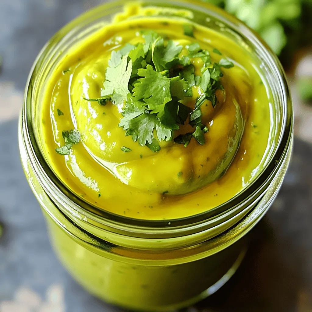 - 1 ripe avocado - 1/4 cup fresh lime juice - 1/2 cup plain Greek yogurt - 1 tablespoon honey or agave syrup - 1 garlic clove, minced - 1/4 teaspoon ground cumin - Salt and pepper to taste - 2 tablespoons fresh cilantro, chopped (optional) The first key player in this dressing is the ripe avocado. It makes the dressing creamy and smooth. When selecting an avocado, look for one that yields slightly to gentle pressure. This means it is ripe and ready for your dish. Next, fresh lime juice adds zest and brightness. The tangy taste of lime balances the creaminess of the avocado. Fresh juice is best, as it has more flavor than bottled options. Greek yogurt is a fantastic addition, providing protein and a lovely tang. This thick yogurt helps make the dressing rich without adding too much fat. It’s a great swap for heavy creams. Honey or agave syrup adds a touch of sweetness. This flavor helps to balance the lime’s tartness. You can adjust the amount based on your taste. A minced garlic clove adds depth and savory notes. It gives the dressing a bit of a kick without being overpowering. Ground cumin brings warmth and earthiness to the mix. Just a little bit goes a long way in enhancing the overall flavor. Finally, don't forget salt and pepper. These simple seasonings help to bring all the flavors together. Use them to your taste. You can also include fresh cilantro for a burst of herb flavor. If you enjoy its taste, chop it finely and mix it in. Avocados are a superfood packed with healthy fats. They are rich in monounsaturated fats, which help your heart. They also provide fiber, potassium, and vitamins. Lime juice is low in calories but high in vitamin C. This vitamin is good for your immune system and skin. Its acidity helps with digestion too. Greek yogurt is full of protein and probiotics. Probiotics are great for gut health. It also contains calcium, which is important for strong bones. Together, these ingredients make a tasty dressing that is also good for you. You can enjoy this dressing guilt-free. For the full recipe, check out the Zesty Avocado Lime Dressing. 1. Cutting and scooping the avocado Start by cutting the avocado in half. Be careful with the knife. Remove the pit gently. Use a spoon to scoop out the green flesh into a blender. 2. Adding ingredients to the blender Next, add 1/4 cup of fresh lime juice. Then, include 1/2 cup of plain Greek yogurt. Add 1 tablespoon of honey or agave syrup. Toss in 1 minced garlic clove and 1/4 teaspoon of ground cumin. 3. Blending for the perfect texture Blend the mixture on high speed until it’s smooth and creamy. If it seems too thick, pour in a tablespoon of water. Blend again until you reach your desired texture. 1. Adjusting consistency with water If your dressing is still thick, add more water bit by bit. This helps you control the thickness. 2. Tasting and seasoning tips Taste your dressing. It should be bright and fresh. Sprinkle in salt and pepper to your liking. Season a little, taste, and adjust again if needed. 3. Adding cilantro for enhanced flavor If you love herbs, mix in 2 tablespoons of chopped fresh cilantro. This adds a burst of flavor. Stir it in gently. 1. Importance of refrigerating the dressing Pour the dressing into a jar or bowl. Refrigerate it for at least 30 minutes. This chilling time helps all the flavors blend well. 2. Flavor melding process As the dressing chills, the lime and garlic flavors will meld. You’ll notice a richer taste after it sits. Enjoy your zesty avocado lime dressing with your favorite dishes! - Using ripe avocados for creaminess: Choose avocados that give slightly when you press them. This means they are ripe and will blend smoothly, giving your dressing a rich texture. - Fresh lime juice vs. bottled: Always opt for fresh lime juice. It adds a bright taste that bottled juice can’t match. Fresh juice brings life to your dressing. - Optimal seasoning suggestions: Start with a pinch of salt and pepper. Taste as you go. You can also add a dash of cumin or chili powder for an extra kick. - Over-blending the dressing: Blend just until smooth. If you blend too much, the dressing may become too thin. - Skipping the chilling time: Letting the dressing chill for at least 30 minutes is key. This helps the flavors blend and taste better. - Not adjusting seasoning: Always taste before serving. You might need to add more salt, lime, or even honey for balance. - Recommended blenders and processors: A high-speed blender works best for a smooth dressing. Brands like Vitamix or Ninja are great choices. A standard food processor can also do the job well. - Other useful kitchen tools: Keep measuring spoons and cups handy. A citrus juicer makes getting fresh lime juice easier. A spatula helps scrape down the sides of the blender. For the full recipe, check out the Zesty Avocado Lime Dressing section above. {{image_2}} You can switch Greek yogurt for vegan options like silken tofu or cashew cream. This works well for a dairy-free version. For sweeteners, honey adds a floral note, while agave syrup gives a mild taste. You can also try maple syrup for a different flavor. Spice it up! Add herbs like dill or basil for a fresh twist. A pinch of cayenne can bring heat, while smoked paprika adds depth. This dressing pairs perfectly with a mixed green salad. It also works great as a dip for fresh veggies or chips. Try it on tacos or drizzled over grilled meats. It even complements seafood, adding a creamy zing to shrimp or fish dishes. You can make this dressing gluten-free by sticking to the basic recipe. If you want a vegan version, just use a plant-based yogurt. For low-carb diets, skip the sweeteners or use a low-carb option like erythritol. This dressing fits many diets, making it a versatile choice for any meal. For the full recipe, check the Zesty Avocado Lime Dressing section above. To keep your Avocado Lime Dressing fresh, store it in the fridge right after making it. Use an airtight container to prevent air from spoiling the flavors. A glass jar works great as it seals well and looks nice. Make sure to seal it tightly. This will help maintain its creamy texture and zesty taste. When stored properly in the fridge, your dressing can last about 3 to 5 days. Look for signs of spoilage, like a change in color or smell. If it turns brown or smells off, it’s best to toss it. Freshness is key to enjoying its bright flavor. You can freeze Avocado Lime Dressing! Use a freezer-safe container and leave some space at the top, as it may expand. When you're ready to use it, thaw it in the fridge overnight. Mix it well after thawing, as the ingredients may separate. This way, you can enjoy your dressing later without losing its taste! To make your dressing thicker, add more avocado. You can also use less lime juice or yogurt. Blend it again after adding more ingredients until smooth. This helps achieve the right texture. You can also chill it longer to make it creamier. Yes, you can use lemon juice in place of lime juice. This swap will give your dressing a different taste. Lemon adds a bright, fresh flavor. However, lime juice offers a unique zest that pairs well with avocado. Avocado Lime Dressing is great on salads. It also works well as a dip for veggies or chips. You can drizzle it on grilled meats or fish for added flavor. Try it in wraps or as a spread on sandwiches. You can keep the dressing in the fridge for up to five days. Store it in an airtight container for best results. Check for any off smells or color changes before using. If it looks good, it should be fine. Yes, this dressing is perfect for meal prep. It stores well and saves you time on busy days. Make a batch at the start of the week. It will add quick flavor to your meals and snacks. Check the Full Recipe for storage tips! In this post, we explored how to make Avocado Lime Dressing from fresh ingredients. We covered preparation, mixing tips, and storage. You learned about the health benefits of avocados and Greek yogurt. Remember, choose ripe avocados and chill the dressing for the best flavor. Whether you use it for salads or as a dip, this dressing adds a tasty touch. Enjoy experimenting with variations to make it your own.
