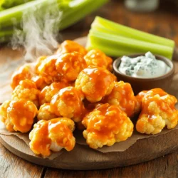 To make Buffalo Cauliflower Bites, gather these simple ingredients: - 1 head of cauliflower, cut into bite-sized florets - 1 cup all-purpose flour - 1 teaspoon garlic powder - 1 teaspoon onion powder - 1 teaspoon smoked paprika - 1 teaspoon salt - 1 cup milk (or plant-based milk) - ½ cup hot sauce (such as Frank's RedHot) - 2 tablespoons butter, melted - Optional: celery sticks and blue cheese dressing for serving Each ingredient plays a key role in building flavor and texture. The cauliflower provides a sturdy base. The flour and milk create a nice batter that coats the florets. The spices add depth, while the hot sauce gives that classic Buffalo kick. When choosing cauliflower, look for heads that are firm and heavy. The florets should be tightly packed. Avoid any that show signs of browning or wilting. Fresh cauliflower will have bright green leaves. Those leaves can help you identify a recently picked head. If you need alternatives, there are good options available. For the flour, you can use gluten-free flour if you prefer. It works well without changing the taste much. For the milk, almond, soy, or oat milk can replace dairy milk. Each option will still give you a delicious result. If you want to skip the butter, you can use olive oil instead. These substitutions make Buffalo Cauliflower Bites easy for everyone to enjoy. For the full recipe, check out [Full Recipe]. Start by preheating your oven to 450°F (230°C). This high heat helps get the cauliflower crispy. Line a baking sheet with parchment paper or spray it lightly with cooking spray. The parchment paper makes cleanup easy and helps prevent sticking. In a big bowl, mix together the flour, garlic powder, onion powder, smoked paprika, and salt. These spices add great flavor. Gradually pour in the milk, whisking as you go. Keep whisking until the batter is smooth and slightly thick. This coating is what makes the cauliflower crunchy. Dip each cauliflower floret into the batter. Make sure every piece is well-covered. Place the coated florets on the baking sheet. Space them out so they don’t touch. Bake for 20 to 25 minutes. Halfway through, flip them over to ensure they cook evenly. The goal is to achieve a golden and crispy finish. After the first bake, drizzle the buffalo sauce over the cooked florets and toss gently. Return them to the oven for another 10 minutes. This sets the sauce and gives an extra layer of flavor. Enjoy your Buffalo Cauliflower Bites with some celery sticks and blue cheese dressing. For the full recipe, refer to the complete instructions. To get your Buffalo Cauliflower Bites crispy, start with dry florets. Rinse the cauliflower and dry it well with a towel. When you coat the florets, make sure they are fully covered in batter. This helps lock in moisture and gives a nice crunch. Also, use a hot oven. Preheating to 450°F (230°C) is key. Flipping the cauliflower is an important step. Halfway through baking, carefully turn each floret. Use tongs to prevent breaking. This ensures even cooking and browning. When coating, dip each piece fully into the batter. Shake off excess batter before placing it on the baking sheet. This prevents soggy spots. Timing is crucial for the best flavor. After the first bake, take the cauliflower out and drizzle the sauce. Toss it gently to coat. Then, return it to the oven for another 10 minutes. This step helps the sauce stick and develops a deeper flavor. Keep an eye on your bites to avoid burning. Enjoy your crispy, spicy snack! For the full recipe, check the details above. {{image_2}} You can easily make Buffalo cauliflower bites vegan. Just swap the milk with plant-based milk. Options like almond or soy milk work great. For the butter, use vegan butter or olive oil. Both give you that rich flavor without dairy. The rest of the recipe stays the same. This way, everyone can enjoy these tasty treats. If you need gluten-free bites, replace all-purpose flour with gluten-free flour. Almond flour or chickpea flour are excellent choices. They provide a nice texture and taste. Make sure your hot sauce is also gluten-free. Some brands may add gluten, so check the label. This method keeps the bites crispy and delicious. You can play with flavors in Buffalo cauliflower bites. Try different hot sauces to find your favorite. Sriracha adds a sweet kick, while chipotle sauce gives a smoky taste. You can also mix in spices. Adding cumin or chili powder can change the flavor profile. For something fun, toss in ranch seasoning or taco seasoning. Each variation offers a new twist on this classic snack. Want to try the full experience? Check out the Full Recipe for all the details! After you enjoy your Buffalo Cauliflower Bites, store any leftovers in an airtight container. Let them cool first, then seal the container. This keeps them fresh for about 3 days in the fridge. If you want to enjoy them later, freezing is a great option. To reheat, use your oven for the best crispiness. Preheat the oven to 350°F (175°C). Spread the bites on a baking sheet and bake for about 10-15 minutes. Flip them halfway through to heat evenly. You can also microwave them, but they might lose some crunch. For longer storage, freeze the bites before you coat them in sauce. Place cooled, cooked cauliflower on a baking sheet. Freeze until solid, then transfer to a freezer bag. They can last up to 3 months. When ready to eat, bake them straight from the freezer. Add the sauce and bake as usual. Enjoy the full recipe for step-by-step details! Yes, you can make Buffalo Cauliflower Bites in an air fryer. Air fryers cook with hot air, making the bites crispy. To do this, coat your cauliflower as in the recipe. Preheat the air fryer to 400°F (200°C). Place the cauliflower in a single layer in the basket. Cook for about 15-20 minutes, shaking halfway through. Check for crispiness and adjust time if needed. Buffalo Cauliflower Bites pair well with many sides. Here are some great options: - Celery sticks - Carrot sticks - Blue cheese dressing - Ranch dressing - A light green salad - Pita chips or tortilla chips These sides complement the spicy flavor and add freshness to your meal. The spice level of Buffalo Cauliflower Bites depends on the hot sauce you use. A standard choice like Frank's RedHot gives a nice kick but isn't too hot. If you like it spicier, add more hot sauce or use a hotter brand. If you prefer less heat, try mixing the hot sauce with a bit of honey or BBQ sauce. This balances the spice while keeping the flavor. We explored how to make Buffalo Cauliflower Bites step by step. I shared tips on selecting fresh cauliflower and ways to make the dish gluten-free or dairy-free. Baking techniques help get the perfect crunch. You can also try fun flavor variations and different serving ideas. Remember, these bites store well and can be reheated or frozen for later. Enjoy this tasty snack any time, knowing you’ve made a healthy choice!