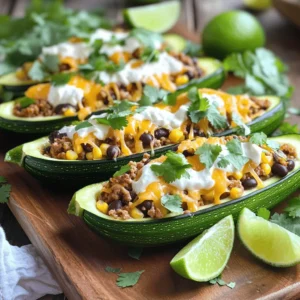 To make Taco Stuffed Zucchini Boats, you need these key ingredients: - 4 medium zucchini - 1 tablespoon olive oil - 1 pound ground turkey or beef - 1 small onion, diced - 2 cloves garlic, minced - 1 cup canned black beans, rinsed and drained - 1 cup corn (frozen or fresh) - 1 packet taco seasoning - 1 cup diced tomatoes (fresh or canned) - 1 cup shredded cheese (cheddar or Mexican blend) - Fresh cilantro, chopped, for garnish - Sour cream or Greek yogurt, for serving (optional) - Lime wedges, for serving These ingredients come together to create a delicious dish ideal for any meal. You can enhance your Taco Stuffed Zucchini Boats with these tasty toppings: - Sliced jalapeños for heat - Avocado slices for creaminess - Chopped green onions for crunch - Salsa for extra flavor Feel free to mix and match as you like! If you are missing some items, here are good substitutes: - Use ground chicken or pork instead of turkey or beef. - Swap black beans for pinto beans or lentils. - Try quinoa instead of corn for a different texture. - Use any cheese you prefer; feta or pepper jack work well. These swaps keep the dish fresh and fun while still tasty. For the complete cooking instructions, check the Full Recipe. First, gather your ingredients. You will need zucchini, ground turkey or beef, onion, garlic, beans, corn, taco seasoning, tomatoes, and cheese. Next, preheat the oven to 375°F (190°C). This ensures even cooking. Then, take each zucchini and slice it in half lengthwise. Use a spoon to scoop out the center flesh. Save this flesh for later; it's useful in the filling. In a large skillet, add olive oil and heat it over medium. Once hot, toss in the diced onion and minced garlic. Sauté them for about 3-4 minutes until they soften. Now, add the ground turkey or beef. Use a spatula to break it apart. Cook it until browned, around 5-7 minutes. After the meat cooks, stir in the reserved zucchini flesh, black beans, corn, taco seasoning, and diced tomatoes. Cook this mixture for 5 more minutes until everything is heated through. Finally, remove the skillet from heat and stir in half of the shredded cheese until it melts and combines well with the filling. Place the zucchini boats in a baking dish. Spoon the taco filling into each boat generously. Sprinkle the remaining cheese on top of the stuffed zucchini. Cover the dish with aluminum foil and bake in the hot oven for 25 minutes. After that time, take off the foil and bake for another 10-15 minutes. You want the zucchini tender and the cheese bubbly and golden. Once they are done, take them out of the oven and let them cool for a few minutes. Garnish with fresh cilantro before serving. Enjoy this tasty meal! For the complete details, check the Full Recipe. To make the filling just right, I suggest using a mix of meats. Ground turkey is lean but flavorful. Ground beef adds richness. You can even use a mix to match your taste. Always cook the meat until it’s browned. This step adds depth to your filling. Next, mix in the beans, corn, and diced tomatoes. This combo gives texture and taste. Don't forget the taco seasoning! It brings all the flavors together. Stir half the cheese into the filling while it’s hot. This melting cheese creates a creamy, delicious mix. Choose fresh zucchini for the best taste. Look for zucchini that is firm and smooth. The color should be bright green. Avoid any with soft spots or blemishes. Medium-sized zucchini works best for stuffing. They hold their shape and cook evenly. If your zucchini is too big, it may be watery. Smaller zucchini can be too thin for stuffing. Also, try to pick zucchini of similar size. This ensures even cooking in the oven. For the ultimate cheesy topping, use a blend of cheeses. Cheddar and Mexican blend work great together. Grate your cheese for faster melting. This helps the cheese melt completely over the filling. When baking, cover the dish with foil for the first half of the time. This keeps moisture in and helps the cheese melt evenly. Remove the foil for the last bit of baking. This lets the cheese get golden and bubbly. The perfect melted cheese adds a rich flavor to your taco stuffed zucchini boats. Enjoy every bite! {{image_2}} You can make these boats meat-free by using beans and veggies. Start with black beans, corn, and diced bell peppers. You can also add mushrooms for extra texture. Use the same taco seasoning for flavor. This way, you keep the taste and cut down on meat. It’s a fun and tasty way to enjoy veggies! If you like heat, spice it up! Add diced jalapeños or hot sauce to the filling. You can also use spicy taco seasoning for more kick. Top your zucchini boats with pepper jack cheese instead of cheddar. This version is great for those who love bold flavors. For a gluten-free meal, choose gluten-free taco seasoning. Most brands offer this option. You can also use quinoa or brown rice in the filling. This adds bulk and keeps it gluten-free. Always check labels to ensure all ingredients are safe. You can still enjoy a delicious meal without gluten! You can find the Full Recipe for Taco Stuffed Zucchini Boats above. After you enjoy your taco stuffed zucchini boats, store leftovers in an airtight container. Let them cool down first. This keeps them fresh longer. Place them in the fridge for up to three days. Make sure they are well sealed to avoid drying out. To reheat, place the zucchini boats on a baking sheet. Preheat your oven to 350°F (175°C). Cover them loosely with foil. Heat for about 15 minutes or until warm. You can also use the microwave. Heat in short bursts, about 1-2 minutes at a time. Check to avoid overheating. You can freeze these boats for later. First, let them cool completely. Wrap each boat in plastic wrap or foil. Place them in a freezer-safe bag. They can stay in the freezer for up to three months. When ready to eat, thaw in the fridge overnight. Then, reheat as mentioned above. Enjoy the fresh taste any time! Yes, you can use other types of meat. Ground chicken or pork works well. You might also try plant-based meats for a vegetarian option. Each choice gives a different flavor. Just make sure to cook the meat fully for safety. If you can’t find zucchini, try bell peppers or eggplant. Both will hold the filling well. You can even use large tomatoes. Just scoop them out like zucchini. These options add new flavors to your dish. To prep ahead, make the filling in advance. Store it in the fridge for up to two days. You can even stuff the zucchini and keep them covered before baking. Just bake them when you are ready to eat. For the full recipe, you can find it [here](Taco Stuffed Zucchini Boats 🥒). It gives all the details you need to create this tasty dish. Enjoy cooking! This blog post covered how to make Taco Stuffed Zucchini Boats. We explored the main ingredients and tasty toppings. I shared step-by-step instructions to ease your cooking. Next, I gave tips for perfecting the filling and selecting zucchini. We also looked at fun variations to try. Lastly, I explained how to store and reheat your leftovers. Embrace your cooking journey with this simple and tasty recipe! Enjoy every bite!