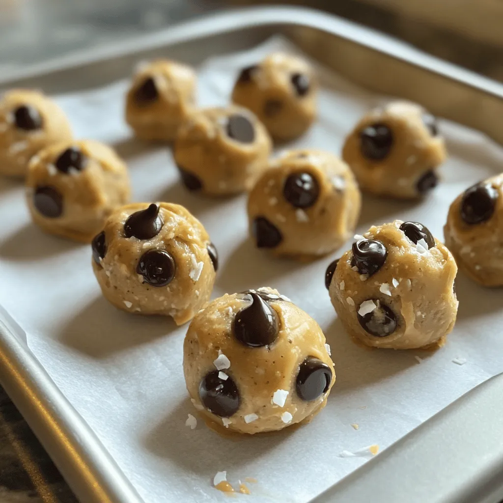 - 1 cup almond flour - 1/2 cup peanut butter (or any nut/seed butter) - 1/4 cup maple syrup - 1 teaspoon vanilla extract - 1/4 teaspoon salt - 1/2 cup dark chocolate chips - 1/4 cup shredded coconut (optional) When I make no-bake cookie dough bites, I love to use simple ingredients. Almond flour gives a nice base and a nutty flavor. Peanut butter or any nut butter adds creaminess and protein. Maple syrup sweetens the bites without refined sugar. Vanilla extract brings warmth, while salt enhances all the flavors. Dark chocolate chips provide a rich taste that everyone loves. If you want to mix it up, shredded coconut adds a fun texture. You can also adjust the amounts based on your taste. If you need nut-free options, try sunflower seed butter instead of peanut butter. For a vegan treat, use maple syrup as your only sweetener. You can also switch to agave or date syrup for a different twist. If sugar is a concern, consider using stevia or monk fruit sweetener. These keep the bites sweet without adding calories. Making these changes will keep your cookie dough bites tasty and enjoyable for everyone! For the full recipe, check out the details above. First, gather your ingredients. You need almond flour, peanut butter, maple syrup, vanilla extract, salt, dark chocolate chips, and shredded coconut if desired. To mix the dough, add all the ingredients into a large bowl. Use a spatula or a spoon to combine everything. Stir until the mixture is smooth and creamy. If your dough feels too dry, add a bit more maple syrup. If it’s too wet, add a bit of almond flour. For the perfect texture, ensure all ingredients are at room temperature. This helps them blend well. Avoid over-mixing to keep the dough light and fluffy. Now, let’s shape the dough into bites. Use your hands to scoop a small amount of dough. Roll it into a ball about one inch wide. This size is perfect for a single bite. To get uniform sizes, use a small cookie scoop. This helps each bite look neat and even. If you want a fun twist, you can roll them in shredded coconut or cocoa powder for extra flair. Refrigeration is key. It helps the bites firm up, making them easier to handle. Place the rolled bites on a parchment-lined tray. Chill them in the fridge for at least 30 minutes. This time allows the flavors to meld and the texture to set. After chilling, they are ready to enjoy as a tasty snack or dessert. To make your cookie dough bites shine, choose the right nut butter. I love using creamy peanut butter for its rich taste. Almond butter also works well and adds a light flavor. If you're nut-free, try sun butter; it’s a great option! For natural sweetness, use maple syrup. It gives a warm flavor that blends well. You can also try honey if you prefer. Just remember, a little goes a long way! Mixing the dough correctly is key. Over-mixing can make the bites tough, while under-mixing might lead to a crumbly texture. Aim for a smooth and creamy consistency. Chilling the dough is also important. If you skip this step, the bites can become too soft and lose shape. Refrigerate them for at least 30 minutes to help them firm up. These treats pair nicely with milk or coffee. For a fun twist, serve them with a scoop of ice cream. You can also make a platter with fresh fruit or nuts. Try rolling the bites in shredded coconut or crushed nuts for extra flair. This not only adds texture but also makes them look beautiful on a serving plate. Enjoy your delicious no-bake cookie dough bites as a special treat! For the full recipe, check this out. {{image_2}} You can change the taste of your cookie dough bites easily. Try adding spices like cinnamon or nutmeg for warmth. A pinch of cinnamon can bring out a cozy flavor. Nutmeg adds a unique twist that many will love. You can also swap out the chocolate. Use white chocolate for a sweet touch, or try milk chocolate for a creamier bite. These simple swaps can create a whole new flavor profile. Mixing in extra ingredients makes your bites even better. I love adding chopped nuts like walnuts or almonds for crunch. Dried fruits like cranberries or raisins also work well for a chewiness that complements the dough. Seeds, like chia or sunflower, add more texture and nutrients. You can get creative with your mix-ins. Just make sure to keep the balance right, so each bite stays delicious. You can make your cookie dough bites fit the season. For holidays, think about adding festive colors or flavors. Red and green sprinkles can make them fun for Christmas. In summer, try adding fresh fruits like berries or peaches. These fruits bring a refreshing taste that pairs well with the dough. Seasonal variations can make your treats feel special, no matter the time of year. To keep your no-bake cookie dough bites fresh, store them in the fridge. Use an airtight container. This helps keep them moist and tasty. If you want to save them longer, freezing is a great option. Place the bites in a single layer on a baking sheet. Once frozen, transfer them to a freezer bag. Make sure to remove as much air as possible before sealing. They will stay fresh for months this way. In the fridge, these bites can last up to one week. If you freeze them, they can last up to three months. To tell if they have spoiled, look for changes in smell or texture. If they smell off or feel too dry, it’s best to toss them. Always trust your senses to ensure you enjoy these treats at their best! Yes, you can make no-bake cookie dough bites vegan. Use a plant-based nut or seed butter. Replace maple syrup with agave nectar for a vegan sweetener. Ensure your chocolate chips are dairy-free. This way, you create a tasty treat that everyone can enjoy. No, almond flour is key to the taste and texture. All-purpose flour requires baking, which we are avoiding here. Almond flour keeps the bites soft and chewy. If you need a substitute, try oat flour or coconut flour. These options will work better than all-purpose flour. Your cookie dough bites are ready after chilling for at least 30 minutes. They should feel firm to the touch. If they still feel soft, give them a bit more time in the fridge. Once chilled, they will be the perfect bite-sized snack. Absolutely! You can adjust the sweetness by changing the amount of maple syrup. If you prefer less sweetness, use less syrup. For a sweeter bite, add more. You can also mix in a bit of honey or agave syrup if you like. Serve no-bake cookie dough bites chilled for the best taste. You can arrange them on a plate for a fun snack. They also make great gifts in a jar. Pair them with a glass of almond milk or coffee for a delightful treat. For easy access to the full recipe details and instructions, check out the Full Recipe. In this post, we explored a simple, tasty no-bake cookie dough bites recipe. We looked at key ingredients, step-by-step instructions, and tips to avoid common mistakes. I shared variations to keep things fun, along with storage tips to maintain freshness. Remember, customizing the recipe is part of the fun! Adjust flavors or ingredients to suit your taste. Enjoy making these treats as much as eating them. Happy snacking!