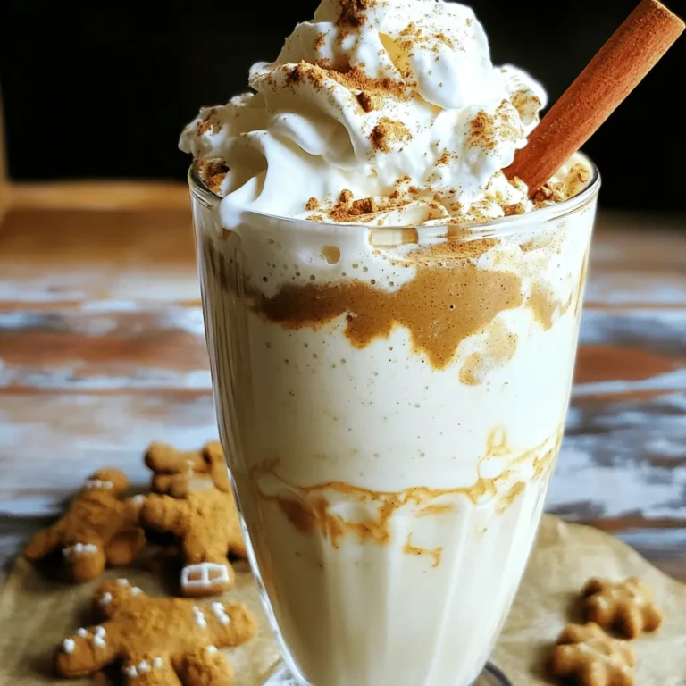 To make a Gingerbread Cookie Butter Shake, gather these ingredients: - 2 cups vanilla ice cream - 1/2 cup milk (adjust for desired thickness) - 1/4 cup cookie butter - 1 teaspoon ground ginger - 1 teaspoon cinnamon - 1/4 teaspoon nutmeg - 1 teaspoon vanilla extract - Whipped cream for topping - Crushed gingerbread cookies for garnish When choosing your ingredients, go for high-quality items. Use real vanilla extract instead of imitation for better flavor. Fresh spices make a big difference, so check their freshness before using. For the cookie butter, pick a brand that has a rich flavor and smooth texture. To whip up this shake, you'll need: - Blender - Measuring cups and spoons - Serving glasses A good blender ensures your shake is smooth and creamy. Measure your ingredients carefully for the best taste. Use tall glasses to show off the shake's layers and toppings! To start, gather your ingredients. You need: - 2 cups vanilla ice cream - 1/2 cup milk (adjust for desired thickness) - 1/4 cup cookie butter - 1 teaspoon ground ginger - 1 teaspoon cinnamon - 1/4 teaspoon nutmeg - 1 teaspoon vanilla extract - Whipped cream for topping - Crushed gingerbread cookies for garnish Next, combine the ice cream, milk, cookie butter, and spices in your blender. Make sure to add the vanilla extract last to keep its flavor strong. For the perfect shake, you want a smooth blend. If your shake is thick, add more milk. Blend again until you reach your favorite consistency. You can taste and add more ginger or cinnamon if you want it spicier. Blend the mixture on high for about 30 seconds. This time helps it mix well. If you see chunks, blend for another 10 seconds. When pouring into glasses, use a steady hand. Hold the blender pitcher high, and pour slowly. This helps create a nice, even flow into your glasses. A fun tip is to add a cinnamon stick for stirring. It adds a nice touch and looks festive! For the full recipe, check the detailed instructions above. To make your Gingerbread Cookie Butter Shake just right, start with the spices. If you like more heat, add extra ground ginger. For a sweeter taste, increase the cinnamon. You can also mix in a tiny bit of nutmeg for warmth. Always taste your shake before serving. This step helps you find the perfect blend. For a creamier shake, focus on your ice cream and milk ratio. Use full-fat vanilla ice cream for richness. Adjust the milk amount until you reach the thickness you enjoy. If your shake is too thick, add more milk a little at a time. Blend well after each addition. Garnishing your shake makes it even more fun! Top your shake with a big swirl of whipped cream. Then sprinkle crushed gingerbread cookies on top for crunch. If you want to be extra festive, add a cinnamon stick as a stirrer. It looks great and adds a nice touch. When serving, use tall glasses to show off your shake. You can place a few mini gingerbread cookies on the side for a cute touch. This makes the shake look like a special treat, perfect for the holidays. For more ideas, check out the Full Recipe for additional inspiration. {{image_2}} You can change the flavor of your Gingerbread Cookie Butter Shake easily. Try using different ice cream flavors. Chocolate ice cream adds richness. Peppermint ice cream brings a cool twist. Each choice makes a new shake. If you want a dairy-free or vegan option, use coconut milk. Almond milk also works well. Look for dairy-free ice cream brands too. They make great creamy shakes without dairy. Adding a splash of coffee or espresso can boost the flavor. It adds a nice depth that pairs well with spices. Just a little goes a long way. You can also mix in other cookie flavors. Try adding crushed chocolate cookies or snickerdoodles. These flavors create a fun blend in your shake. Each bite will surprise you with new tastes. For a full recipe, check the section above. After you enjoy your Gingerbread Cookie Butter Shake, you might have some left. If you do, pour it into an airtight container. This keeps it fresh for later. Place the container in the fridge. It should stay good for up to two days. If you want to save it longer, try freezing it. Pour the shake into ice cube trays. Once frozen, move the cubes to a freezer bag. This makes it easy to use later. When you're ready to enjoy your shake again, take out the frozen cubes. Put them back in the blender with a small amount of milk. Blend until smooth. This gives you a fresh shake that tastes great! Your Gingerbread Cookie Butter Shake is best when fresh. If stored in the fridge, drink it within two days. If you freeze it, it can last for about one month. However, always check for signs that your shake has gone bad. If you see any separation or unusual smells, do not drink it. The shake should smell sweet and spicy. If it smells off, it’s better to be safe and toss it. Enjoy the festive flavor while it lasts! Yes, you can! To make this shake dairy-free, swap out the milk and ice cream. Use almond milk, coconut milk, or oat milk as your base. For the ice cream, try a dairy-free ice cream made from coconut or almond. These substitutes keep the shake creamy and tasty. You can make the shake healthier by using low-fat ice cream or yogurt. Choose unsweetened almond milk instead of regular milk. You can also cut down on cookie butter. Just a tablespoon can still add great flavor without too many calories. You can add a banana for natural sweetness too. Yes, you can prepare the shake ahead of time! Blend the shake and store it in the fridge. Just remember to stir it before serving. For parties, you can pre-measure the ingredients in a container. This way, it will be quick to blend when you need it. In this blog post, we covered how to make a delicious shake. We discussed the ingredients and their quality, essential tools, and practical steps to prepare it. I shared tips for flavor and presentation, plus variations to match your taste. Storage tips ensured your shake stays fresh. Remember, you can customize this shake to fit your needs. Enjoy experimenting with flavors or textures! This shake is not just a treat but a fun activity. Happy blending!