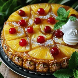 To make a delightful pineapple upside down cake, gather these essential items: - 1 can pineapple slices in juice - Unsalted butter - Brown sugar - Granulated sugar - 2 large eggs - 1 teaspoon vanilla extract These ingredients work together to create a scrumptious base for your cake. The pineapple brings sweetness and a juicy texture, while the butter and sugars create a rich, caramel-like flavor. You can also add these optional items for extra flair: - Ground cinnamon for added flavor - Maraschino cherries for garnish - Any other fruit variations Cinnamon gives a warm touch, while maraschino cherries add a pop of color. Feel free to get creative with other fruits. They can add a unique twist to the recipe. For a full recipe, check out the Tropical Pineapple Paradise Upside Down Cake. Start by preheating your oven to 350°F (175°C). This step is key for even baking. While the oven heats, grab a 9-inch round cake pan. Place it in the oven for about 5 minutes with half a cup of unsalted butter. This melts the butter perfectly. Once melted, mix in 1 cup of packed brown sugar. Stir until smooth. Spread this mixture evenly across the bottom of your pan. This creates a sticky, sweet base for your cake. Now, it's time to arrange the pineapple. Use the drained pineapple slices from the can. Place them on top of the butter and sugar mix. Make sure they fit snugly without gaps. For a pop of color, add a maraschino cherry in the center of each pineapple slice. This little touch makes your cake look even more inviting. In a large mixing bowl, cream together 1/2 cup of granulated sugar and the remaining softened butter. Mix until it feels light and fluffy. Then, add in 2 large eggs, one at a time. Make sure to mix well after each egg. Next, stir in 1 teaspoon of vanilla extract for added flavor. In a separate bowl, whisk together 1 1/2 cups of all-purpose flour, 1 1/2 teaspoons of baking powder, and 1/2 teaspoon of salt. If you want a hint of spice, add 1/2 teaspoon of ground cinnamon. Now, combine the dry ingredients with the butter mix. Alternate this with 1/2 cup of reserved pineapple juice. Mix gently until just combined. Be careful not to overmix, as this can make your cake dense. Now you’re ready to pour the batter over the arranged pineapple. Bake it for 35-40 minutes. Check with a toothpick to see if it comes out clean. To get a fluffy cake, use room temperature eggs and butter. Cold ingredients can lead to a dense cake. Make sure your butter is soft before mixing. Avoid overmixing the batter; this can also cause a heavy texture. Baking times may vary between ovens. Keep an eye on your cake as it bakes. If your oven runs hot, check for doneness a few minutes early. Insert a toothpick in the center. If it comes out clean, the cake is ready! A simple dusting of powdered sugar adds charm. For a tasty treat, serve the cake with whipped cream or ice cream. This pairing elevates the sweet, tangy flavors of the pineapple. You can also add fresh mint leaves for a pop of color. For a full recipe, check out the Tropical Pineapple Paradise Upside Down Cake. {{image_2}} You can switch out pineapple for other fruits. Peaches work great as a sweet choice. Cherries add a lovely tartness, while mangoes bring a tropical flair. Try a berry blend for a fun twist. Combine strawberries, blueberries, and raspberries for a colorful and tasty cake. These options keep the spirit of the classic but add your own touch. Want to spice things up? Add coconut for a chewy texture. Chopped nuts bring a nice crunch, too. You can use flavored extracts like almond or coconut to change the taste. These simple swaps make your cake unique and exciting. Don’t be afraid to experiment with different flavors. For gluten-free baking, use a gluten-free flour blend. This keeps the cake light and fluffy without gluten. If you prefer vegan options, replace butter with coconut oil. Use flax eggs or applesauce instead of regular eggs. These swaps make the cake friendly for many diets. Enjoy the same great taste while meeting your needs. For the full recipe, check out the Tropical Pineapple Paradise Upside Down Cake. To keep your leftover pineapple upside down cake fresh, store it in the fridge. Wrap the cake tightly in plastic wrap. You can also use an airtight container. This helps prevent the cake from drying out. Storing in an airtight container is key. It keeps the cake moist and tasty. You can freeze slices of cake for later. Here’s how: 1. Cool the Cake: Make sure the cake is completely cool. 2. Slice It: Cut the cake into slices. This makes it easy to grab just what you need. 3. Wrap It: Wrap each slice in plastic wrap. This helps seal in the flavor. 4. Use Foil: After wrapping, add a layer of aluminum foil. It protects against freezer burn. 5. Label: Write the date on each wrap. This helps you keep track of freshness. When you’re ready to enjoy a slice, thaw it in the fridge overnight. If you want it warm, you can reheat it in the oven. Set the oven to 350°F (175°C) and heat for about 10 minutes. This helps restore the cake's soft texture and rich flavor. To stop your cake from sticking, you need to prepare your pan well. First, use unsalted butter to grease the bottom and sides of your cake pan. Make sure to cover all areas. Next, you can add a layer of parchment paper on the bottom. This will help lift the cake out easily. Lastly, dust a little flour over the greased surface. This simple method keeps your cake intact when you flip it later. Yes, you can make this cake ahead of time. This is great for parties or special events. Just bake the cake and let it cool completely. Once cool, wrap it tightly in plastic wrap. Store it in the fridge for up to three days. If you want to keep it longer, you can freeze it. Just make sure to use an airtight container. This way, you can enjoy the cake later without losing its flavor. You can tell if your cake is done by checking a few signs. First, look for a golden-brown top. It should spring back when you touch it lightly. Another test is the toothpick method. Insert a toothpick into the center of the cake. If it comes out clean or with a few crumbs, your cake is ready. If you see wet batter, bake it a bit longer. Using fresh pineapple is possible, and it can be quite tasty. Fresh pineapple offers a bright flavor and juicy texture. However, it does require more work. You have to peel, core, and slice the pineapple. Canned pineapple is easy and saves time. It also ensures a consistent taste. If you choose fresh, make sure it’s ripe for the best flavor in your cake. Pineapple upside-down cake is an easy and fun dessert. You learned about essential and optional ingredients, plus step-by-step baking instructions. I shared tips for great texture and storing leftovers, along with creative variations. Don’t hesitate to try new fruits or flavors. This dessert is meant to surprise and delight. Enjoy your baking and share this tasty treat with friends and family!