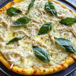 To make a delicious Chicken Alfredo Pizza, you need a few key ingredients: - 1 pre-made pizza dough (store-bought or homemade) - 1 cup cooked chicken breast, shredded - 1 cup Alfredo sauce (store-bought or homemade) These ingredients form the base of your pizza. The pre-made dough saves time and effort. Shredded chicken adds protein and flavor. Alfredo sauce provides that creamy, rich taste we all love. Choosing the right cheeses is crucial for your Chicken Alfredo Pizza. Here are my top picks: - 1 ½ cups shredded mozzarella cheese - ½ cup grated Parmesan cheese Mozzarella gives a stretchy texture, while Parmesan adds a nice sharpness. I recommend using a ratio of three parts mozzarella to one part Parmesan. This balance creates a creamy and cheesy pizza. Adding seasonings lifts the flavor of your pizza. I like to use: - 1 teaspoon garlic powder - 1 teaspoon Italian seasoning These spices enhance the creamy Alfredo sauce. For a fresh touch, don’t forget these garnishes: - Fresh basil leaves - Olive oil for brushing Basil adds a pop of color and taste. Brushing olive oil on the crust helps it turn golden brown. These small details make a big difference in your Chicken Alfredo Pizza. For the full recipe, check the complete instructions. 1. Preheating your oven: Start by preheating your oven to 475°F (245°C). This step is crucial. A hot oven helps the crust bake evenly and become crispy. 2. Rolling out the pizza dough: Take your pre-made pizza dough and place it on a lightly floured surface. Roll it out to your desired thickness and shape. Transfer it to a pizza stone or a baking sheet. This makes it easy to add toppings later. 1. Mixing the chicken and Alfredo sauce: In a bowl, mix together 1 cup of shredded cooked chicken and 1 cup of Alfredo sauce. Add 1 teaspoon of garlic powder and 1 teaspoon of Italian seasoning. Season it with salt and pepper to taste. Stir until the chicken is well coated. 2. Spreading the mixture on the dough: Use a spoon to spread the chicken Alfredo mixture evenly over the rolled-out dough. Leave a small border around the edge for the crust. This helps create a nice, crispy edge when baked. 1. Tips on baking time and temperature: Place the pizza in your preheated oven. Bake it for about 12-15 minutes. Keep an eye on it. You want the crust to be golden brown and the cheese bubbly. 2. Ensuring a golden crust and melted cheese: Once the pizza is done, take it out and let it cool for a minute. The cheese should be lightly browned, and the crust should be firm. This step makes your Chicken Alfredo Pizza look and taste amazing. For the full recipe and more details, check out the Full Recipe section. Enjoy your cooking! To ensure even cooking, use a pizza stone if you have one. A stone helps heat the pizza evenly. If you don’t have a stone, a baking sheet works too. Just preheat it well. Also, spread the toppings evenly to help them cook just right. Preheating your oven is key. Set it to 475°F (245°C) at least 30 minutes before baking. This helps the crust become crispy and golden. Make sure the oven is fully heated before you put your pizza in. You can switch up the chicken if you want. Try rotisserie chicken for a quick option. For a vegetarian twist, use mushrooms or spinach instead of chicken. You can also swap the cheeses. Use gouda or cheddar if you like. They add a nice twist to the flavor. For the Alfredo sauce, you can make your own or buy it. If you want a lighter sauce, mix Greek yogurt with garlic and Parmesan. It tastes great and cuts down on fat. Adding vegetables makes your pizza even better. Try bell peppers, onions, or spinach for extra color and taste. You can also sprinkle some red pepper flakes for a bit of heat. Different crusts can change your pizza game. Use a cauliflower crust for a low-carb option. If you want a thicker base, try a deep-dish crust. Each type gives a new texture and flavor to your Chicken Alfredo Pizza. For the full recipe, check out the steps above. Enjoy your cooking! {{image_2}} The classic Chicken Alfredo Pizza is a crowd-pleaser. It features a thin crust topped with creamy Alfredo sauce, shredded chicken, and cheese. This simple dish brings comfort and flavor. You can make it with just a few ingredients, and it tastes amazing. For gourmet options, try adding a twist. You can mix in sun-dried tomatoes, spinach, or artichokes. These flavors add depth to your pizza. You might even try a drizzle of balsamic glaze for a sweet touch. These small changes can make your pizza feel special. If you need gluten-free options, don't worry. Many stores sell gluten-free pizza dough. You can also make your own with almond flour or cauliflower. This way, everyone can enjoy Chicken Alfredo Pizza. For vegan adaptations, swap the chicken for mushrooms or jackfruit. Use a plant-based Alfredo sauce made from cashews or tofu. Nutritional yeast can add cheesy flavor without dairy. With these swaps, you can create a tasty pizza for everyone. You can use an air fryer for Chicken Alfredo Pizza. It cooks fast and gives a crispy crust. Just follow the same steps, but adjust the cooking time to about 8-10 minutes. Grilling your pizza is another fun method. It adds a smoky flavor that’s unique. Start by preheating the grill. Then, place the pizza on a piece of foil or a grill pan. Cook with the lid closed for about 10-12 minutes. You’ll get a delicious, charred crust that everyone will love. For the complete recipe, check out the Full Recipe. To keep your Chicken Alfredo Pizza fresh, store it in the fridge. First, let the pizza cool down to room temperature. Then, wrap each slice in plastic wrap. This keeps the moisture in and prevents it from drying out. You can also use an airtight container if you prefer. Leftover pizza stays good for about 3 to 4 days in the fridge. Make sure to label the container with the date to track freshness. Reheating your Chicken Alfredo Pizza can be simple. The best way is to use the oven. Preheat your oven to 375°F (190°C). Place the pizza slices on a baking sheet. Heat for about 10 minutes. This method keeps the crust crispy and the cheese melty. You can also use a skillet. Heat it on low and cover with a lid. This warms the pizza without making it soggy. Freezing Chicken Alfredo Pizza is a great way to save it for later. First, wrap each slice tightly in plastic wrap or foil. This prevents freezer burn. Place the wrapped slices in a freezer bag. Squeeze out the air before sealing. You can freeze it for up to 2 months. When you’re ready to eat, thaw it in the fridge overnight. Then, reheat it in the oven for the best taste and texture. To make homemade Alfredo sauce, you need just a few ingredients. Start with: - 1 cup heavy cream - ½ cup unsalted butter - 1 cup grated Parmesan cheese - 2 cloves garlic, minced - Salt and pepper to taste 1. In a saucepan, melt the butter over medium heat. 2. Add minced garlic and cook for 1 minute. 3. Pour in the heavy cream and stir. Bring to a gentle simmer. 4. Slowly whisk in the Parmesan cheese until smooth. 5. Add salt and pepper to taste. Remove from heat. This sauce is creamy and rich, perfect for your Chicken Alfredo Pizza. Feel free to adjust the cheese for your taste. Yes, you can use raw chicken, but it needs cooking first. Here are some tips: - Grilling: Season the chicken and grill it until cooked through. - Baking: Bake at 375°F (190°C) for about 25 minutes. - Stovetop: Sauté in a pan with olive oil until brown and cooked. Ensure the internal temperature reaches 165°F (74°C) for safety. Once cooked, shred the chicken to mix with your Alfredo sauce. Pair your Chicken Alfredo Pizza with these side dishes: - Caesar Salad: The crisp greens balance the pizza's richness. - Garlic Bread: A perfect addition for extra flavor and texture. - Steamed Vegetables: Broccoli or asparagus add color and nutrients. These sides enhance your meal and make it more satisfying! Enjoy your pizza night! This Chicken Alfredo Pizza combines flavor and ease. We covered essential ingredients, including pre-made dough, chicken, and Alfredo sauce. Knowing the best cheese mix and scallions adds depth. With step-by-step instructions, you can make your own pizza. We shared tips for enhancing taste and offered tasty variations. From gluten-free to gourmet, there's something for everyone. Finally, store and reheat leftovers properly to enjoy them later. Get ready to impress with your delicious Chicken Alfredo Pizza!