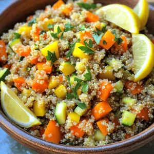 - 1 cup quinoa, rinsed - 2 cups vegetable broth - 1 medium onion, finely chopped - 2 cloves garlic, minced - 1 carrot, diced - 1 bell pepper, diced (any color) - 1 zucchini, diced - 1 teaspoon ground cumin - 1 teaspoon smoked paprika - 1/2 teaspoon turmeric - 1/4 teaspoon black pepper - 1/2 cup peas (fresh or frozen) - 2 tablespoons olive oil - 1/4 cup chopped fresh parsley or cilantro - Salt to taste - Optional: Lemon wedges for serving These ingredients make the pilaf both tasty and healthy. Quinoa is a great grain. It is packed with protein and fiber. The veggies add color and nutrients. The spices bring warmth and depth. You can find the full recipe on my website. Fresh herbs add a bright finish to the dish. Lemon wedges give a nice touch. They add a zing that pairs well with the flavors. This dish is easy to make. It is perfect for weeknight meals or special occasions. - Heat the olive oil in a large skillet over medium heat. - Sauté the onion until it is soft and light in color. - Add the minced garlic and cook until it smells great. - Add the diced carrot, bell pepper, and zucchini to the skillet. Cook until the vegetables are soft, about 5-7 minutes. - Incorporate ground cumin, smoked paprika, turmeric, and black pepper. Mix well and let it cook for about 2 minutes. - Mix in the rinsed quinoa and stir it with the veggies and spices. Pour in the vegetable broth and add salt to taste. Bring this to a boil. Then, lower the heat and cover to simmer for about 15 minutes. - When the quinoa is done, use a fork to fluff it. - Add in the peas and chopped parsley or cilantro. Let it sit, covered, for 5 more minutes to warm the peas. - Taste and adjust seasoning if needed. Serve the pilaf warm with optional lemon wedges on the side. For the complete recipe, check out the Full Recipe section. - Rinse quinoa for optimal fluffiness. This step removes bitter saponins. - Control salt levels with low-sodium broth. This keeps your dish healthy and tasty. - Try adding nuts or dried fruits for texture. Almonds or raisins work well. - Experiment with different herbs such as thyme or dill. Fresh herbs boost flavor. - Garnish with fresh herbs and serve with lemon wedges. This adds color and freshness. - Use a colorful bowl to enhance visual appeal. A bright bowl makes the dish pop. These small tips can make a big difference in taste and look. For the full recipe and steps, check the Full Recipe. {{image_2}} You can make your savory quinoa pilaf even better by adding protein. Chickpeas or beans work well. They not only boost protein but also add great texture. If you want a non-vegetarian option, grilled chicken or shrimp is perfect. These choices make your dish heartier and more filling. For a vegan dish, use vegetable broth instead of chicken broth. This keeps your pilaf plant-based while still being tasty. If you want more protein, substitute tofu for some of the vegetables. Tofu absorbs flavors well and adds a nice bite. One of my favorite things about this recipe is how flexible it is. You can swap in seasonal vegetables based on what you have. In the spring, try adding asparagus or peas. In the fall, butternut squash is a great choice. Adding greens like spinach or kale gives a nutritional boost and makes your dish vibrant. After enjoying your savory quinoa pilaf, store leftovers in an airtight container. Place it in the fridge. It stays fresh for about 3-5 days. This keeps it tasty and safe to eat. If you want to save some for later, freeze the pilaf in portions. Use freezer bags or containers for easy storage. When you're ready to eat, thaw it in the refrigerator. This method helps maintain its flavor and texture. To reheat, you can use the stovetop. Add a splash of broth to keep it moist. Heat it gently until warm. You can also use a microwave. Just heat until warmed through, stirring occasionally for even heat. Quinoa cooks quickly. It usually takes about 15 minutes. You can rinse it first to remove the bitter coating. This helps the quinoa taste better. Once the water boils, reduce the heat and cover it. Let it simmer gently until it is fluffy and holds its shape. Yes, you can make savory quinoa pilaf ahead of time. Cook it fully and let it cool. Then, store it in an airtight container in the fridge. It stays good for about 3 to 5 days. Before serving, simply reheat it on the stove or in the microwave. You can add a splash of broth to keep it moist. Savory quinoa pilaf pairs well with many dishes. Here are some great options: - Grilled chicken or fish - Roasted vegetables - A fresh salad - Stuffed peppers - A yogurt sauce or tzatziki These sides add more flavor and make a complete meal. You can easily change the flavors in quinoa pilaf. Some popular options include: - Adding nuts like almonds or walnuts for crunch - Mixing in dried fruits like raisins or cranberries for sweetness - Using different veggies like spinach or mushrooms - Trying spices like curry powder for a new twist Feel free to get creative with your favorite ingredients! Yes, you can use different types of broth. Vegetable broth is common, but chicken broth adds a richer flavor. You can also use low-sodium options to control the salt level. For a unique twist, try using coconut milk or mushroom broth. Each option will give your pilaf a special taste. For the full recipe, check out the entire guide to making savory quinoa pilaf. This blog post shared how to make a tasty savory quinoa pilaf. We covered the main ingredients, cooking steps, and different variations you can try. You now have tips for storing leftovers and reheating too. Remember, cooking is fun and you can change the recipe to fit your tastes. Enjoy making this dish and feel free to share your results. Explore new flavors and enjoy each bite!
