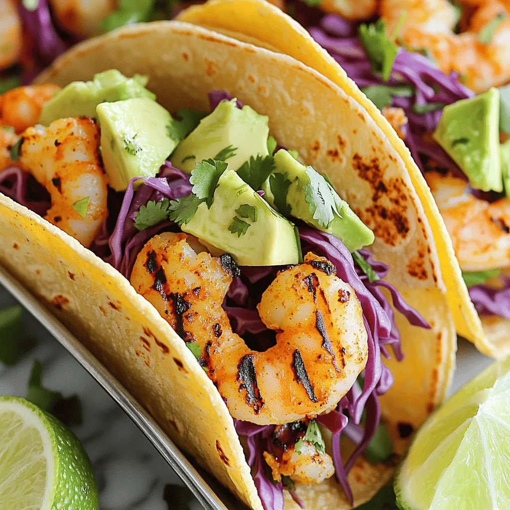 To make these tasty tacos, you need a few key ingredients: - 1 pound large shrimp, peeled and deveined - 2 tablespoons olive oil - 2 tablespoons lime juice - 1 tablespoon chili powder - 1 teaspoon garlic powder - 1 teaspoon cumin - 1/2 teaspoon salt - 1/4 teaspoon black pepper - 8 small corn tortillas The shrimp is the star of the dish. Choose large, fresh shrimp for the best taste. The marinade gives the shrimp a zesty kick. Lime juice adds bright flavor, while chili powder and cumin bring warmth and depth. You can enhance your tacos with these optional ingredients: - Hot sauce for extra heat Adding hot sauce can give a spicy twist to your tacos. Adjust the amount to your taste. For the perfect taco experience, consider these toppings and sides: - 1 cup red cabbage, shredded - 1 avocado, sliced - 1/4 cup fresh cilantro, chopped - Lime wedges, for serving Red cabbage adds crunch and color. Avocado provides creaminess, while cilantro gives a fresh finish. Lime wedges are a must for squeezing over the tacos. They enhance all the flavors. You can find the full recipe to make these amazing tacos right here! Start by gathering your ingredients. You will need olive oil, lime juice, chili powder, garlic powder, cumin, salt, and black pepper. In a mixing bowl, combine: - 2 tablespoons olive oil - 2 tablespoons lime juice - 1 tablespoon chili powder - 1 teaspoon garlic powder - 1 teaspoon cumin - 1/2 teaspoon salt - 1/4 teaspoon black pepper Mix these well until combined. The marinade should smell fresh and zesty. This mix gives the shrimp a wonderful flavor. Next, add the shrimp to your marinade. Make sure each shrimp gets a good coating. Cover the bowl with plastic wrap. Place it in the fridge for 20-30 minutes. This lets the shrimp soak in the flavor. Don't skip this step; it makes a big difference! Now, it’s time to grill. Preheat your grill or grill pan to medium-high heat. Once hot, carefully lay the marinated shrimp on the grill. Grill them for about 2-3 minutes on each side. They will turn pink and cook through. Remove them once done. While grilling the shrimp, warm your corn tortillas on the grill. Heat them for about 30 seconds on each side. This makes them soft and easy to fold. Now comes the fun part: assembly! Take a warm tortilla and place a few grilled shrimp in the center. Top with shredded red cabbage, avocado slices, and chopped cilantro. The colors will pop and look beautiful. Serve with lime wedges on the side. If you like it spicy, add hot sauce. For the full recipe, check the section above. Enjoy your tasty Chili Lime Grilled Shrimp Tacos! To grill shrimp just right, choose large, fresh shrimp. They cook evenly and stay juicy. Marinate the shrimp for at least 20 minutes. This allows the flavors to soak in. When grilling, preheat the grill well. A hot grill helps get nice grill marks. Grill the shrimp for just 2-3 minutes per side. Overcooking makes them tough, so watch them closely. Use fresh lime juice for the best taste. It brightens the shrimp and adds zing. Consider adding some zest from the lime. This gives an extra layer of flavor. You can also mix in a touch of honey for sweetness. If you like heat, add more chili powder. A dash of smoked paprika can add depth, too. Warm the corn tortillas on the grill for a few seconds. This makes them soft and pliable. You can also wrap them in a damp towel and microwave them for about 30 seconds. If you want a little crunch, try toasting them lightly in a dry skillet. This adds a nice texture to your tacos. For a twist, use flour tortillas instead. They can give a different taste and feel. For the full recipe, check out the Chili Lime Grilled Shrimp Tacos recipe. {{image_2}} You can switch shrimp for other proteins. Chicken works well with this marinade. Just cut it into small pieces. Grill chicken for about 5-7 minutes until it’s fully cooked. Fish like tilapia or mahi-mahi also fits nicely. Cook fish for around 3-4 minutes on each side. You can also use beef or pork, but adjust your cooking time based on thickness. For a meatless meal, try using tofu or tempeh. Marinate them the same way as the shrimp. Grill for about 5-6 minutes, flipping halfway through. You can also use grilled vegetables like bell peppers, zucchini, and corn. These add great flavor and texture. Black beans or chickpeas also make a filling choice. If you love heat, add more chili powder or some diced jalapeños. You can also use a spicier hot sauce. Want it milder? Reduce the chili powder and skip the hot sauce. You can add a dollop of sour cream to cool it down. This way, everyone can enjoy these tacos just how they like them. For the complete recipe, check out the [Full Recipe]. Store leftover tacos in an airtight container. Place them in the fridge. They stay fresh for up to two days. Keep the shrimp separate from the tortillas and toppings. This keeps everything crisp and tasty. To reheat, use a skillet over medium heat. Heat the shrimp for about two minutes. For the tortillas, warm them in the skillet for 30 seconds. This will keep them soft. You can also use the microwave. Heat shrimp for 30 seconds and tortillas for 10-15 seconds. If you have extra shrimp, you can freeze them. Place the shrimp in a freezer bag. Remove as much air as possible. They will last for up to three months. Thaw shrimp overnight in the fridge before cooking. For the tortillas, wrap them in foil and freeze. They can last for two months. When ready to use, thaw them in the fridge and warm them on the grill. For the full recipe, visit the complete guide to making these delicious tacos. Yes, you can prepare some parts ahead of time. You can marinate the shrimp earlier in the day or even the night before. This lets the flavors soak in. Just grill the shrimp right before serving. You can also chop the cabbage and slice the avocado ahead of time. Store them in the fridge until you are ready to assemble the tacos. If you want to change it up, try using chicken or fish. Firm fish like mahi-mahi or tilapia works well. You can also use tofu for a vegetarian option. Just adjust the cooking time based on the protein you choose. For chicken, grill until it reaches an internal temperature of 165°F. For fish, cook until it flakes easily with a fork. To make these tacos gluten-free, use corn tortillas. They are naturally gluten-free and perfect for this dish. Always check the label to ensure no gluten is present. You can also use lettuce wraps as a fresh, crunchy alternative. This gives a fun twist while keeping it gluten-free. Serve these tacos warm right off the grill. I like to set up a taco bar with toppings. Offer shredded cabbage, sliced avocado, and fresh cilantro. Don’t forget lime wedges for squeezing on top. If you love heat, add some hot sauce. This lets everyone customize their tacos to their taste. For a full recipe, check out the complete guide to making these tacos. Chili lime grilled shrimp tacos are tasty and fun to make. We covered key ingredients and how to prepare them. Following the steps helps you grill shrimp just right. Adding tricks boosts flavor for a great meal. You can try different proteins or make it vegetarian, too. Lastly, know how to store leftovers to enjoy later. With these tips, you'll make tacos everyone loves. Enjoy your cooking and share your delicious tacos!