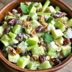 Waldorf salad is fresh and simple. It uses a mix of fruits, nuts, and a creamy dressing. Here is what you need: - Fresh produce: - 2 cups diced green apples (preferably Granny Smith) - 1 cup diced celery - 1 cup red seedless grapes, halved - Nuts and dried fruits: - 1 cup walnuts, lightly toasted and chopped - 1/2 cup raisins - Dressing components: - 1/2 cup plain Greek yogurt - 2 tablespoons mayonnaise - 1 tablespoon lemon juice - Seasoning: - Salt and pepper to taste - 1 teaspoon honey (optional) - Garnish ideas: - Fresh mint leaves for garnish (optional) You can find the full recipe above. Each ingredient adds a unique flavor and texture. The apples give crunch, while the grapes add sweetness. The walnuts add a nutty crunch, making the salad satisfying. The creamy dressing ties it all together. Enjoy this delightful mix of tastes and textures! Mixing the fruits and nuts Start by gathering your ingredients. In a large bowl, mix the diced green apples, diced celery, halved grapes, chopped walnuts, and raisins. Make sure to combine them well. This mix brings a nice crunch and sweetness to the salad. Making the dressing In a separate bowl, take the plain Greek yogurt, mayonnaise, lemon juice, and honey if you want. Whisk them together until the mix is smooth. This dressing gives the salad a creamy texture and tangy flavor. Combining the salad Pour the dressing over your fruit and nut mix. Gently toss everything together until all pieces are well-coated. This step makes sure every bite is full of flavor. Chilling the mixture Now, cover the bowl and place it in the fridge for about 30 minutes. Chilling helps the flavors blend nicely. When you take it out, it will be cool and fresh. Follow these steps, and you’ll have a delightful Classic Waldorf Salad. For the complete details, check the Full Recipe. Choosing the right apples Select crisp green apples, like Granny Smith. These apples add a tartness that balances well with the sweetness of grapes and raisins. Their crunchiness makes the salad refreshing. Toasting walnuts for enhanced flavor Lightly toast your walnuts in a dry skillet over medium heat. This step brings out their rich, nutty taste. Just a few minutes will do. Watch them closely to avoid burning. Adjusting seasoning to taste Taste your salad as you mix. If you want more zing, add a pinch of salt or a dash of pepper. A small amount of honey can add sweetness, making the flavors pop. Best chilling times for optimal flavor Chill your Waldorf salad for at least 30 minutes. This time allows the flavors to blend and deepen. If you can wait longer, an hour is even better. Enjoy the crisp, cool salad! For the full recipe, check out Crunchy Waldorf Bliss. {{image_2}} You can change up the Waldorf salad to fit your taste. Here are some fun swaps: - Using different nuts: Instead of walnuts, try pecans or sliced almonds. These nuts add a different crunch and flavor. Pecans give a sweet touch, while almonds are a bit sharper. - Alternative dressings: If you want a lighter salad, use yogurt-only dressing. It’s creamy and tangy. A vinaigrette also works well if you want a zesty kick. Just mix olive oil, vinegar, and a pinch of salt. - Adding proteins: For a heartier salad, toss in cooked chicken or turkey. These proteins make the salad more filling. You can grill or roast the meat for extra flavor. These swaps keep the salad fresh and exciting. Feel free to mix and match based on what you have at home. Enjoy experimenting with these variations in your Classic Waldorf Salad! Check the Full Recipe for more details on making this delightful dish. To keep your Classic Waldorf Salad fresh, follow these simple tips. First, store it in an airtight container. This helps keep moisture in and air out. Place a piece of plastic wrap directly on the salad before sealing the container. This extra layer keeps the salad crisp for longer. In the fridge, the salad will last for about 3 days. After that, the apples may turn brown, and the nuts can become soggy. If you want to enjoy it later, consider freezing some of the ingredients separately. For freezing, you can freeze the grapes and walnuts. Just make sure they are in a sealed bag. The apples and yogurt do not freeze well. They lose their texture and taste. When you are ready to eat, simply thaw the grapes and walnuts in the fridge. Then mix them back into a fresh batch of salad. For the full recipe, check out the Crunchy Waldorf Bliss! Waldorf salad dates back to the late 1800s. A chef at the Waldorf Hotel in New York created it. The original recipe included apples, celery, and walnuts. It became popular at parties and events. Over time, people added their twists, but the core ingredients stayed the same. Yes, you can! Making the salad a few hours ahead works well. Just store it in the fridge. This allows the flavors to mix and taste better. However, if you add apples, they may brown. To avoid this, toss them with lemon juice. Waldorf salad pairs nicely with many dishes. You can serve it as a side with grilled chicken. It also goes well with fish or ham. For a lighter meal, enjoy it with crusty bread. You can even serve it on a bed of greens. Yes, Classic Waldorf Salad is gluten-free. The main ingredients are fruits, nuts, and yogurt. Just make sure to check your mayonnaise. Some brands may contain gluten. Always read labels to be safe. To wrap up, we explored the Classic Waldorf Salad in detail. We covered the fresh ingredients, the steps to prepare it, and tips for the best taste. I shared helpful variations and storage tips to keep your salad fresh. This salad is both tasty and easy to make. Remember, you can adjust it to fit your likes. Use this guide to impress your family or friends with a delightful dish. Enjoy making your Waldorf salad!