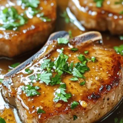 To make honey garlic pork chops, you need the following items: - 4 boneless pork chops - 1/4 cup honey - 3 cloves garlic, minced - 2 tablespoons soy sauce (or coconut aminos for a gluten-free option) - 1 tablespoon apple cider vinegar - 1 teaspoon fresh ginger, grated - Salt and pepper to taste - 2 tablespoons olive oil - Fresh parsley, chopped (for garnish) When measuring ingredients, precision matters. Use a liquid measuring cup for honey. It helps to pour it easily. For garlic, fresh is best, but you can use garlic powder. If you prefer a gluten-free option, swap soy sauce with coconut aminos. This keeps the flavor while meeting dietary needs. Using quality ingredients makes a big difference. Fresh pork chops ensure tenderness and rich taste. Honey adds a sweet touch, while fresh garlic brings a nice punch. When the flavors meld, they create a wonderful balance. Good ingredients lead to a meal that shines. For a deeper flavor, always choose fresh herbs and spices. They elevate your dish and make it special. To start, gather your ingredients. You need honey, minced garlic, soy sauce, apple cider vinegar, grated ginger, salt, and pepper. In a small bowl, whisk together the honey, garlic, soy sauce, vinegar, and ginger. This mix creates a sweet and tangy marinade that makes the pork chops shine. Next, season the pork chops with salt and pepper. This step adds flavor right to the meat. Place the seasoned chops in a resealable plastic bag or a shallow dish. Pour the marinade over the chops. Make sure they are well coated. Seal the bag or cover the dish and place it in the fridge. Let the chops marinate for at least 30 minutes. If you have more time, you can marinate them for up to 4 hours for even better flavor. When you're ready to cook, heat olive oil in a large skillet over medium-high heat. Remove the pork chops from the marinade, but keep the marinade for later. Add the chops to the hot skillet. Cook for 4-5 minutes on each side. Use a meat thermometer to check the internal temperature; it should reach 145°F (63°C). After cooking, pour the reserved marinade into the skillet. Let it simmer for 2-3 minutes to thicken. Finally, take the pork chops out and let them rest for a few minutes before serving. Drizzle the thickened sauce over the chops and garnish with fresh parsley. Enjoy your meal! For detailed instructions, check the Full Recipe. To cook pork chops well, start with a good sear. Heat your skillet before adding the pork. This helps lock in juices. Cook each side for about 4-5 minutes. Check that the internal temperature reaches 145°F (63°C). This ensures the pork is safe and juicy. Let them rest for a few minutes after cooking. This allows the juices to settle. The marinade is key for flavor. Use fresh garlic for the best taste. Honey adds sweetness, while soy sauce gives saltiness. Apple cider vinegar adds a nice tang. If you want more kick, try adding chili flakes. Fresh ginger can brighten the dish. Don’t be afraid to experiment with spices or herbs. They can change the whole meal! A large skillet works best for this recipe. Use non-stick or cast iron for easy cooking. A heavy skillet holds heat well. This helps with even cooking. If you prefer, you can grill the chops too. Just make sure to watch them closely. The goal is a nice brown crust without burning. For the best results, use a meat thermometer. This takes the guesswork out of cooking. Explore my Full Recipe for the detailed steps! {{image_2}} You can swap pork chops for other meats. Chicken breasts work well and absorb flavors nicely. You can also try this recipe with firm tofu for a tasty vegetarian option. Just cut the tofu into thick slices to get a good sear. If you crave heat, add red pepper flakes to the marinade. A teaspoon or two will give a nice kick. For a sweeter taste, increase the honey to half a cup or add a splash of orange juice. This will balance the savory garlic flavor beautifully. Try serving your pork chops with a side of apple sauce for a classic touch. A tangy mustard sauce can also enhance the dish’s flavor. If you like Asian flavors, mix soy sauce with sesame oil and drizzle it over the top for a fun twist. Explore the Full Recipe to discover how these variations can transform your meal! After you enjoy your Honey Garlic Pork Chops, store any leftovers in an airtight container. Place the pork chops in the fridge within two hours of cooking. They will stay fresh for up to three days. Make sure to keep the marinade separate to maintain the flavor. To reheat, the best method is using a skillet. Add a splash of water or broth to keep them moist. Heat on medium-low until warmed through, about 5-7 minutes. You can also use the microwave. Heat them in short bursts of 30 seconds, checking often to avoid drying them out. If you want to keep them longer, freezing is a great option. Wrap each pork chop tightly in plastic wrap, then place them in a freezer bag. They will last up to three months in the freezer. When ready to eat, thaw them in the fridge overnight before reheating. For more details, check the Full Recipe. Yes, you can use bone-in pork chops. Bone-in chops add more flavor and moisture. Just make sure they are about the same thickness as boneless chops. This helps them cook evenly. You may need to adjust the cooking time slightly. The goal is to reach an internal temperature of 145°F (63°C). Honey Garlic Pork Chops pair well with many sides. Here are a few ideas: - Steamed broccoli - Mashed potatoes - Rice or quinoa - Roasted vegetables - A fresh green salad These sides balance the sweet and savory flavors of the pork. You should marinate the pork chops for at least 30 minutes. For the best flavor, you can marinate them for up to 4 hours. If you marinate longer, the flavors soak in better. Just avoid going beyond 24 hours, as the meat may become too soft. Yes, you can make this recipe gluten-free. Use coconut aminos instead of soy sauce. They taste great and add a nice flavor. Always check the labels to ensure other ingredients are gluten-free. This way, you can enjoy the dish without worry. For the full recipe, check out the detailed instructions. This guide covers everything you need for perfect Honey Garlic Pork Chops. We explored key ingredients, cooking steps, and storage tips. Each part plays a big role in taste and texture. If you use quality ingredients, follow the marinade steps, and try the suggested tips, your meal will shine. Don't hesitate to experiment with flavors and proteins. Enjoy your cooking journey with these delicious chops!