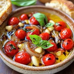 - 2 lbs ripe cherry tomatoes, halved - 1 medium onion, quartered - 4 cloves garlic, peeled - 3 tablespoons olive oil - Salt and pepper, to taste - 2 cups vegetable broth - 1/2 cup fresh basil leaves, roughly chopped - 1 teaspoon balsamic vinegar - 1/4 teaspoon red pepper flakes (optional) When I make roasted tomato soup, I always start with ripe cherry tomatoes. They add sweetness and flavor. The onion and garlic give depth to the soup. Olive oil helps everything roast nicely, creating a rich taste. Vegetable broth is key for a good soup base. Fresh basil brings a delightful touch, while balsamic vinegar adds a hint of tang. If you like some heat, red pepper flakes work great too. - Alternatives for tomatoes: If fresh tomatoes are not available, use canned tomatoes. They still taste great. - Options for vegetable broth: You can use homemade vegetable broth for more flavor. Store-bought broth is also fine and saves time. Using these ingredients or substitutes makes it easy to enjoy a delicious bowl of roasted tomato soup anytime. For more details on how to prepare this dish, check the Full Recipe. Start by preheating your oven to 400°F (200°C). This temperature helps the tomatoes roast nicely. Next, take a large baking sheet and arrange the halved cherry tomatoes, quartered onion, and peeled garlic cloves on it. Spread them out so they have room to breathe. Now, drizzle about 3 tablespoons of olive oil over the veggies. This oil adds richness and helps them roast evenly. Season everything with salt and pepper. Use your hands to toss the vegetables gently. This ensures they are well-coated and flavorful. Place the baking sheet in the oven and roast for about 25-30 minutes. You want to see the tomatoes blister and caramelize. This shows they are ready. Keep an eye on them to avoid burning, as ovens can vary. When done, the smell will fill your kitchen with a warm, inviting scent. Once the vegetables cool slightly, it's time to blend. If you have an immersion blender, it makes the job easy. Simply blend the roasted veggies right in the pot with the broth. If you use a standard blender, blend in small batches. This helps avoid spills and mess. You may want to adjust the soup's texture. If you like it smooth, blend until creamy. If you prefer some chunks, blend less. After blending, taste the soup. Add more salt or pepper if needed. To finish, stir in fresh basil, balsamic vinegar, and red pepper flakes for a kick. For the full recipe, refer to the complete guide. Enjoy your flavorful roasted tomato soup! Using fresh, ripe ingredients is key. Ripe tomatoes burst with flavor. They make your soup taste bright and sweet. Look for tomatoes that feel heavy and smell fragrant. Avoid any that are soft or bruised. Fresh garlic and onion also enhance the taste. To prevent burning during roasting, watch the temperature closely. Roasting at 400°F (200°C) works well. Stir the veggies halfway through. This helps them cook evenly and avoids charred bits. If you see them browning too fast, lower the heat a bit. Garnishing your soup can make it special. Add fresh basil for a pop of color and taste. You can drizzle a little olive oil on top too. For a crunchy touch, try adding croutons. When it comes to pairing, crusty bread is a great choice. It soaks up the soup and adds texture. A simple salad with greens can balance the meal. For drinks, a light white wine or sparkling water complements the soup well. Explore the Full Recipe for more tips and to create your own delicious bowl of roasted tomato soup! {{image_2}} You can make your roasted tomato soup even better with a few simple tweaks. Adding cream or coconut milk will give the soup a rich, smooth texture. This change makes it feel cozy and satisfying. Incorporating spices can elevate your soup's flavor too. Try adding thyme, oregano, or smoked paprika. Each spice brings its unique taste to the mix. For example, smoked paprika adds a touch of warmth and depth. You can experiment with these spices to find your favorite combination. This soup is easy to adapt for different diets. If you want a vegan option, simply skip the cream or use coconut milk. The soup will still taste great and keep its creamy feel. For those watching their sodium intake, use low-sodium vegetable broth. You can also skip adding extra salt to make it healthier. This way, everyone can enjoy delicious roasted tomato soup without worrying about dietary restrictions. You can find the full recipe above to explore these variations in your own kitchen. To keep your roasted tomato soup fresh, use airtight containers. Glass jars or plastic containers work well. Make sure the soup is cool before sealing. Store it in the fridge for up to five days. If you want to keep it longer, freeze the soup. Use freezer-safe containers or bags. Leave some space for expansion when freezing. The soup can last for up to three months in the freezer. When it's time to enjoy your soup again, reheating is key. You can use a pot on the stove or a microwave. If using a pot, heat it over low to medium heat. Stir often to keep it from sticking. For the microwave, heat in short bursts. Stir in between to ensure even heating. If you froze the soup, let it thaw in the fridge overnight. You can also thaw it in the microwave. After reheating, if the soup is too thick, add a splash of broth or water. This will help bring back its smooth texture. Enjoy your creamy, flavorful roasted tomato soup just as much the second time around! Can I use other types of tomatoes? Yes, you can use other tomatoes. While ripe cherry tomatoes work best, you can use Roma or beefsteak tomatoes. Just chop them into smaller pieces to ensure even roasting. The flavor will still be rich and delicious. How long does homemade roasted tomato soup last? Homemade roasted tomato soup lasts about 5 days in the fridge. Make sure to store it in an airtight container. You can also freeze it for up to 3 months. Just remember to let it cool before freezing. Nutritional highlights of tomatoes and basil Tomatoes are low in calories but high in nutrients. They provide vitamins C, K, and potassium. Basil adds flavor and is also rich in antioxidants. Together, they make a nutritious meal. Potential health advantages of consuming roasted tomato soup Eating roasted tomato soup can support heart health. The lycopene in tomatoes may help reduce heart disease risk. Plus, the fiber in tomatoes aids digestion and keeps you full longer. How to increase or decrease servings easily To change the number of servings, adjust the ingredients. If you want to serve more, simply double the amounts. For fewer servings, cut the amounts in half. Ingredient scaling tips for batch cooking When batch cooking, use a larger pot. Add more vegetable broth and extra tomatoes. Keep the same ratios for spices to maintain flavor. This way, you can enjoy your soup for days! For the full recipe, check out the Roasted Tomato Basil Bliss. This blog post covered how to make delicious roasted tomato soup. We explored essential ingredients, easy substitutions, and fun variations to try. You learned how to prepare, roast, and blend the soup while keeping flavors rich. We shared tips to serve and store leftovers effectively. In conclusion, making roasted tomato soup is simple and rewarding. You can adjust it to fit your taste or dietary needs. Enjoy experimenting in your kitchen and savoring every bowl!