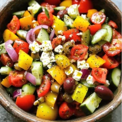 A Classic Greek Salad shines with fresh, bright veggies. Here’s what you need: - 4 ripe tomatoes - 1 cucumber - 1 red onion - 1 bell pepper These vegetables add crunch and flavor. Choose ripe tomatoes for the best taste. A crisp cucumber gives a refreshing bite. A red onion brings a slight sweetness, while a bell pepper adds color. Next, we have cheese and olives, which are key to this salad: - 200g feta cheese - 100g Kalamata olives Feta cheese provides a creamy texture and tangy flavor. Kalamata olives offer a rich and briny taste. Together, they make the salad truly special. Lastly, let’s mix up a simple dressing: - 3 tablespoons extra-virgin olive oil - 2 tablespoons red wine vinegar - 1 teaspoon dried oregano - Salt and pepper to taste This dressing is easy to make. The olive oil adds richness. Red wine vinegar gives a nice tang. Dried oregano brings an earthy note, while salt and pepper enhance all the flavors. For the full recipe, check out the Sunny Greek Delight section. Enjoy these fresh ingredients in your next meal! - Chop tomatoes and cucumber. Use ripe tomatoes for the best taste. Dice the cucumber into small pieces, too. - Slice red onion and bell pepper. Keep the onion slices thin. For the bell pepper, chop it into bite-sized pieces. - Mix fresh vegetables in a salad bowl. Place all the chopped vegetables in a large bowl. Make sure they are evenly mixed. - Gently fold in feta cheese and olives. Add crumbled feta cheese and Kalamata olives. Be careful not to break the feta too much. - Whisk together dressing ingredients. In a small bowl, combine olive oil, vinegar or lemon juice, oregano, salt, and pepper. - Drizzle over salad and toss gently. Pour the dressing on the salad. Toss everything carefully to coat without smashing the feta. This process takes just about 15 minutes. You will enjoy a fresh and tasty Classic Greek Salad! For the complete recipe, check out the Full Recipe section. To make your Greek salad shine, always use fresh, in-season vegetables. They taste better and add vibrant color. This gives your salad that crisp bite. When it comes to seasoning, balance is key. A sprinkle of salt brings out the flavors, while the olive oil adds richness. Try to find the right mix that suits your taste. Serving your salad in a chilled bowl makes it look even more inviting. A cold bowl keeps the salad crisp. For a touch of flair, garnish with extra herbs or whole olives. This adds a pop of color and makes your dish look gourmet. One common mistake is overdressing the salad. Too much dressing can drown the fresh flavors. Always start with a little and add more if needed. Another mistake is breaking the feta too much while mixing. Gently fold it in to keep those lovely chunks intact. This way, you enjoy the creamy texture in every bite. {{image_2}} You can make simple changes to the Classic Greek Salad. One tasty option is to add capers. They give a salty, briny flavor that pairs well with the fresh veggies. Another great idea is to swap the red wine vinegar for lemon juice. This adds a bright, zesty note that enhances the salad's freshness. Different regions in Greece have their own twists on this salad. For example, you can add arugula or spinach. These greens add a peppery taste that blends nicely with the other ingredients. You can also switch up the cheese. Goat cheese can be a creamy and tangy alternative to feta. This variation brings a new texture and flavor to the dish. If you're following a vegan diet, you can easily adapt this salad. Simply skip the cheese or use a plant-based alternative. This keeps the salad light but still tasty. To add crunch and protein, consider adding nuts like almonds or walnuts. They give a satisfying bite and enrich the salad's flavor profile. To keep your Greek salad fresh, store leftovers in an airtight container. This keeps air out and helps keep the veggies crisp. It is best consumed within 1-2 days. The longer it sits, the soggier it gets. To avoid sogginess, keep the dressing separate until you serve the salad. This helps the vegetables stay crunchy. Also, store the vegetables away from the dressing. That way, they won't soak up too much liquid. Freezing Greek salad is not recommended. The vegetables lose their texture when frozen. If you have extras, try to eat them fresh. If you must freeze, only freeze the feta and olives. Use them later in cooking or other recipes. Classic Greek salad, known as Horiatiki, comes from Greece. This salad reflects the simple way of life in rural Greece. People used fresh, seasonal ingredients from their gardens. The dish symbolizes the Mediterranean diet, rich in veggies, healthy fats, and flavors. It has roots in ancient times, emphasizing local produce and traditional tastes. Yes, you can make Classic Greek salad ahead of time. To prep, chop the veggies and store them in the fridge. Keep the dressing separate to prevent sogginess. Mix everything just before serving. This way, the salad stays crisp and fresh. If you want a quick meal, this method works great. If you cannot eat feta cheese, try these options: - Tofu: Crumbled tofu gives a similar texture and can soak up flavors. - Nutritional yeast: This gives a cheesy flavor and is dairy-free. - Vegan feta: Made from nuts or soy, it mimics the taste well. - Cottage cheese: A softer alternative, but it changes the flavor a bit. These substitutes allow you to enjoy the salad without dairy. The Classic Greek salad recipe serves four people. Each serving is a generous portion, perfect for a side dish or a light meal. You can easily double or triple the recipe for larger gatherings. Just adjust the ingredient amounts based on your needs. To make the "Sunny Greek Delight," follow these simple steps: 1. Combine chopped tomatoes, diced cucumber, sliced red onion, and chopped bell pepper in a bowl. 2. Gently fold in crumbled feta cheese and Kalamata olives. 3. Whisk together olive oil, red wine vinegar (or lemon juice), oregano, salt, and pepper. 4. Drizzle the dressing over the salad and toss gently. 5. Taste and adjust seasoning as needed. This quick recipe brings fresh flavors to your table. This blog gave a clear guide to making a Classic Greek Salad. We covered key ingredients, step-by-step instructions, and helpful tips. You learned how to prepare fresh vegetables, combine them with cheese and olives, and make a simple dressing. Remember to balance flavors and avoid overdressing. Feel free to experiment with variations or store leftovers correctly. A fresh Greek salad can brighten any meal and is easy to make. Enjoy creating your salad and sharing it with others!
