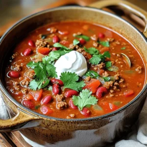 To make easy beef chili, you need these key items: - 1 lb ground beef - 1 medium onion, diced - 2 cloves garlic, minced - 1 bell pepper (any color), diced - 2 cans (15 oz each) kidney beans, drained and rinsed - 1 can (28 oz) crushed tomatoes - 2 tablespoons chili powder - 1 teaspoon cumin - 1 teaspoon smoked paprika - 1/2 teaspoon oregano - 1 teaspoon salt - 1/2 teaspoon black pepper - 1 cup beef broth - 1 tablespoon olive oil - Fresh cilantro, for garnish These ingredients pack a punch of flavor and make the chili hearty. For an extra touch, consider these toppings: - Sour cream - Shredded cheese These add creaminess and richness to each bowl. When choosing your ingredients, look for the best quality: - Ground Beef: Select beef with a bright red color. Check the fat content for juiciness. - Onion and Garlic: Choose firm onions and plump garlic bulbs. Avoid any with soft spots. - Bell Pepper: Pick peppers that are firm and shiny. Look for bright colors for a sweet taste. - Beans and Tomatoes: Choose cans that are not dented. Check the expiration dates for freshness. Fresh ingredients will give your chili the best flavor and texture. Enjoy cooking! First, gather all your ingredients. This makes cooking smooth and easy. You need: - 1 lb ground beef - 1 medium onion, diced - 2 cloves garlic, minced - 1 bell pepper, diced - 2 cans kidney beans, drained - 1 can crushed tomatoes - 2 tablespoons chili powder - 1 teaspoon cumin - 1 teaspoon smoked paprika - 1/2 teaspoon oregano - 1 teaspoon salt - 1/2 teaspoon black pepper - 1 cup beef broth - 1 tablespoon olive oil - Fresh cilantro for garnish - Sour cream and shredded cheese for serving Chop your onion, garlic, and bell pepper. This helps them cook faster. Now, let’s start cooking! 1. Heat olive oil in a large pot on medium heat. 2. Add the diced onion and bell pepper. Sauté for about 5 minutes until they soften. 3. Next, stir in the minced garlic and cook for 1 more minute. This makes your kitchen smell great! 4. Add the ground beef. Break it apart with a spoon, cooking until it’s brown. This takes about 7 to 10 minutes. 5. If there's excess fat, drain it out. 6. Now add the spices: chili powder, cumin, smoked paprika, oregano, salt, and black pepper. Cook for 2 minutes. This toasts the spices and boosts flavor. 7. Pour in the crushed tomatoes, kidney beans, and beef broth. Mix everything well. 8. Bring the pot to a simmer. Reduce the heat to low and cover. Cook for at least 30 minutes, stirring every so often. For deeper flavor, let it simmer for up to an hour. 9. Taste your chili. Adjust seasoning if needed. Check if your chili is done by tasting it. The flavors should blend well. If it’s too thick, add a bit more beef broth. If it’s too thin, let it simmer longer. Serving your chili hot is key! Garnish with fresh cilantro. Offer sour cream and shredded cheese on the side for extra flavor. Enjoy your hearty kickin' beef chili! You can find the full recipe above. To boost flavor, think about using fresh herbs. Fresh cilantro on top adds brightness. You can also add lime juice for a zesty finish. If you like heat, try adding diced jalapeños or hot sauce. For a smoky kick, add a bit more smoked paprika. Each option brings a unique taste to your beef chili. One common mistake is not browning the beef enough. Browning adds deep flavor and richness. Another mistake is adding too much liquid at once. It can make your chili too runny. Make sure to adjust spices as you cook. Always taste before serving. This helps you avoid bland chili. For a thick chili, let it simmer longer. Simmering helps the flavors meld and reduces liquid. If you find it too thick, add a splash of beef broth. Mixing in some corn can also add a nice crunch. You want each spoonful to be hearty and satisfying. For more texture, consider adding chopped carrots or celery while cooking. For more details, check the Full Recipe. {{image_2}} If you want a meatless chili, you can swap the ground beef for lentils or mushrooms. Lentils cook fast and add protein. Mushrooms give a nice, earthy flavor. You can also use black beans or chickpeas for a different taste. Adding more vegetables, like zucchini or carrots, makes it hearty too. Use the same spices to keep the flavor rich. For those who love heat, add jalapeños or cayenne pepper. You can mix in chipotle peppers for a smoky flavor. Hot sauce is another good option. If you want more depth, try adding a dark beer to your chili. It enhances the taste and gives a bit of sweetness. Adjust the spices to suit your taste. Feel free to mix up the ingredients based on what you like. If you prefer turkey, use ground turkey instead of beef. You can also change the beans; pinto beans work well too. If you don't like kidney beans, swap them for black beans. You can even use different peppers for a unique twist. Experiment with whatever you have on hand. Each change can create a new favorite dish! After you enjoy your Easy Beef Chili, store the leftovers in an airtight container. Let the chili cool to room temperature first. This helps keep it fresh. You can store it in the fridge for about three to four days. Label the container with the date. This way, you know when to use it. To reheat your chili, you can use the stove or the microwave. For the stove, pour the chili into a pot. Heat it over medium-low heat. Stir often until it’s hot. This usually takes about 10 minutes. If you're using a microwave, place your chili in a microwave-safe bowl. Heat it in 1-minute intervals, stirring in between. This helps heat it evenly. Freezing chili is a great way to save it for later. Make sure it cools completely before freezing. Use freezer-safe containers or bags. Leave some space at the top, as the chili will expand when frozen. You can freeze it for up to three months. When you want to eat it, thaw it in the fridge overnight. Then reheat it as mentioned above. Enjoy a warm bowl of your tasty beef chili anytime! For the complete recipe, check out the Full Recipe. Yes, you can make this chili in a slow cooker! Start by browning the beef and onions in a pan. Then, add all cooked ingredients to your slow cooker. Mix well. Cook on low for 6-8 hours or on high for 3-4 hours. This method gives the chili a rich flavor. You can set it in the morning and come home to a warm meal. Beef chili lasts about 3 to 4 days in the fridge. Store it in an airtight container. Make sure it cools down before sealing. If you want to keep it longer, freeze it for up to three months. Just remember to label the container with the date! Absolutely! You can use turkey, chicken, or even pork. Each meat gives the chili a unique flavor. If you prefer a leaner option, ground turkey works great. For a richer taste, try using beef chuck. Just adjust the cooking time as needed for different meats. Enjoy experimenting with flavors! In this blog post, we explored the essential ingredients for chili, including required and optional items. You learned step-by-step instructions for preparation and cooking, along with tips to check doneness. We covered ways to enhance flavor and common mistakes to avoid. You also discovered variations to suit your taste, how to store leftovers, and answers to frequently asked questions. Chili is simple and fun to make. Experiment with ingredients and let your taste shine. Enjoy your cooking!