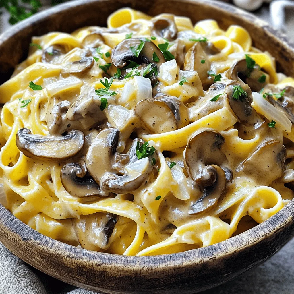 For a rich and tasty Mushroom Stroganoff, I love using these key ingredients: - 500g mixed mushrooms (cremini, shiitake, and button), sliced - 1 medium onion, finely chopped - 3 cloves garlic, minced - 1 cup vegetable broth - 1 cup coconut milk These mushrooms add depth and a mix of textures. The onion and garlic provide a solid flavor base. The vegetable broth and coconut milk create that creamy sauce we all crave. Seasoning is vital for flavor. Here’s what I use: - 2 tablespoons soy sauce or tamari - 1 tablespoon Dijon mustard - 2 teaspoons dried thyme - 2 tablespoons olive oil - Salt and pepper to taste The soy sauce gives a nice umami kick. Dijon mustard adds zest, while thyme brings a fresh aroma. Olive oil helps sauté the veggies just right, and salt and pepper round out the taste. Choosing the right pasta makes a big difference. I recommend: - Fettuccine or egg noodles - Gluten-free pasta alternatives Fettuccine holds the sauce well, making each bite creamy. If you need gluten-free options, many great choices exist. Just pick a pasta that you enjoy, and you’ll be set to create your dinner masterpiece! For the full recipe, check the previous section. To prepare the pasta correctly, start with a large pot of salted water. Bring it to a boil. Add your choice of pasta. I recommend fettuccine or egg noodles. Cook it until it is al dente, which means it should be firm but not hard. This usually takes about 8 to 10 minutes. Drain the pasta and set it aside. For perfect al dente texture, taste the pasta a minute or two before the package suggests. You want it to have a slight bite. Overcooked pasta can ruin your dish. In a large skillet, heat olive oil over medium heat. Add the finely chopped onion and minced garlic. Sauté them until the onion turns translucent, about 3 to 4 minutes. This builds a nice base for your sauce. Next, add the sliced mushrooms. Cook them for 5 to 7 minutes until they are golden brown. This is key, as it brings out their flavor and texture. Do not rush this step; let them brown nicely. Now, let’s make the creamy sauce. Stir in the vegetable broth, coconut milk, soy sauce, Dijon mustard, and dried thyme. Bring this mixture to a gentle simmer. To thicken the sauce, let it simmer for 5 to 8 minutes. Stir it often. You want a creamy texture that clings to the pasta. If it seems too thin, let it cook a bit longer. Once your sauce is ready, add the cooked pasta. Toss it gently to coat the noodles evenly with the creamy mushroom mixture. For final touches, remove from heat and garnish with freshly chopped parsley. This adds a nice pop of color and flavor. Serve your Mushroom Stroganoff in a deep bowl or plate. You could drizzle more olive oil on top for a rich finish. For the complete dish, check out the Full Recipe. To save time when making Mushroom Stroganoff, prep your ingredients ahead. Chop the onion and garlic, and slice the mushrooms the day before. Store them in the fridge. This makes cooking faster and easier. Using a pressure cooker can also speed things up. You can cook the mushrooms and sauce quickly. Just follow the same steps, but in a pressure cooker. It cuts down on cooking time and keeps flavors locked in. Fresh herbs add great flavor to your dish. I love using parsley or thyme. Just chop them finely and mix them in at the end. This gives your stroganoff a fresh taste. Seasoning is key to a great dish. Always taste your sauce as you cook. Add salt and pepper to your liking. If you want a deeper flavor, a dash of soy sauce works wonders. Always check that your ingredients are fresh. Use firm mushrooms and vibrant onions. This ensures your dish tastes its best. Keep your kitchen clean while cooking. Wash your hands often and clean your surfaces. This helps avoid cross-contamination. Always use separate cutting boards for meat and veggies. For the full recipe, check the detailed instructions. Enjoy your cooking adventure! {{image_2}} For a vegan twist on mushroom stroganoff, I often swap out dairy ingredients. Use coconut milk for creaminess. It adds a rich flavor that blends well with mushrooms. You can also try cashew cream for a different taste. If you want more depth, add nutritional yeast. This gives a cheesy flavor without dairy. If you need gluten-free pasta, many choices are available. Brown rice pasta or chickpea pasta works great. They both hold up well in the sauce. When cooking gluten-free pasta, be mindful of cooking time. They can cook faster than regular pasta, so keep an eye on it. To elevate your stroganoff, add a splash of red wine or balsamic vinegar. This adds a lovely zing to the dish. Fresh herbs like thyme or parsley can also enhance the taste. For a spicy kick, try adding a pinch of cayenne pepper or smoked paprika. These small changes can make a big difference in flavor. For the full recipe, please refer to the [Full Recipe]. To keep your Mushroom Stroganoff fresh, refrigerate it right after serving. Use airtight containers to prevent moisture loss and odors. Glass or BPA-free plastic containers work best. Make sure to let it cool to room temperature before sealing. Store the leftovers for up to four days in the fridge. You can also freeze Mushroom Stroganoff for later. First, let it cool completely. Then, scoop it into freezer-safe bags or containers. Remove as much air as possible before sealing. This helps prevent freezer burn. When you are ready to eat, thaw it overnight in the fridge. Reheat it gently on the stove over low heat. Add a splash of vegetable broth or coconut milk to restore its creamy texture. Refrigerated Mushroom Stroganoff lasts about four days. If you notice any off smells or mold, it's time to toss it. Look for changes in color or texture, too. If it seems slimy or dry, avoid eating it. Keeping an eye on these signs helps you enjoy your dish safely. To make your Mushroom Stroganoff creamy, focus on a few key steps. First, use coconut milk. It gives a rich and smooth texture. If you want a lighter option, try cashew cream. Soak raw cashews in water, then blend them until smooth. Next, simmer the sauce well. This helps it thicken nicely. Stir in some nutritional yeast for extra creaminess and flavor. Finally, don’t forget to adjust your seasonings. A pinch of salt can enhance the creaminess. Mushroom Stroganoff pairs well with a variety of sides. Here are some options: - A simple green salad with vinaigrette - Steamed or roasted vegetables like broccoli or green beans - Crusty bread or garlic bread for dipping - Mashed potatoes for a cozy feel For drinks, a light white wine, like Sauvignon Blanc, works well. If you prefer non-alcoholic, try sparkling water with lemon. Yes, you can make Mushroom Stroganoff without coconut milk. Here are some alternatives: - Use almond milk or soy milk for a lighter option. - Cashew cream is another rich choice. - You can also use vegetable broth thickened with cornstarch. Each option brings its own flavor, so choose based on your taste. No matter what you pick, your dish will still taste great. For the full recipe, check out the details above. Mushroom stroganoff is a versatile dish you can enjoy in many ways. We covered key ingredients like mixed mushrooms, onion, and broth. I shared step-by-step cooking tips for perfect pasta and a creamy sauce. Don't forget the seasoning! You can tweak this recipe for vegan or gluten-free diets easily. With proper storage, your leftovers can stay fresh too. Enjoy creating this flavorful meal that you can share with family and friends!
