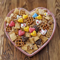 To create your Valentine Chex Mix, you will need some key ingredients. These ingredients work together to make a tasty and fun treat. Here’s what you need: - 3 cups Rice Chex cereal - 3 cups Corn Chex cereal - 1 cup pretzel sticks - 1 cup peanuts (or your favorite nuts) - 1 cup white chocolate chips - 1 cup dark chocolate chips - ½ cup Valentine's-themed candy (like candy hearts or M&M's) - ½ teaspoon cinnamon - ¼ teaspoon sea salt - 2 tablespoons vegetable oil These items give your mix crunch, sweetness, and a little saltiness. The different textures and flavors make it special. You can add more fun to your Chex Mix with optional toppings. Here are some ideas: - Sprinkles in Valentine colors - Drizzles of extra melted chocolate - Mini marshmallows for softness - Dried fruit for a chewy bite These toppings not only make your mix look good but also add extra flavor. Feel free to get creative with your choices! Having the right tools can make your cooking easier. Here are some you might need: - A large mixing bowl to combine all the ingredients - A microwave-safe bowl for melting the chocolate - A baking sheet lined with parchment paper for easy cleanup - A spatula for mixing and spreading Using these tools helps you prepare your Valentine Chex Mix with ease. Also, it ensures that your mix turns out just right. For the full recipe, please refer to the text above. Start by preheating your oven to 250°F (120°C). In a large bowl, combine the Rice Chex, Corn Chex, pretzel sticks, and peanuts. This mix gives a nice crunch. Stir gently so everything combines well. You want each piece to shine with flavor. Next, take a microwave-safe bowl and add the white chocolate chips, dark chocolate chips, and vegetable oil. Heat it in the microwave in 30-second bursts. Stir after each burst until the chocolate is fully melted and smooth. This keeps the chocolate from burning. Now, drizzle the melted chocolate over your Chex mixture. Sprinkle with cinnamon and sea salt for a tasty twist. Toss everything together until each piece is coated in chocolate. Spread the mix on a baking sheet lined with parchment paper. Bake for about 30 minutes. Stir every 10 minutes to keep it from burning. Once baked, take it out and let it cool completely. After cooling, mix in the Valentine’s-themed candy. Break the Chex mix into clusters for serving. You now have a fun treat perfect for sharing! For the full recipe, check out the details above. To get a smooth chocolate coating, start by melting the chips slowly. Use a microwave-safe bowl. Heat in 30-second bursts, stirring each time. This way, the chocolate won’t burn. Add vegetable oil for a silky finish. The oil helps the chocolate flow better. Once melted, drizzle it over the Chex mix evenly. Toss gently to coat every piece. This ensures a delicious bite every time. If you need a nut-free mix, swap out the peanuts for seeds. Sunflower seeds work well and add crunch. For a gluten-free option, check the labels on your cereals. Most Rice Chex and Corn Chex are gluten-free. You can also use dairy-free chocolate chips. They melt well and taste great. This way, everyone can enjoy this sweet treat. Make your Valentine Chex Mix look festive and fun. Use heart-shaped bowls for serving. You can also package the mix in clear bags. Tie them with red or pink ribbons. This makes a lovely gift. Add a small tag with a sweet note for extra charm. These simple touches will impress your Valentine. {{image_2}} You can play with flavors to make your Valentine Chex Mix unique. Try adding dried fruit, like cranberries or cherries, for a sweet and tart kick. You can also swap the white chocolate for milk chocolate or even butterscotch chips. If you want a spicy twist, add a pinch of cayenne pepper to the mix. For a nutty flavor, almond butter works great instead of vegetable oil. If you have nut allergies, replace nuts with seeds. Pumpkin seeds or sunflower seeds add crunch without the allergy risk. For cereals, use Cheerios or even popcorn if you want a fun twist. This mix lets you adjust to your taste. Just keep the same measurements to maintain the balance. Festive candies add color and fun. Use heart-shaped gummies or chocolate-covered strawberries for a romantic touch. You might also try peppermint candies for a fresh flavor. Just toss them in after baking. This keeps them soft and chewy, adding a delightful surprise to each bite. Check out the Full Recipe to make this delightful treat! Store your Valentine Chex Mix in an airtight container. This keeps it crunchy and fresh. Avoid exposing it to heat or moisture. If you use a jar, choose one with a tight seal. You can also use resealable plastic bags. Make sure to remove as much air as possible before sealing. Valentine Chex Mix stays fresh for about two weeks. After that, it might lose its crunch. If you want it to last longer, you can freeze it. Just place it in a freezer-safe bag. It can keep for up to three months in the freezer. Remember to thaw it at room temperature before eating. For a sweet gift, use clear bags or jars. Decorate them with ribbons or tags. Heart-shaped boxes add a fun touch. You can also layer the mix with some festive candies for a colorful look. Personal notes make your gift special. Consider including a little card with the Full Recipe to share the joy! Yes, you can make Valentine Chex Mix ahead of time. It stays fresh for about a week. Store it in an airtight container to keep it crunchy. You can prepare it one or two days in advance. This makes it easy for you to enjoy or share on Valentine's Day. If you want to swap chocolate chips, try using yogurt-covered raisins or dried fruit. You can also use butterscotch chips or peanut butter chips for a new taste. These options add sweetness and fun to your mix. Each choice will give a unique flavor twist to your Valentine Chex Mix. You can easily change the mix for other events. For Halloween, add candy corn and use orange and black candies. For Christmas, use red and green candies with peppermint. You can also switch cereals based on what you have. Make it your own by using different themes and colors for various celebrations! Find the Full Recipe to start creating your fun and tasty Valentine Chex Mix! In this blog post, we explored how to make Valentine Chex Mix. We detailed the key ingredients, optional toppings, and tools to use. The step-by-step instructions guide you through preparation, melting chocolate, and the baking process. Plus, I shared tips for the perfect chocolate coating and storage. With these insights, you can create your own tasty mix for any occasion. Enjoy making this simple yet delightful treat!