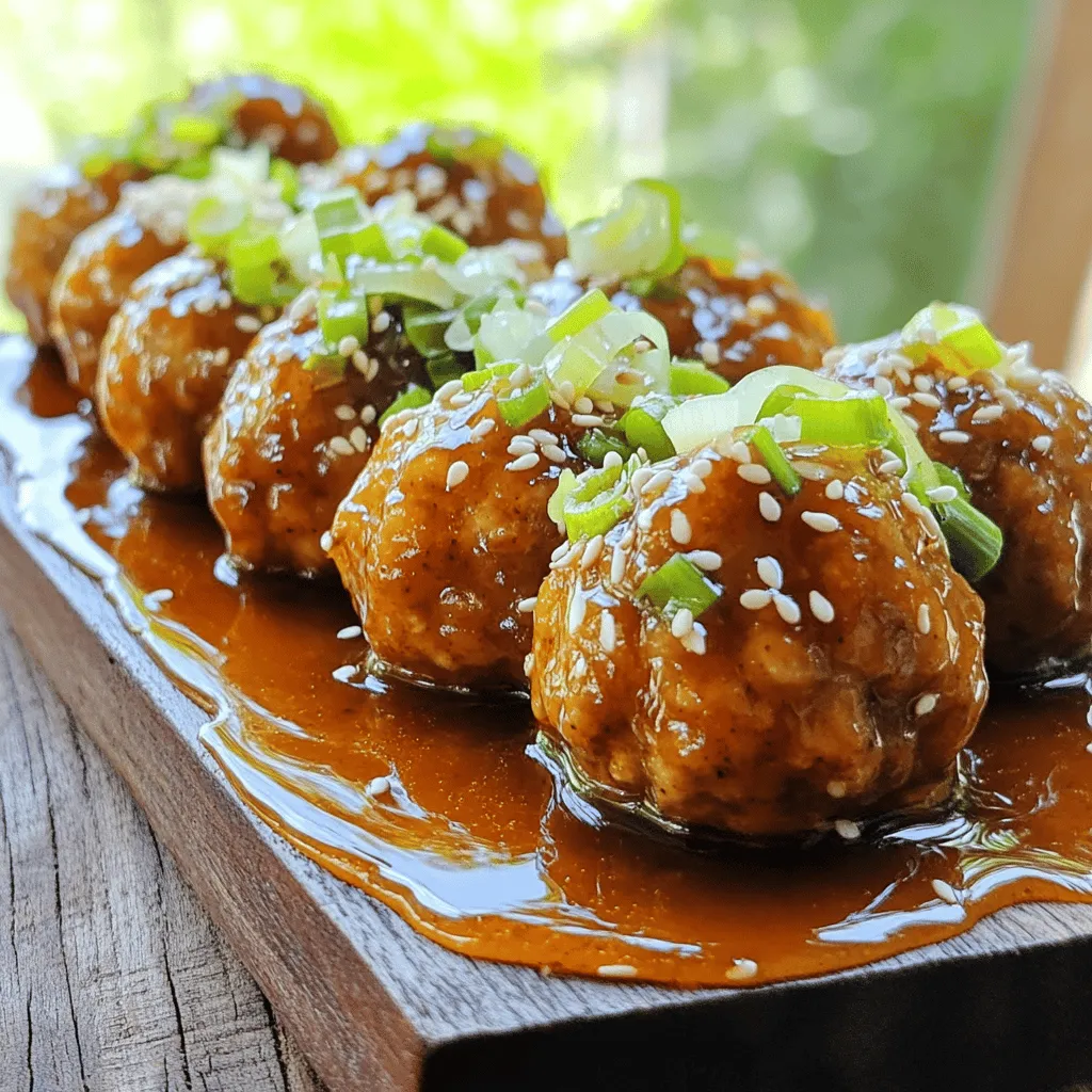 - 1 lb ground beef (or ground turkey) - 1/2 cup breadcrumbs - 1/4 cup grated Parmesan cheese - 1 large egg - 3 cloves garlic, minced - 1 tbsp fresh ginger, grated - 1 tsp salt - 1/2 tsp black pepper - 1/2 tsp red pepper flakes (adjust for heat preference) - 1/4 cup honey - 1/4 cup soy sauce (low sodium) - 1 tbsp apple cider vinegar - 1 tsp sesame oil - 2 green onions, chopped (for garnish) - Sesame seeds (for garnish) - Additional spices (cumin, paprika) - Fresh herbs (cilantro, parsley) To make Spicy Honey Garlic Meatballs, gather all the ingredients listed above. The ground beef or turkey serves as the base. I love using fresh ginger and garlic for a punch of flavor. Feel free to adjust the red pepper flakes based on your heat preference. If you want to add more depth, consider the optional spices and fresh herbs. You can find the complete recipe in the [Full Recipe]. This will help you create the perfect meatballs. Each ingredient plays a role in building layers of taste. Enjoy the process and get ready for a delicious meal! - Preheat oven to 400°F (200°C). - In a large bowl, combine: - 1 lb ground beef (or ground turkey) - 1/2 cup breadcrumbs - 1/4 cup grated Parmesan cheese - 1 large egg - 3 cloves garlic, minced - 1 tbsp fresh ginger, grated - 1 tsp salt - 1/2 tsp black pepper - 1/2 tsp red pepper flakes Mix these ingredients until just combined. Do not overmix. This keeps the meatballs tender. - Shape the mixture into meatballs, about 1 inch wide. - Place the meatballs on a baking sheet lined with parchment paper. - Bake for 20-25 minutes. The meatballs should be cooked through and golden brown. - While the meatballs bake, make the sauce. - In a saucepan, combine: - 1/4 cup honey - 1/4 cup soy sauce (low sodium) - 1 tbsp apple cider vinegar - 1 tsp sesame oil - Heat the mixture over medium heat. Stir until well blended and slightly thickened, about 5 minutes. This sauce adds a sweet and spicy kick to your meatballs. Once your meatballs are done, coat them in the sauce. They will be sticky and delicious. You can find the Full Recipe for more details. To make great meatballs, mix the ingredients well but don't overwork the meat. This keeps them tender. I like to use an ice cream scoop. It helps form even-sized meatballs that cook at the same rate. You can adjust the red pepper flakes. This lets you control how spicy your meatballs are. Adding fresh herbs, like parsley or cilantro, brightens the flavor and adds freshness. Serve these meatballs over rice or noodles. This makes a complete and satisfying meal. You can also pair them with a side of vegetables or a salad for balance. For the full recipe, check out the details above. {{image_2}} You can use ground chicken or pork instead of beef. This change offers a lighter flavor. Ground chicken gives a mild taste that blends well with the honey garlic sauce. Pork adds richness and a juicy texture. Both options are great for those looking to switch things up. Feel free to explore different sauces. Teriyaki adds a sweet and savory twist. Barbecue sauce gives a smoky flavor. You can even mix sauces for more depth. The key is to find what you enjoy most. The sweet honey in the recipe blends well with various sauces, enhancing the meatballs. Want a meatless option? Use plant-based meat substitutes or lentils. These choices can mimic the texture of meat. Lentils are packed with protein and fiber. They also absorb flavors well, making them tasty. Try adding herbs or spices to boost the flavor even more. You can follow the same steps in the Full Recipe to keep it simple. To keep your meatballs fresh, place them in an airtight container. This helps prevent moisture loss and keeps them tasty. Store them in the fridge right after they cool down. They will stay good for about three to four days. If you want to save meatballs for later, freezing is a great option. First, let the meatballs cool completely. Then, place them in a single layer on a baking sheet. Freeze them for about one hour. Once frozen, transfer them to a freezer bag. Make sure to squeeze out the air. For reheating, you can bake them at 350°F (175°C) until warm, or heat them in the microwave. In the fridge, meatballs last about three to four days. In the freezer, they can keep well for up to three months. Just remember to label your bags with the date, so you know how long they have been stored. Enjoy your spicy honey garlic meatballs anytime! For the full recipe, check the section above. You can use crushed crackers or oats instead of breadcrumbs. Both options work well. Crushed crackers add a nice crunch. Oats can make the meatballs heartier. You might even mix them for fun! Yes, you can make these meatballs ahead of time. Prepare the meatballs and bake them as usual. Let them cool, then store in the fridge. You can reheat them in the oven or microwave when you are ready to serve. They taste great even after a day or two! Serve these meatballs warm with rice or noodles. You can also place them on a platter with toothpicks. Top with sesame seeds and green onions for a pretty look. They are great for parties or family meals! Check the internal temperature with a meat thermometer. It should reach 160°F (70°C) for beef or turkey. You can also cut one open to check. The meat should be brown inside, and the juices should run clear. Make sure to avoid any pink! These spicy honey garlic meatballs are easy and flavorful. You learned what ingredients you need and how to make them step by step. I shared tips for making perfect meatballs and keeping them fresh. You can even try different meats and sauces. Experimenting adds fun and taste. Enjoying these meatballs with rice or veggies makes a great meal. No matter how you make them, they will be a hit at your table. Happy cooking!