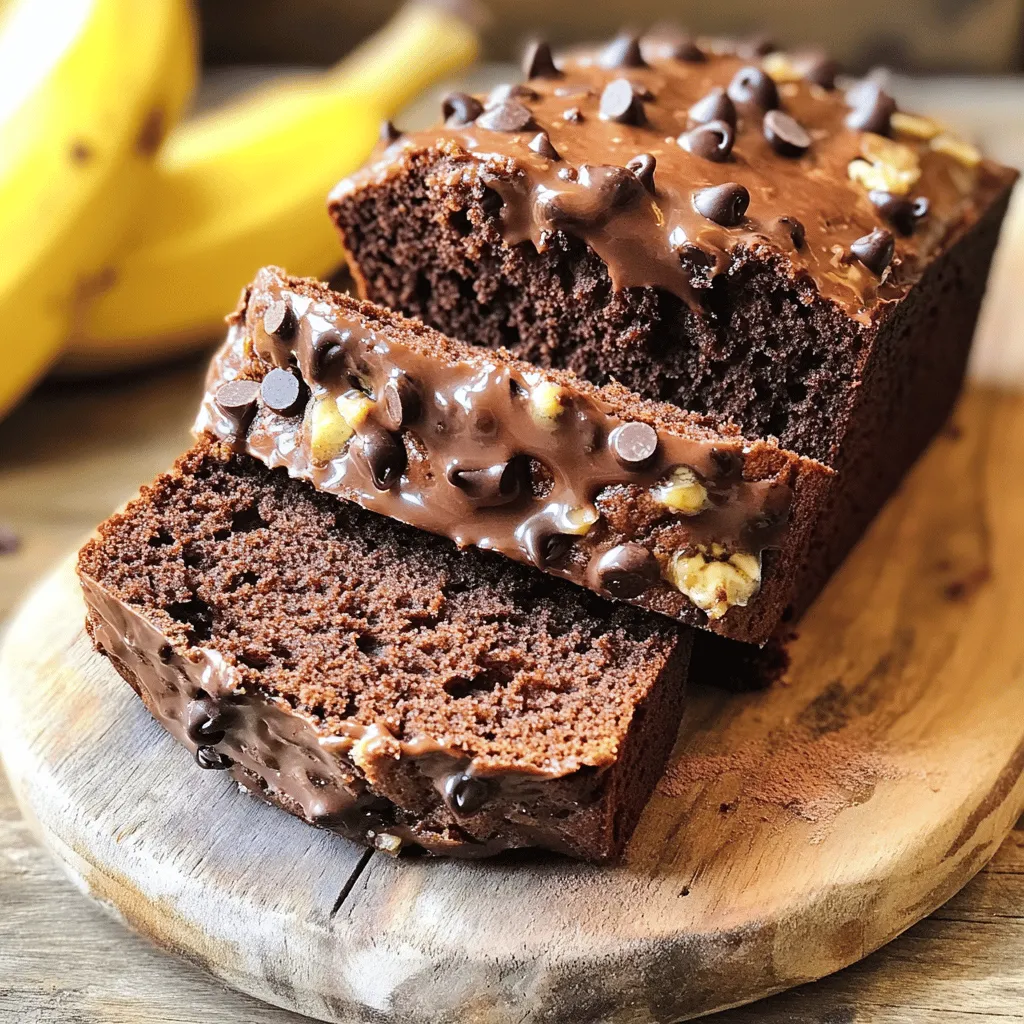 To make the best chocolate chip banana bread, you need simple ingredients. Here’s what you will need: - 3 ripe bananas, mashed - 1/3 cup melted coconut oil - 1/2 cup brown sugar - 1 large egg, beaten - 1 teaspoon vanilla extract - 1 teaspoon baking soda - Pinch of salt - 1 1/2 cups all-purpose flour - 1/2 cup chocolate chips (semi-sweet or dark) - 1/4 teaspoon cinnamon (optional) Using ripe bananas is key. They add natural sweetness and moisture. The coconut oil gives the bread a rich flavor. Brown sugar keeps it moist, while the egg helps bind everything together. The vanilla extract adds a lovely aroma. Baking soda is your leavening agent, helping the bread rise. A pinch of salt balances the sweetness. All-purpose flour is perfect for this recipe, giving the bread structure. Chocolate chips add delightful bursts of sweetness. You can use semi-sweet or dark chips based on your taste. If you want a little spice, cinnamon is a tasty option that blends well. This simple list makes a delicious treat. Check out the Full Recipe for all the steps to create this yummy chocolate chip banana bread! 1. Preheat the oven and prepare the loaf pan. Start by setting your oven to 350°F (175°C). Grease a 9x5-inch loaf pan. This helps the bread come out easily after baking. 2. Combine bananas and coconut oil. In a large bowl, mash 3 ripe bananas. Add 1/3 cup of melted coconut oil to the mashed bananas. Mix them well until they are smooth. 3. Add sugars and egg to the banana mixture. Now, stir in 1/2 cup of brown sugar and 1 large beaten egg. Also, add 1 teaspoon of vanilla extract. Mix until everything is blended well. 1. Incorporate baking soda and salt. Sprinkle 1 teaspoon of baking soda and a pinch of salt over the mixture. Stir gently until just combined. If you like, add 1/4 teaspoon of cinnamon for extra flavor. 2. Gradually mix in flour. Slowly add 1 1/2 cups of all-purpose flour to the bowl. Mix gently until no flour streaks remain. Be careful not to over-mix. 3. Carefully fold in chocolate chips. Finally, fold in 1/2 cup of chocolate chips. Make sure they spread evenly throughout the batter. This adds a delicious chocolatey touch to your bread. 1. Pour batter into the loaf pan. Transfer the batter into your prepared loaf pan. Spread it out evenly with a spatula. 2. Baking time and temperature. Bake the bread in the preheated oven for 55 to 65 minutes. The bread is ready when a toothpick inserted in the center comes out clean. 3. Testing for doneness. After baking, let the bread cool in the pan for about 10 minutes. Then, transfer it to a wire rack to cool completely. This helps it slice better. You can find the Full Recipe above to guide you through each step more easily. - Importance of ripe bananas: Use bananas that are very ripe. They should have brown spots. Ripe bananas make your bread sweet and moist. - How to measure flour correctly: Spoon the flour into your measuring cup. Don't scoop it directly from the bag. This keeps your bread light. Too much flour makes it dense. - Tips for incorporating chocolate chips: Add chocolate chips at the end of mixing. Gently fold them in. This helps spread them evenly and keeps your bread soft. - Oven temperature variations: Every oven is a little different. Keep an eye on your bread. If it browns too fast, lower the temperature by 25 degrees. - Using a toothpick for testing: Insert a toothpick into the center of the bread. If it comes out clean, your bread is done. If it has batter on it, bake a little longer. - Cooling tips for better slicing: Let your bread cool in the pan for 10 minutes. Then move it to a wire rack. This helps it stay moist and makes slicing easy. For the full recipe, check out the Choco-Banana Bliss Bread! {{image_2}} You can make small changes to make your chocolate chip banana bread healthier. One great swap is using whole wheat flour instead of all-purpose flour. Whole wheat adds fiber and nutrients. It gives your bread a hearty texture. Another option is to use natural sweeteners instead of brown sugar. Honey or maple syrup are excellent choices. They add sweetness and can enhance the flavor. Just remember to adjust the wet ingredients a bit. To make your bread even tastier, try adding nuts like walnuts or pecans. They add a nice crunch and extra flavor. You can also experiment with different types of chocolate. Use white, milk, or dark chocolate chips to change the taste. Each type brings a unique twist to your recipe. If you're looking for dietary changes, you can make this bread vegan or gluten-free. To make it vegan, use flax eggs instead of a regular egg. For gluten-free, swap all-purpose flour for a gluten-free blend. For those on a low-carb diet, use almond flour or coconut flour instead. These flours lower the carb count while keeping the bread moist. With these tips, you can enjoy chocolate chip banana bread that suits your taste and diet. For the complete recipe, check out the Full Recipe. To keep your chocolate chip banana bread fresh, store it in the fridge. Wrap it tightly in plastic wrap or foil. This helps keep it moist. You can also place it in an airtight container. The bread will stay good for about a week in the fridge. If you want to keep it extra moist, place a slice of bread in the container. This slice will help keep the rest of the bread soft. For long-term storage, freezing is your best bet. Wrap the cooled banana bread well in plastic wrap. Then, place it in a freezer-safe bag or container. This way, it can last up to three months. When you want to enjoy your banana bread again, take it out of the freezer. Let it thaw in the fridge overnight. If you want it warm, you can reheat it in the oven at 350°F (175°C) for about 10-15 minutes. This method keeps your chocolate chip banana bread tasty and moist. For the full recipe, check back to ensure you keep the taste just right! For the best banana bread, use very ripe bananas. Look for bananas that are mostly brown with some black spots. These bananas have a sweet taste and soft texture. They mash easily and mix well into the batter. The riper the bananas, the more flavor your bread will have. Yes, you can make this recipe without eggs. Use a mashed banana or unsweetened applesauce instead. About 1/4 cup of either can replace one egg. This keeps the bread moist and helps it rise. If you want to substitute coconut oil, use melted butter. You can also use vegetable oil or canola oil. These options give a similar texture and flavor. Make sure to melt them before mixing. To check if your banana bread is done, insert a toothpick into the center. If it comes out clean or with a few crumbs, the bread is ready. If it has wet batter on it, bake for a few more minutes. The edges should be golden brown, and the top should look set. For the full recipe, check the Choco-Banana Bliss Bread section. You now have a complete guide to making delicious banana bread. We covered the key ingredients, step-by-step instructions, tips for perfect texture, and various ways to customize your loaf. Always use ripe bananas for the best taste and texture. Store it properly to keep it fresh longer. Whether you prefer to enhance flavors or modify recipes, you can create a version that fits your needs. Enjoy baking and sharing this treat with friends and family!