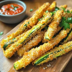 To make delicious air fryer zucchini fries, you'll need just a few key items. Here’s what you should gather: - 2 medium zucchini, cut into strips - 1 cup breadcrumbs (preferably panko for extra crunch) - 1/2 cup grated Parmesan cheese - 1 teaspoon garlic powder - 1 teaspoon onion powder - 1/2 teaspoon paprika - 1/2 teaspoon salt - 1/4 teaspoon black pepper - 1 large egg, beaten - 1 tablespoon olive oil These ingredients combine to create a tasty, crunchy snack. The zucchini serves as a healthy base. The breadcrumbs and Parmesan add crunch and flavor. Seasonings like garlic powder and paprika make everything pop. You can easily find these items at your local grocery store. If you want the full recipe, check out the link above. 1. Start by preheating your air fryer to 400°F (200°C) for about 5 minutes. This step is key, as it helps the fries cook evenly and achieve that perfect crisp. 2. Next, take your zucchini. Cut the two medium zucchini into strips. Aim for uniformity in size. This helps them cook at the same rate. 3. In a large bowl, mix the breadcrumbs, grated Parmesan, garlic powder, onion powder, paprika, salt, and black pepper. This mix gives your zucchini fries a tasty coating. Make sure to mix well. 1. Dip each zucchini strip into the beaten egg. Let any extra egg drip off before moving to the next step. This keeps the coating from getting soggy. 2. Now it’s time to coat the zucchini. Roll each strip in the breadcrumb mix. Ensure every piece is fully covered. This will make them crunchy and delicious. 1. Arrange the coated zucchini fries in a single layer in the air fryer basket. Don’t overcrowd them; this allows hot air to circulate and cook evenly. 2. Cook the fries for about 10-12 minutes. Flip them halfway through. This ensures they get crispy on all sides. When they are golden brown, they are ready. 3. Once done, take them out of the air fryer and let them cool for a couple of minutes. This brief wait allows them to crisp up even more. For the full recipe, check out the details above. Enjoy your homemade crispy air fryer zucchini fries! To get the best air fryer zucchini fries, preheating is key. Preheating your air fryer to 400°F (200°C) for about five minutes ensures even cooking. If you skip this step, your fries may cook unevenly. Avoiding overcrowding in the basket is also important. Place the zucchini fries in a single layer. If they are too close together, they will steam instead of fry. This means less crunch. You can cook in batches if needed. Adjusting seasonings can make your fries pop. Try adding Italian herbs or chili powder for a spicy twist. You can also mix in lemon zest for a bright flavor. Don’t forget about dips! Marinara sauce and garlic aioli pair well with these fries. You can also try ranch or tzatziki sauce for a fresh take. These additions can elevate your snack or appetizer. For the full recipe, check out the complete guide above. {{image_2}} You can make this dish even better for you. If you need gluten-free options, use gluten-free breadcrumbs. They work just as well and keep the crunch. For vegan adaptations, skip the egg. Instead, coat the zucchini with a mix of plant-based milk and a touch of cornstarch. This will help the breadcrumbs stick. Your fries will still taste great, and everyone can enjoy them. Let’s add some fun to your zucchini fries. For spicy zucchini fries, mix in cayenne pepper or chili powder with your breadcrumbs. This gives a nice kick. If you love Italian flavors, add dried oregano or basil to the breadcrumb mix. This twist brings fresh vibes to each bite. You can play with spices to find your favorite flavor combo. Don't be afraid to explore! To keep your zucchini fries fresh, store them properly. First, let the fries cool down completely. Place them in an airtight container. They will last in the fridge for up to three days. If you want to keep them longer, consider freezing. To freeze, spread the fries in a single layer on a baking sheet. Freeze them for about an hour. Once frozen, transfer them to a freezer bag. This method helps keep them from sticking together. They can be stored in the freezer for up to three months. When reheating zucchini fries, you want them crispy again. The best way to do this is using the air fryer. Preheat your air fryer to 375°F (190°C). Place the fries in the basket in a single layer. Heat them for about 5 to 7 minutes. Check to ensure they are hot and crispy. If you do not have an air fryer, you can use an oven. Preheat the oven to 400°F (200°C). Spread the fries on a baking sheet lined with parchment paper. Bake for about 10 minutes, flipping halfway through. This helps them stay crispy. Avoid using a microwave, as it makes the fries soggy. For a full recipe on how to make these fries, check out the [Full Recipe]. Air fryer zucchini fries can last about 2 to 3 days in the fridge. Store them in an airtight container to keep them fresh. If you want to keep them longer, you can freeze them. Just make sure they cool completely before freezing. Yes, you can use other vegetables! Carrots, eggplants, or sweet potatoes work well. Just cut them into similar sizes as zucchini for even cooking. Adjust the cooking time based on the vegetable you choose. Zucchini fries pair well with many dips. I love marinara sauce and garlic aioli. You could also try ranch dressing or tzatziki for a cool twist. These dips add flavor and make the fries even more fun to eat! You learned how to make tasty air fryer zucchini fries. We discussed the simple ingredients, like zucchini and breadcrumbs, and shared easy steps to coat and cook them. I provided tips to improve your frying skills and suggested fun flavor twists. You can even store and reheat leftovers effectively. Keep experimenting with flavors and textures. Enjoy your healthy snack, and have fun creating new variations!