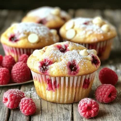For these delightful Raspberry White Chocolate Muffins, you need some simple ingredients. Here's what you will gather: - 1 ½ cups all-purpose flour - ½ cup granulated sugar - 1 tablespoon baking powder - ½ teaspoon salt - ½ cup unsalted butter, melted - 2 large eggs - ¾ cup milk - 1 teaspoon vanilla extract - 1 cup fresh raspberries (or frozen, thawed) - ½ cup white chocolate chips - Zest of 1 lemon These ingredients work together to create a balance of sweet and tart flavors. The fresh raspberries add a burst of juicy goodness, while the white chocolate chips bring a creamy sweetness. The lemon zest brightens the muffins, giving them a refreshing taste. Make sure your raspberries are ripe and fragrant. If using frozen, let them thaw and drain excess moisture. This will help keep your muffins from becoming soggy. Gathering all the ingredients in one place helps streamline the process. It also allows you to ensure you have everything you need before you start baking. For the full recipe, follow my detailed instructions to create these yummy treats. Enjoy the process and let your kitchen fill with wonderful smells! - Preheat the oven to 375°F (190°C). - Prepare the muffin tin by lining it with paper liners or greasing it. - In a large bowl, combine 1 ½ cups all-purpose flour, ½ cup sugar, 1 tablespoon baking powder, and ½ teaspoon salt. Whisk until mixed. - In another bowl, combine ½ cup melted butter, 2 large eggs, ¾ cup milk, and 1 teaspoon vanilla extract. Whisk until smooth. - Pour the wet mix into the dry mix. Stir gently until just combined. Don’t overmix; a few lumps are fine. - Fold in 1 cup fresh raspberries, ½ cup white chocolate chips, and the zest of 1 lemon. Make sure they spread evenly in the batter. - Fill each muffin cup about ¾ full with the batter. - Bake for 18-20 minutes. Check if a toothpick comes out clean from the center. - Let the muffins cool in the pan for 5 minutes. Then, transfer them to a wire rack to cool completely. This simple guide helps you create tasty Raspberry White Chocolate Bliss Muffins. For the complete recipe, check the [Full Recipe]. Measuring your ingredients matters a lot. Use dry measuring cups for flour and sugar. Scoop flour into the cup, then level it off with a knife. This way, you avoid using too much flour. Mixing your batter is fun but don’t overdo it. Stir just until the wet and dry ingredients come together. It’s okay to have lumps. Overmixing makes the muffins tough, which we don’t want. When serving, a simple look can impress. Dust your muffins with powdered sugar. Add a few fresh raspberries on the side for color. A light drizzle of white chocolate on top adds a sweet touch. Pair these muffins with coffee or tea for a cozy snack. They also go well with a glass of milk. Enjoy them warm or at room temperature for the best taste. One big mistake is overbaking. Muffins can dry out quickly if you bake them too long. Check them early by inserting a toothpick. If it comes out clean, they are done! Also, be careful when substituting ingredients. Swapping fresh raspberries for frozen ones is fine, but drain them first. Extra moisture can change the texture. Stick to the recipe for the best results. {{image_2}} You can change the chocolate in this recipe. Try dark chocolate or milk chocolate for a different taste. Each type gives a unique flavor. For raspberries, you can use blueberries or chopped strawberries. These fruits work well and add their own twist. You can even mix several fruits for a fun surprise in each bite. Adding spices can boost the flavor. A pinch of cinnamon gives warmth and depth. You can also try nutmeg for a cozy flavor. Adding nuts or seeds adds crunch. Chopped walnuts or sunflower seeds can be great. These additions make each muffin feel special. You can make mini muffins for a fun snack. They bake faster and are perfect for sharing. Standard muffins are great for breakfast or brunch. You can also try baking the batter in a loaf pan. A loaf shape makes it easy to slice and serve. A cake shape is perfect for a special occasion. Each shape gives a different experience, but the taste remains amazing. For the full recipe, check out the Raspberry White Chocolate Bliss Muffins. To keep your Raspberry White Chocolate Muffins fresh, store them in an airtight container. This helps lock in moisture and flavor. You can keep them at room temperature for up to three days. If you want to store them longer, place them in the fridge. They will last for about a week in the refrigerator. For reheating, the oven works best. Preheat it to 350°F (175°C). Place the muffins on a baking sheet and heat for about 5 to 10 minutes. This method keeps the muffins soft and warm. You can also use the microwave. Heat each muffin for about 15 to 20 seconds. This method is quick but may make them a bit chewy. To freeze your muffins, first let them cool completely. Then, wrap each muffin in plastic wrap. Place them in a freezer bag to avoid freezer burn. They can stay in the freezer for up to three months. When you want to enjoy them, take out a muffin and leave it at room temperature to thaw for a few hours. For best results, heat them again after thawing. For the full recipe of these delightful muffins, check out the [Full Recipe]. Can I use frozen raspberries? Yes, you can use frozen raspberries. Just make sure to thaw them first. Pat them dry to remove excess moisture. This helps keep your muffins from getting soggy. Fresh raspberries also work great if you have them. How do I know when my muffins are done? Your muffins are done when a toothpick inserted in the center comes out clean. This usually takes 18 to 20 minutes at 375°F. Look for a golden-brown top and slight dome shape. If they are still wet in the middle, bake a few more minutes. Can I make this recipe dairy-free? Yes, you can make these muffins dairy-free. Use almond milk or oat milk instead of regular milk. Replace the unsalted butter with coconut oil or a dairy-free butter. The taste will still be delicious! What can I substitute if I don’t have eggs? If you don't have eggs, use applesauce or mashed banana. Each egg can be replaced with 1/4 cup of applesauce. You can also use flaxseed meal mixed with water. Mix 1 tablespoon of flaxseed meal with 2.5 tablespoons of water. Let it sit until it thickens. How can I make these muffins gluten-free? To make these muffins gluten-free, swap all-purpose flour for gluten-free flour. Look for a blend that contains xanthan gum. This helps give the muffins structure. You can also try almond flour for a different flavor. How long do Raspberry White Chocolate Muffins last? These muffins can last about 2 to 3 days at room temperature. Keep them in an airtight container. If you want them to last longer, store them in the fridge for up to a week. Can I freeze these muffins and for how long? Yes, you can freeze these muffins! Place them in a freezer-safe bag or container. They will stay fresh for up to 3 months. When ready to eat, thaw them overnight in the fridge or pop them in the microwave for a quick heat. For the full recipe, check the earlier section. To wrap up, we explored the delightful world of Raspberry White Chocolate Muffins. I shared the key ingredients, easy steps, and baking tips to boost your skills. Remember to measure accurately and avoid overmixing for the best results. Don't hesitate to experiment with flavors or muffin sizes. Store your muffins properly to keep them fresh and tasty. With these insights, you are ready to bake and enjoy! Happy baking!