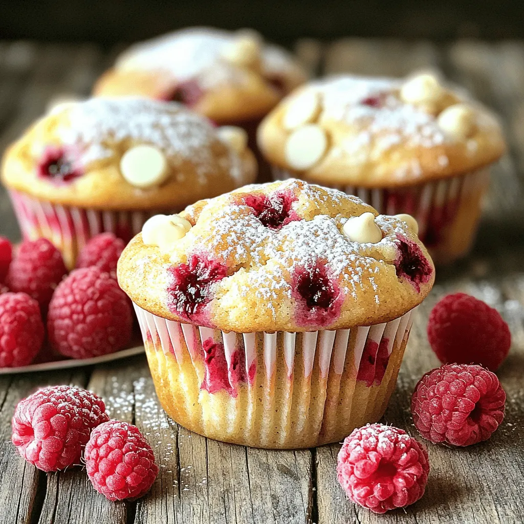 For these delightful Raspberry White Chocolate Muffins, you need some simple ingredients. Here's what you will gather: - 1 ½ cups all-purpose flour - ½ cup granulated sugar - 1 tablespoon baking powder - ½ teaspoon salt - ½ cup unsalted butter, melted - 2 large eggs - ¾ cup milk - 1 teaspoon vanilla extract - 1 cup fresh raspberries (or frozen, thawed) - ½ cup white chocolate chips - Zest of 1 lemon These ingredients work together to create a balance of sweet and tart flavors. The fresh raspberries add a burst of juicy goodness, while the white chocolate chips bring a creamy sweetness. The lemon zest brightens the muffins, giving them a refreshing taste. Make sure your raspberries are ripe and fragrant. If using frozen, let them thaw and drain excess moisture. This will help keep your muffins from becoming soggy. Gathering all the ingredients in one place helps streamline the process. It also allows you to ensure you have everything you need before you start baking. For the full recipe, follow my detailed instructions to create these yummy treats. Enjoy the process and let your kitchen fill with wonderful smells! - Preheat the oven to 375°F (190°C). - Prepare the muffin tin by lining it with paper liners or greasing it. - In a large bowl, combine 1 ½ cups all-purpose flour, ½ cup sugar, 1 tablespoon baking powder, and ½ teaspoon salt. Whisk until mixed. - In another bowl, combine ½ cup melted butter, 2 large eggs, ¾ cup milk, and 1 teaspoon vanilla extract. Whisk until smooth. - Pour the wet mix into the dry mix. Stir gently until just combined. Don’t overmix; a few lumps are fine. - Fold in 1 cup fresh raspberries, ½ cup white chocolate chips, and the zest of 1 lemon. Make sure they spread evenly in the batter. - Fill each muffin cup about ¾ full with the batter. - Bake for 18-20 minutes. Check if a toothpick comes out clean from the center. - Let the muffins cool in the pan for 5 minutes. Then, transfer them to a wire rack to cool completely. This simple guide helps you create tasty Raspberry White Chocolate Bliss Muffins. For the complete recipe, check the [Full Recipe]. Measuring your ingredients matters a lot. Use dry measuring cups for flour and sugar. Scoop flour into the cup, then level it off with a knife. This way, you avoid using too much flour. Mixing your batter is fun but don’t overdo it. Stir just until the wet and dry ingredients come together. It’s okay to have lumps. Overmixing makes the muffins tough, which we don’t want. When serving, a simple look can impress. Dust your muffins with powdered sugar. Add a few fresh raspberries on the side for color. A light drizzle of white chocolate on top adds a sweet touch. Pair these muffins with coffee or tea for a cozy snack. They also go well with a glass of milk. Enjoy them warm or at room temperature for the best taste. One big mistake is overbaking. Muffins can dry out quickly if you bake them too long. Check them early by inserting a toothpick. If it comes out clean, they are done! Also, be careful when substituting ingredients. Swapping fresh raspberries for frozen ones is fine, but drain them first. Extra moisture can change the texture. Stick to the recipe for the best results. {{image_2}} You can change the chocolate in this recipe. Try dark chocolate or milk chocolate for a different taste. Each type gives a unique flavor. For raspberries, you can use blueberries or chopped strawberries. These fruits work well and add their own twist. You can even mix several fruits for a fun surprise in each bite. Adding spices can boost the flavor. A pinch of cinnamon gives warmth and depth. You can also try nutmeg for a cozy flavor. Adding nuts or seeds adds crunch. Chopped walnuts or sunflower seeds can be great. These additions make each muffin feel special. You can make mini muffins for a fun snack. They bake faster and are perfect for sharing. Standard muffins are great for breakfast or brunch. You can also try baking the batter in a loaf pan. A loaf shape makes it easy to slice and serve. A cake shape is perfect for a special occasion. Each shape gives a different experience, but the taste remains amazing. For the full recipe, check out the Raspberry White Chocolate Bliss Muffins. To keep your Raspberry White Chocolate Muffins fresh, store them in an airtight container. This helps lock in moisture and flavor. You can keep them at room temperature for up to three days. If you want to store them longer, place them in the fridge. They will last for about a week in the refrigerator. For reheating, the oven works best. Preheat it to 350°F (175°C). Place the muffins on a baking sheet and heat for about 5 to 10 minutes. This method keeps the muffins soft and warm. You can also use the microwave. Heat each muffin for about 15 to 20 seconds. This method is quick but may make them a bit chewy. To freeze your muffins, first let them cool completely. Then, wrap each muffin in plastic wrap. Place them in a freezer bag to avoid freezer burn. They can stay in the freezer for up to three months. When you want to enjoy them, take out a muffin and leave it at room temperature to thaw for a few hours. For best results, heat them again after thawing. For the full recipe of these delightful muffins, check out the [Full Recipe]. Can I use frozen raspberries? Yes, you can use frozen raspberries. Just make sure to thaw them first. Pat them dry to remove excess moisture. This helps keep your muffins from getting soggy. Fresh raspberries also work great if you have them. How do I know when my muffins are done? Your muffins are done when a toothpick inserted in the center comes out clean. This usually takes 18 to 20 minutes at 375°F. Look for a golden-brown top and slight dome shape. If they are still wet in the middle, bake a few more minutes. Can I make this recipe dairy-free? Yes, you can make these muffins dairy-free. Use almond milk or oat milk instead of regular milk. Replace the unsalted butter with coconut oil or a dairy-free butter. The taste will still be delicious! What can I substitute if I don’t have eggs? If you don't have eggs, use applesauce or mashed banana. Each egg can be replaced with 1/4 cup of applesauce. You can also use flaxseed meal mixed with water. Mix 1 tablespoon of flaxseed meal with 2.5 tablespoons of water. Let it sit until it thickens. How can I make these muffins gluten-free? To make these muffins gluten-free, swap all-purpose flour for gluten-free flour. Look for a blend that contains xanthan gum. This helps give the muffins structure. You can also try almond flour for a different flavor. How long do Raspberry White Chocolate Muffins last? These muffins can last about 2 to 3 days at room temperature. Keep them in an airtight container. If you want them to last longer, store them in the fridge for up to a week. Can I freeze these muffins and for how long? Yes, you can freeze these muffins! Place them in a freezer-safe bag or container. They will stay fresh for up to 3 months. When ready to eat, thaw them overnight in the fridge or pop them in the microwave for a quick heat. For the full recipe, check the earlier section. To wrap up, we explored the delightful world of Raspberry White Chocolate Muffins. I shared the key ingredients, easy steps, and baking tips to boost your skills. Remember to measure accurately and avoid overmixing for the best results. Don't hesitate to experiment with flavors or muffin sizes. Store your muffins properly to keep them fresh and tasty. With these insights, you are ready to bake and enjoy! Happy baking!