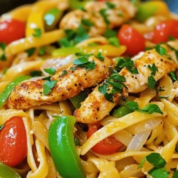 - 2 boneless, skinless chicken breasts (cut into strips) - 8 oz fettuccine pasta - 1 tablespoon Cajun seasoning - 2 tablespoons olive oil - 1 green bell pepper (sliced) - 1 red bell pepper (sliced) - 1 medium onion (thinly sliced) - 3 cloves garlic (minced) - 1 cup cherry tomatoes (halved) - 1 cup heavy cream - 1 cup shredded Parmesan cheese - Salt and pepper to taste - Fresh parsley (chopped, for garnish) Cajun Chicken Pasta is a lively dish that bursts with flavor. Each ingredient plays a key role. The chicken, seasoned with Cajun spices, gives a nice kick. Fettuccine is perfect for soaking up the creamy sauce. For veggies, I love using colorful bell peppers and onions. They add crunch and sweetness. Garlic and cherry tomatoes boost the flavor even more. Heavy cream makes the sauce rich and smooth. Parmesan cheese adds depth. A sprinkle of fresh parsley brightens the dish. This combination creates a delightfully tasty meal. You can find the Full Recipe below to guide you through every step! - Bring salted water to a boil in a large pot. - Add the fettuccine and cook according to package instructions. - Drain the pasta and set it aside. - Toss chicken strips with Cajun seasoning until well-coated. - Heat a skillet over medium-high heat and add olive oil. - Cook the chicken for about 5-7 minutes until browned and cooked through. - In the same skillet, add sliced bell peppers and onion. - Sauté until the vegetables are softened, about 4-5 minutes. - Stir in minced garlic and halved cherry tomatoes for added flavor. - Reduce the heat to medium-low. - Stir in the heavy cream, warming it through. - Gradually add Parmesan cheese, stirring until it melts into the sauce. - Toss the cooked fettuccine and chicken into the sauce. - Mix everything together until the pasta and chicken are well-coated. - Season the dish with salt and pepper to taste. - Garnish with chopped fresh parsley before serving. For the full recipe, check out the details above. Enjoy this flavorful and simple delight! To make Cajun chicken pasta your own, you can adjust the Cajun seasoning. If you like it spicy, add more seasoning. If you prefer it milder, use less. This dish is all about your taste. Balancing creaminess with spice is key. Heavy cream makes the dish rich, but you can add more spices to keep the flavor strong. Start with a little cream and taste as you go. Cooking chicken evenly is important for the best results. I recommend using a hot skillet. This helps the chicken cook fast and brown nicely. Always cut your chicken into strips for even cooking. To prevent pasta from sticking, add a little olive oil to the boiling water. Stir the pasta every few minutes while it cooks. Drain it well, and you won’t have any clumps. Garnish your Cajun chicken pasta with fresh parsley. It adds color and a fresh taste. You can also sprinkle some extra Parmesan cheese on top. For serving, use a wide bowl to show off the pasta and chicken. A colorful plate makes the dish pop. Consider adding lemon wedges on the side for a zesty touch. For the full recipe, check out the complete guide for making this delightful dish. {{image_2}} You can swap the chicken for shrimp or sausage. Shrimp cooks fast and adds a sweet taste. Just cook it until it turns pink. Sausage brings a smoky flavor that pairs well. Choose spicy or mild sausage, depending on your taste. Both options keep the dish exciting and tasty. For a meatless take, use mushrooms and tofu. Mushrooms give a rich, umami flavor. They cook down nicely and add texture. Tofu is great for protein and absorbs flavor well. Press the tofu to remove extra water. Cut it into cubes, season, and sauté until golden. This version is just as satisfying and delicious. You don’t have to stick with fettuccine. Try penne, linguine, or whole wheat pasta. Penne holds sauce well in its tubes. Linguine is a flat noodle that works nicely too. Whole wheat pasta adds a nutty flavor and is healthier. Each type brings a unique twist to your dish. Check out the Full Recipe for more guidance! To keep your Cajun Chicken Pasta fresh, store it in the fridge. Use an airtight container. This helps prevent moisture loss and keeps the flavors intact. Make sure to store it within two hours of cooking. It can last about three to four days in the fridge. When reheating, I recommend using a skillet. Add a splash of water or cream to keep it moist. Heat it on low, stirring often. This method helps maintain the dish's creamy texture. Avoid using the microwave, as it can dry out the pasta. If you want to freeze it, let it cool completely. Place it in a freezer-safe container, leaving some space for expansion. It can last up to three months in the freezer. To defrost, place it in the fridge overnight. Reheat it gently on the stove, adding a little cream or water for moisture. Enjoy your meal later with great taste! You can use several options instead of heavy cream. Here are some good alternatives: - Half-and-half: This creates a creamy texture with less fat. - Greek yogurt: This adds a tangy flavor and thick texture. - Coconut milk: This gives a rich taste with a hint of sweetness. - Silken tofu: Blend it for a smooth, creamy option. These substitutes can help you make a lighter sauce without losing flavor. Cajun Chicken Pasta has a medium heat level. The spice comes from Cajun seasoning. This seasoning blends spices like paprika, cayenne, and black pepper. You can adjust the heat by using less seasoning or adding more cream. If you enjoy heat, feel free to add extra spices or hot sauce. Yes, you can prep this dish in advance. Here are some tips: - Cook the chicken and pasta: You can cook these ahead and store them in the fridge. - Make the sauce: Prepare the sauce and store it separately. This keeps the pasta from getting soggy. - Combine before serving: Just toss everything together when you are ready to eat. This way, you save time and still enjoy a delicious meal. For the complete recipe, refer to the Full Recipe. In this blog post, we covered the key ingredients for Cajun Chicken Pasta, from chicken and pasta to spices and cream. I took you step-by-step through cooking the dish, offering tips for flavor and presentation. Different variations, like using shrimp or going vegetarian, give you options. Lastly, we discussed storage and reheating. Cooking this dish can be simple and fun. I hope you try it and enjoy every bite!