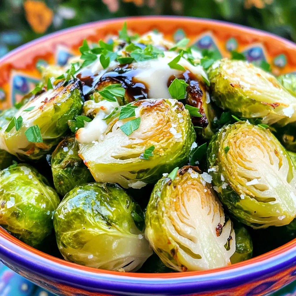 To make garlic roasted Brussels sprouts, you'll need a few key items: - 1 lb Brussels sprouts, trimmed and halved - 4 cloves garlic, minced - 3 tablespoons olive oil - 1 teaspoon sea salt - 1/2 teaspoon black pepper These ingredients work together to create a savory base. The Brussels sprouts give a hearty texture, while the garlic adds a punch of flavor. Olive oil helps with roasting, making the sprouts crispy. You can add a few optional items to make your dish even better: - 1 tablespoon balsamic vinegar - 1 tablespoon honey (or maple syrup for a vegan option) - 1/4 cup grated Parmesan cheese (optional) - Fresh parsley, chopped for garnish Balsamic vinegar gives a sweet and tangy kick. Honey or maple syrup adds a hint of sweetness. Parmesan cheese adds creaminess, while fresh parsley brightens the dish. This dish not only tastes great but also offers good nutrition. Each serving provides: - Calories: 150 - Protein: 4g - Fat: 10g - Carbohydrates: 14g - Fiber: 5g Brussels sprouts are low in calories but high in fiber and vitamins. They support digestion and provide essential nutrients. This makes garlic roasted Brussels sprouts a smart side for any meal. Check out the Full Recipe for more details. To start, you need to prepare your Brussels sprouts. First, wash them well under cold water. This step cleans off any dirt or grit. Next, trim the ends of the sprouts and cut them in half. If you see any outer leaves that look bad, remove them. This helps make your dish look nice and taste better. Once you have halved the Brussels sprouts, put them in a big mixing bowl. Add the minced garlic, olive oil, sea salt, and black pepper. Toss everything together until the Brussels sprouts are well coated. Now, it’s time to roast your sprouts. Preheat your oven to 400°F (200°C). Spread the prepared Brussels sprouts on a baking sheet in a single layer. Make sure they are not crowded. This helps them roast evenly. Roast them in the oven for about 20-25 minutes. Halfway through, stir the sprouts so they cook evenly. You want them to turn golden brown and crispy on the edges. This roasting makes them taste amazing! Once your Brussels sprouts are perfectly roasted, it’s time to add some flavor. In a small bowl, mix the balsamic vinegar and honey. This mixture adds a sweet and tangy taste. Drizzle it over the roasted sprouts and toss gently. If you want a rich flavor, sprinkle grated Parmesan cheese on top. Return the baking sheet to the oven for an extra 5 minutes. This lets the cheese melt a bit. When you take them out, garnish with fresh parsley. This adds a nice color and freshness to your dish. For the full recipe, check out the complete instructions above. To get those Brussels sprouts crispy, start by trimming and halving them. This helps them roast evenly. Use a good amount of olive oil. It helps create a nice golden color. Make sure to spread them out in a single layer on your baking sheet. Crowding them will make them steam instead of roast, which is not what we want. Stir them halfway through cooking. This helps them brown all over. For extra flavor, think about adding spices. A pinch of red pepper flakes adds heat. You can also try smoked paprika for a rich taste. If you want some sweetness, use more honey or maple syrup. Fresh herbs like thyme or rosemary can add a great aroma. Don't forget to sprinkle some lemon juice right before serving. It brightens up the dish and makes it pop. Prep your ingredients ahead of time. This makes cooking smoother. Always preheat your oven to 400°F (200°C) before roasting. This ensures even cooking. Use a large bowl for mixing. This helps coat the Brussels sprouts well with oil and spices. Lastly, keep an eye on them while they roast. If they start to brown too fast, lower the heat. For the full recipe, check out the [Full Recipe]. {{image_2}} You can make garlic roasted Brussels sprouts vegan and gluten-free with simple swaps. Use maple syrup instead of honey. Skip the Parmesan cheese or use a vegan cheese. These changes keep the dish tasty while making it suitable for everyone. Try adding a twist to your Brussels sprouts. Mix in lemon zest for brightness. A pinch of red pepper flakes can bring heat. For a smoky flavor, add smoked paprika. You can also toss in nuts like walnuts or pecans for crunch. Each option adds a new layer of flavor to your dish. Garlic roasted Brussels sprouts pair well with many meals. Serve them alongside roasted chicken or fish for a balanced plate. They also shine as a side to vegetarian dishes like quinoa or lentils. For a festive touch, add them to your holiday table. You can find the full recipe in the article to make these tasty sprouts today! You can store leftover garlic roasted Brussels sprouts easily. First, let them cool to room temperature. Then, place them in an airtight container. Keep them in the fridge for up to three days. This way, they stay fresh and tasty. To reheat your Brussels sprouts, use the oven for the best flavor. Preheat your oven to 350°F (175°C). Spread the sprouts on a baking sheet. Heat them for about 10-15 minutes. This keeps them crispy. You can also use a microwave, but the sprouts may become soft. If you go this route, heat them in short bursts, checking often. If you wish to freeze them, it's best to do so before roasting. Trim and halve the Brussels sprouts. Blanch them in boiling water for three minutes. Then, cool them quickly in ice water. Drain and dry them before placing them in a freezer bag. Store in the freezer for up to three months. When you’re ready to use them, roast from frozen. Just add a few extra minutes to the cooking time. You can find the full recipe linked above for more details. Yes, you can use frozen Brussels sprouts. However, they may not get as crispy. Thaw them first and pat them dry. This helps remove extra moisture. Roasting frozen sprouts can lead to a soggy texture. If you want a cheese-free option, try nutritional yeast. It gives a nutty flavor. Another choice is a dairy-free cheese. You could also skip the cheese entirely. The dish will still taste great! To keep Brussels sprouts crispy, avoid overcrowding the pan. Spread them out in a single layer. Use high heat while roasting. Stir halfway through cooking for even browning. A little oil also helps create a nice crust. Yes, adding other veggies works well! Carrots, bell peppers, or sweet potatoes add flavor and color. Just cut them to similar sizes for even cooking. Mix them with the Brussels sprouts before roasting. They’ll soak up the garlic goodness too! For the complete recipe, check out the [Full Recipe]. Garlic roasted Brussels sprouts are easy and tasty. We covered the main ingredients and tasty add-ons to boost their flavor. I shared step-by-step instructions, plus tips for crispiness and flavor. You can also try different styles, like vegan options, and how to serve. Finally, I explained the best ways to store and reheat leftovers. With these ideas, you can enjoy this dish anytime. Happy cooking!