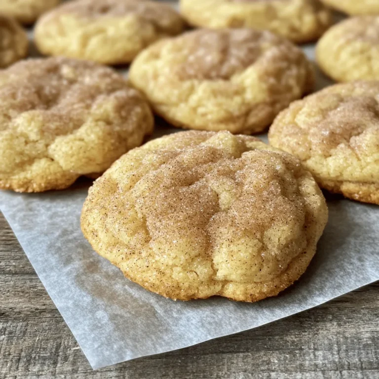 To make classic snickerdoodle cookies, you need simple, tasty items. The main ingredients are: - 1 cup unsalted butter, softened - 1 ½ cups granulated sugar - 2 large eggs - 2 ¾ cups all-purpose flour - 1 teaspoon baking soda - 2 teaspoons cream of tartar - ¼ teaspoon salt - 1 teaspoon vanilla extract - 3 tablespoons cinnamon sugar (for coating) These ingredients come together to create a soft and chewy cookie. Some key baking components add texture and flavor. - Baking soda helps the cookies rise. - Cream of tartar gives snickerdoodles their unique taste and chewy texture. - Salt enhances the sweetness of the cookies. These components are essential for that classic snickerdoodle flavor. You can add fun twists to your snickerdoodles. Here are some ideas: - Chocolate chips for a sweet surprise. - Chopped nuts for added crunch. - A dash of nutmeg for a warm spice. These options let you customize your cookies and make them your own. For the full recipe, check out Classic Snickerdoodle Cookies. Start by preheating your oven to 350°F (175°C). This step warms the oven and helps the cookies bake evenly. While the oven heats, line two baking sheets with parchment paper. This prevents the cookies from sticking and makes cleanup easy. In a large mixing bowl, combine one cup of softened butter and 1 ½ cups of granulated sugar. Use a mixer to blend them until the mixture is light and fluffy, about 3-5 minutes. Next, add two large eggs, one at a time, mixing well after each. Finally, stir in one teaspoon of vanilla extract. This adds a lovely flavor that makes your cookies special. In another bowl, whisk together 2 ¾ cups of all-purpose flour, one teaspoon of baking soda, two teaspoons of cream of tartar, and ¼ teaspoon of salt. This mix gives your cookies their classic texture. Gradually add the dry mix to the wet mix. Use low speed to combine until just mixed. Be careful not to overmix, as this can make the cookies tough. In a small bowl, mix three tablespoons of cinnamon with granulated sugar for coating. Scoop about one tablespoon of dough and roll it into a ball. Roll this ball in the cinnamon sugar mixture until it is fully coated. Place the dough balls on the prepared baking sheets, leaving about 2 inches between each. This space allows them to spread while baking. Now, you're ready to bake! Follow the remaining steps in the Full Recipe to finish your delicious snickerdoodle cookies. To get the best snickerdoodle cookies, focus on creaming the butter and sugar. Cream them until they are light and fluffy. This adds air and makes your cookies soft. Next, be gentle when mixing in the flour. Overmixing leads to tough cookies. You want a nice dough that holds together but isn’t too dense. You can easily change up the flavor of your snickerdoodles. Try adding 1 teaspoon of almond extract for a nutty twist. You can also mix in ½ cup of chopped nuts or chocolate chips. If you want an extra kick, add a pinch of nutmeg with the cinnamon sugar. This adds a warm spice flavor that pairs well with the sweetness. Watch out for a few common errors. First, don’t skip the cream of tartar. It gives snickerdoodles their classic taste and texture. Also, make sure your butter is softened but not melted. If it's too warm, the cookies will spread too much. Lastly, keep an eye on the baking time. Remove them when the edges are set but the centers look soft. They will firm up as they cool, giving you that perfect chewy bite. For the full recipe of these delightful cookies, check out the [Full Recipe]. {{image_2}} To make gluten-free Snickerdoodles, swap the all-purpose flour with a gluten-free blend. Look for a blend that includes xanthan gum, which helps to bind the ingredients. This change keeps the cookies soft and chewy, just like the classic version. For a vegan Snickerdoodle, replace the eggs with flax eggs or applesauce. To make a flax egg, mix one tablespoon of ground flaxseed with three tablespoons of water. Let it sit for about five minutes until it thickens. Use coconut oil instead of butter for a rich flavor. These swaps let you enjoy Snickerdoodles while sticking to a plant-based diet. You can add a twist to your Snickerdoodles by mixing in fun flavors. Try adding chocolate chips, chopped nuts, or dried fruit. You can also experiment with flavored extracts, like almond or maple, to give your cookies a new taste. These add-ins create a unique cookie that still has that classic Snickerdoodle charm. For the full recipe, check out our main guide. To keep your snickerdoodle cookies fresh, store them in an airtight container. This helps keep them soft and tasty. Place parchment paper between layers if you stack them. This prevents sticking. Keep the container in a cool, dry place. Avoid direct sunlight and heat. Snickerdoodles taste best within a week, but they can last longer. Freezing snickerdoodle cookies is easy and a great way to save some for later. Start by cooling the cookies completely. Then, arrange them in a single layer on a baking sheet. Place the sheet in the freezer for about one hour. This helps prevent them from sticking together. Once frozen, transfer the cookies to a freezer-safe bag or container. They can last for up to three months in the freezer. To enjoy warm snickerdoodles, reheat them in the oven. Preheat your oven to 350°F (175°C). Place the cookies on a baking sheet for about 5 minutes. This warms them up and makes them soft again. You can also use the microwave. Heat each cookie for about 10-15 seconds. This is quick, but be careful not to overheat. Enjoy your snickerdoodles just like they came out of the oven! Snickerdoodle cookies get their chewiness from a few key ingredients. First, the butter helps create a tender texture. Second, cream of tartar is essential for that classic tang and chewy bite. It affects how the cookies rise and keeps them soft. When combined with the right baking time, you get that perfect chewy cookie. Yes, you can use brown sugar. It will change the flavor a bit. Brown sugar adds moisture and a slight caramel taste. This can make your Snickerdoodles softer, but they may be less crisp around the edges. If you want a richer taste, try mixing both sugars for the best of both worlds. To make Snickerdoodles softer, focus on a few simple tips. Use room temperature butter to ensure a good mix. Don't overbake them; they should still be soft in the center when you pull them out. Another tip is to chill the dough for 30 minutes before baking. This helps them keep their shape and stay soft inside. Snickerdoodles have an interesting history! They likely originated in the United States in the late 1800s. Some say the name comes from a German word for "snail noodles." Others believe it has no meaning at all. These cookies became popular due to their simple ingredients and unique flavor. Today, they are a beloved treat across many homes. For the full recipe, check out the Classic Snickerdoodle Cookies section above! In this post, we explored Snickerdoodle cookies. We covered key ingredients, step-by-step instructions, and helpful tips. I shared various recipes, including gluten-free and vegan options. You learned the best practices for storage and reheating. Baking should be fun and rewarding. With these steps, you can make delicious cookies that everyone will love. Enjoy baking and sharing your treats!
