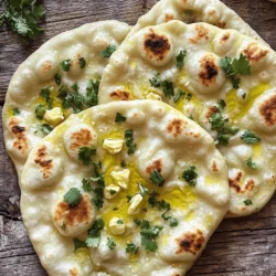 To make Easy Garlic Naan Bread, you need a few key items. Here is a simple list: - 2 cups all-purpose flour - 1 teaspoon sugar - 1 teaspoon salt - 1 teaspoon baking powder - 1 tablespoon yogurt - 2 tablespoons milk - 3/4 cup warm water - 2 tablespoons garlic, minced (about 4 cloves) - 2 tablespoons butter, melted These ingredients come together to create a soft and flavorful bread. The all-purpose flour gives the naan its nice texture. The yogurt helps it rise and stay soft. The garlic adds a delightful aroma and taste. You can enhance your garlic naan with some fun extras. Here are a few ideas: - Fresh cilantro for garnish - A sprinkle of sesame seeds - A dash of chili flakes for heat These additions make your naan look great and taste even better. Feel free to mix and match based on your taste. Using the right flour makes a big difference. All-purpose flour works best for naan. It gives you a balance of softness and chewiness. If you want a healthier option, you can try whole wheat flour. Just remember that it may change the texture. Keep these tips in mind when making your Easy Garlic Naan Bread. You can find the full recipe above to guide you through the process! Start by gathering your ingredients. You will need flour, sugar, salt, baking powder, yogurt, milk, warm water, minced garlic, and melted butter. In a large bowl, mix the flour, sugar, salt, and baking powder. Make sure to combine them well. Next, create a well in the center of this mix. Add the yogurt and warm water into the well. Stir until the dough starts to form. Now, it's time to knead. Place the dough on a floured surface. Knead it for about 5 to 7 minutes. The dough should feel soft and elastic. If it sticks to your hands, add a bit more flour. After kneading, place the dough in a greased bowl. Cover it with a damp cloth. Let it rise in a warm spot for about one hour. You want it to double in size. Once it has risen, punch it down. Divide the dough into six equal parts. Roll each part into a ball and cover them with a cloth to keep them warm. Now, let's cook the naan! Preheat a skillet or flat griddle over medium-high heat. Take one dough ball and roll it out. Aim for an oval or teardrop shape, about 1/4 inch thick. Brush the top with melted butter. Then, sprinkle the minced garlic evenly over the surface. Place the naan on the hot skillet, garlic side up. Cook for about 2 to 3 minutes. Keep an eye on it; bubbles should form on the surface. Once you see bubbles, flip the naan. Cook for another 1 to 2 minutes until it turns golden brown. After cooking, remove it from the skillet. Brush it again with melted butter. To keep it warm, wrap it in a towel. Repeat this for the remaining dough balls. To get the best texture for your naan, kneading is key. Make sure to knead until the dough is smooth and elastic. This helps develop gluten, giving the naan a nice chew. Another tip is to let the dough rise fully. This step adds air pockets, making your naan soft. If you want a chewier naan, you can let it rise longer. Also, cook your naan on high heat. This ensures it puffs up nicely and gets those lovely charred spots. Don't rush the cooking process; each naan needs attention. Enjoy your cooking adventure with this easy garlic naan recipe! For the full recipe, check out the details above. To get the best flavor in your garlic naan, use fresh garlic. Fresh garlic gives a strong and rich taste. You can also add herbs, like cilantro, to boost the flavor. Mix some minced garlic into the dough for an extra kick. This adds a nice surprise when you take a bite. Use high-quality butter for brushing to enhance the taste. One common mistake is not letting the dough rise enough. If you skip this step, your naan will be dense. Another mistake is not using enough heat when cooking. If the skillet is too cool, the naan will not get those perfect brown spots. Also, don’t skip the butter brush after cooking. This keeps your naan soft and adds flavor. You can prepare the dough a day ahead. After kneading, place it in the fridge instead of letting it rise. When you're ready, let it sit at room temperature for about 30 minutes before rolling. You can also cook the naan and freeze it. Just reheat it in a skillet or microwave when you want to enjoy it. For the full recipe, check out Garlic Naan Delight. {{image_2}} You can easily change the flavor of your naan. Try adding herbs like rosemary or thyme. Mix in spices like cumin or coriander for a warm taste. You can also use cheese. Try adding mozzarella or feta for a creamy touch. For a spicy kick, add chopped jalapeños or chili flakes. Each change makes your naan unique. If you need a gluten-free naan, use gluten-free flour. You can find blends that work well for baking. Just replace the all-purpose flour with this blend. You might need to adjust the water. Start with less and add more until you get the right dough. This way, you can enjoy naan without gluten. Stuffed naan is a fun twist on the classic. You can fill it with your favorite foods. Try mashed potatoes, cheese, or curry. Simply flatten the dough, add your filling, and fold it over. Seal the edges well before cooking. This gives you a tasty and filling naan. Experiment with different stuffings to find your favorite! For the full recipe, check out the instructions above. To keep your naan fresh, let it cool first. Once cool, stack the naan and wrap it snugly in plastic wrap. This keeps air out and moisture in. You can also place naan in an airtight container. Store it at room temperature for up to two days. If you want to keep it longer, put it in the fridge for up to a week. When it’s time to enjoy your naan again, reheat it simply. Use a skillet over medium heat. Place the naan in the skillet for about 30 seconds on each side. You can also use the oven. Wrap the naan in foil and heat at 350°F for 10 minutes. For a quicker option, use the microwave for 15-20 seconds. Just be careful not to overheat it. Freezing naan is easy and a great way to save it. After cooling, place naan in a single layer between sheets of parchment paper. This prevents them from sticking together. Then, put them in a freezer-safe bag or container. Naan can last in the freezer for up to three months. When you're ready to eat, thaw it in the fridge overnight or at room temperature for a few hours. For the best taste, heat it up as mentioned before. You’ll have fresh-tasting naan ready to enjoy! The key to soft naan is the dough. You need to knead it well. Kneading helps develop gluten, making the bread chewy. After kneading, let the dough rise. It should double in size. This rising time adds air pockets, keeping the naan soft. Adding yogurt and warm water also helps with softness. Yes, you can use whole wheat flour. However, it may change the texture. Whole wheat flour makes naan denser and less soft. If you choose it, add a bit more water. This helps the dough stay moist. You can mix it with all-purpose flour for a lighter naan. To keep naan warm, stack them on a plate. Cover the plate with a clean towel. This keeps the heat in and the naan soft. If you have an oven, set it to low heat. Place the naan inside on a baking sheet. Just don't leave them too long, or they may dry out. You’ve learned how to make easy garlic naan bread, from key ingredients to expert tips. We covered dough preparation, cooking methods, and storage. With this knowledge, you can explore variations and avoid common mistakes. Homemade naan adds joy to meals. Remember, perfecting naan takes practice, but it’s worth it. Enjoy experimenting with flavors and storing your creations. Happy cooking!