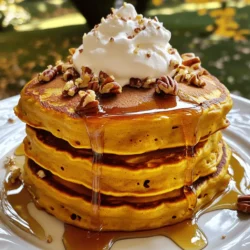 - 1 cup all-purpose flour - 1/2 cup pumpkin puree (canned or fresh) - 2 tablespoons brown sugar - 2 tablespoons granulated sugar - 1 teaspoon baking powder - 1/2 teaspoon baking soda - 1/2 teaspoon ground cinnamon - 1/4 teaspoon ground nutmeg - 1/4 teaspoon ground ginger - 1/4 teaspoon salt - 1 cup buttermilk - 1 large egg - 2 tablespoons melted butter - Optional toppings: maple syrup, whipped cream, chopped pecans Let’s talk about the ingredients you need to make fluffy pumpkin pancakes. The first star is all-purpose flour, which gives the pancakes their structure. You can use either canned or fresh pumpkin puree, but I prefer the canned version for its ease. Brown sugar and granulated sugar add sweetness and depth. Baking powder and baking soda help the pancakes rise and stay fluffy. Spices like ground cinnamon, nutmeg, and ginger add warmth and flavor. Salt enhances all the flavors in your pancakes. Buttermilk is key for moisture and richness; it makes the pancakes soft. You need one large egg for binding, and melted butter gives a nice taste and texture. Lastly, consider some optional toppings. Maple syrup, whipped cream, and chopped pecans can elevate your pancakes into a true breakfast treat. You can find the full recipe at the start of this article for more details. - First, grab a large mixing bowl. - Whisk together 1 cup of flour, 2 tablespoons of brown sugar, and 2 tablespoons of granulated sugar. - Add 1 teaspoon of baking powder, 1/2 teaspoon of baking soda, 1/2 teaspoon of ground cinnamon, 1/4 teaspoon of ground nutmeg, 1/4 teaspoon of ground ginger, and 1/4 teaspoon of salt. Mix well. - In another bowl, mix 1 cup of buttermilk, 1/2 cup of pumpkin puree, 1 large egg, and 2 tablespoons of melted butter. Blend until smooth. - Pour the wet mix into the dry mix. - Use a spatula to fold them together gently. - Be careful not to overmix; lumps are fine. - Heat a non-stick skillet over medium heat. - Add a little melted butter to coat the skillet. - For each pancake, pour about 1/4 cup of batter onto the skillet. - Cook until bubbles form on the surface, about 2-3 minutes. - Flip the pancake and cook for another 2-3 minutes until golden brown. - To flip pancakes correctly, wait for bubbles. This means they are ready! - Always check the heat. If they cook too fast, lower the temperature. Enjoy making your fluffy pumpkin pancakes! For more details, check the Full Recipe. To make fluffy pancakes, avoid overmixing your batter. Overmixing can make pancakes dense and tough. When you combine wet and dry ingredients, mix just until you see no dry flour. It's okay if some lumps remain; they help keep the pancakes light. To get the best fluffiness, use fresh baking powder and baking soda. Make sure your buttermilk is fresh, too. If you want to add extra lift, gently fold in some whipped egg whites at the end. This little trick can really boost fluffiness! Spices can take your pumpkin pancakes to the next level. Besides cinnamon, try adding nutmeg and ginger for warmth. You could also add a pinch of cloves for more depth. If you like, mix in some chocolate chips or nuts for texture. When choosing pumpkin, fresh is often best. If you use canned pumpkin, check for 100% pumpkin puree. Some canned products have added sugar and spices. Fresh pumpkin gives you a richer taste, but both can work well. To know when to flip your pancakes, watch for bubbles on the surface. When bubbles form and start to pop, it’s time to flip. This usually takes about 2-3 minutes on medium heat. Cooking at the right temperature is key. If the skillet is too hot, pancakes can burn outside and stay raw inside. Start with medium heat and adjust as needed. For even cooking, use a non-stick skillet or griddle and add melted butter to grease the pan. For the full recipe, check out the detailed instructions. {{image_2}} You can easily make gluten-free pumpkin pancakes. Just swap the all-purpose flour for a gluten-free blend. Look for a blend that includes xanthan gum. This helps the pancakes hold together well. For a dairy-free version, use almond milk or oat milk instead of buttermilk. You can also replace the melted butter with coconut oil or a dairy-free butter substitute. Both options work great and keep the pancakes tasty. Want to add some fun? Toss in chocolate chips or chopped nuts to the batter. They add richness and crunch. You can also try pumpkin spice latte-inspired pancakes. Mix in a bit of espresso powder for that coffee flavor. It’s a fun twist! Get creative with toppings! Drizzle warm maple syrup over the pancakes. You can add whipped cream for extra fluffiness. Chopped pecans add a nice crunch too. Pair your pancakes with crispy bacon or fresh fruit. Sliced bananas or berries make a great side. They balance sweetness and add freshness. Enjoy your breakfast! For the full recipe, check out [Full Recipe]. To keep your fluffy pumpkin pancakes fresh, store them in an airtight container. Line the container with parchment paper to avoid sticking. You can keep them in the fridge for up to three days. If you want to save them for later, freezing is a great option. Place pancakes in a single layer on a baking sheet. Freeze for about an hour, then transfer to a freezer bag. This keeps them from sticking together. To reheat pancakes, use your microwave or a skillet. If using the microwave, heat for about 20-30 seconds. For a crispy edge, reheat in a skillet over low heat. Add a touch of butter to the pan for extra flavor. Avoid sogginess by not covering the pancakes while reheating. This helps keep them fluffy and delicious. In the fridge, fluffy pumpkin pancakes last about three days. If frozen, they can last for up to two months. Always check for any signs of freezer burn before using frozen pancakes. These tips ensure your tasty breakfast remains as delightful as the first bite. For the Full Recipe, visit the recipe section. Yes, you can use regular milk. To mimic buttermilk, add one tablespoon of vinegar or lemon juice to a cup of milk. Let it sit for five minutes. This method creates a similar tangy flavor. It helps the pancakes rise and stay fluffy. Look for bubbles forming on the surface of the pancake. This takes about two to three minutes. When the edges look set and the center is bubbly, it’s time to flip. Cook the other side until golden brown, which takes another two to three minutes. To achieve that perfect golden brown, keep your heat at medium. If it’s too high, the outside will burn before the inside cooks. Adding melted butter to the pan helps too. It gives the pancakes a nice color and enhances flavor. Yes, you can make the batter ahead. Store it in the fridge for up to one hour. Just mix it gently before cooking. If it thickens, add a splash of milk to reach your desired consistency. This makes breakfast quick and easy. If your batter is too thick, add a little buttermilk or milk. Start with one tablespoon at a time. Mix gently until you reach the right consistency. A good pancake batter should be pourable but not too runny. This keeps your pancakes fluffy and light. In this article, we covered how to make delicious pumpkin pancakes. We talked about the key ingredients, the tools you'll need, and the steps to cook them perfectly. I also shared tips for fluffiness and serving options, along with storage info for leftovers. Now, you have the tools to whip up fluffy pumpkin pancakes easily. Enjoy your cooking, and don't be afraid to experiment! Happy cooking!