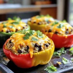 - 4 large bell peppers (any color) - 1 cup quinoa, rinsed - 2 cups vegetable broth - 1 cup black beans, drained and rinsed - 1 cup corn kernels (fresh, frozen, or canned) - 1 teaspoon cumin - 1 teaspoon chili powder - ½ teaspoon garlic powder - Salt and pepper to taste - 1 cup shredded cheddar cheese (or a vegan alternative) When choosing bell peppers, pick ones that feel firm and look vibrant. You can use red, yellow, or green peppers. Each has a unique taste, making the dish even more fun. Quinoa is a great base here. It adds texture and protein. Rinsing it helps remove any bitter taste. Black beans add fiber and nutrients. They also bring a nice creaminess to the mix. Feel free to use canned corn for ease. Fresh or frozen corn works well too. The spices are key! Cumin, chili powder, and garlic powder create warmth and flavor. - Fresh cilantro, chopped - Other garnishing ideas: avocado, sour cream, or lime wedges Adding fresh cilantro gives a burst of flavor. You can also try avocado slices or a dollop of sour cream. Lime wedges add a zesty touch. These garnishes make the dish look pretty too. - Baking dish - Medium saucepan - Mixing bowl - Measuring cups and spoons You don’t need fancy tools for this recipe. A simple baking dish works great for the peppers. A medium saucepan is perfect for cooking the quinoa. A mixing bowl helps combine all the tasty filling. Measuring cups and spoons ensure you use just the right amount of each ingredient. For the full recipe, you can refer to the details provided earlier. This dish is not only easy to make but also a healthy delight! To start, preheat your oven to 375°F (190°C). This step is key for a great bake. Next, take your bell peppers and cut the tops off. Remove the seeds and membranes inside. This makes them ready for stuffing. Place the peppers upright in a baking dish. Now, let's cook the quinoa. In a medium saucepan, bring 2 cups of vegetable broth to a boil. Then, add 1 cup of rinsed quinoa. Cover the pot, lower the heat, and let it simmer for about 15 minutes. You want the liquid to absorb, leaving you with fluffy quinoa. Once the quinoa is cooked, it's time to create the filling. In a large mixing bowl, combine the cooked quinoa, 1 cup of drained black beans, and 1 cup of corn. These ingredients add great flavor and texture. Next, season the mixture with 1 teaspoon of cumin, 1 teaspoon of chili powder, ½ teaspoon of garlic powder, and salt and pepper to taste. Mix everything well. This blend will give your peppers a tasty kick. Now, let's stuff those bell peppers! Generously fill each pepper with the quinoa mixture. Press down gently to pack it in well. This ensures each bite is full of flavor. After stuffing, sprinkle 1 cup of shredded cheddar cheese evenly on top of the peppers. If you prefer a vegan option, use a dairy-free cheese instead. Cover the baking dish with foil and bake in the preheated oven for 25 minutes. After that time, remove the foil and bake for another 10 minutes. You want the cheese to melt and bubble nicely. Once done, let the peppers rest for a few minutes before serving. Enjoy your healthy delight! For the complete recipe, check the [Full Recipe]. - How to avoid mushy peppers To keep your peppers firm, pre-bake them for 10 minutes before stuffing. This helps them hold their shape. Also, make sure you don’t overcook them in the oven. - Ensuring the quinoa is fluffy Rinse the quinoa well before cooking. This removes the bitter coating. Use a 2:1 ratio of broth to quinoa. Once it cooks, let it sit covered for 5 minutes. Then fluff with a fork. - Best cheeses for stuffed peppers Cheddar melts perfectly and adds a nice flavor. Other great choices are Monterey Jack or mozzarella. They make the dish creamy and delicious. - Vegan alternatives For a vegan option, use cashew cheese or a store-bought vegan cheese. Nutritional yeast also gives a cheesy flavor without dairy. - Instant Pot method You can cook stuffed peppers in an Instant Pot. Place a cup of water in the pot. Set the peppers on a trivet. Cook for 6 minutes on high pressure. Quick release afterwards. - Grilling stuffed peppers Grilling gives a smoky flavor. Cut the peppers in half and remove seeds. Stuff them and wrap in foil. Grill for about 20 minutes until tender. This method adds a nice char. {{image_2}} You can change the filling of stuffed peppers to suit your taste. If you like meat, ground beef or turkey works well. Simply cook the meat before mixing it into your filling. For a vegetarian or vegan option, try using lentils or chickpeas. They add protein and flavor. You can also mix in diced vegetables like zucchini or mushrooms. This way, you can make a healthy meal that everyone loves. Enhancing the flavor of your stuffed peppers is easy. You can add spices like paprika or cayenne for a kick. Just a pinch can make a big difference. Also, think about adding different vegetables. Chopped onions, garlic, or spinach can boost the taste and nutrition. Experiment with herbs like basil or oregano for fresh notes. These little changes can make your dish stand out. When serving stuffed peppers, think about the sides. A fresh salad pairs nicely, adding crunch and color. You can also serve rice or quinoa on the side. Both complement the flavors well. For plating, place the peppers upright on a colorful plate. Drizzle some sauce or yogurt on top for a beautiful finish. This makes your meal look as good as it tastes. For the full recipe, check out the main article. To keep your stuffed bell peppers fresh, store them properly. First, let the peppers cool completely at room temperature. Then, wrap them tightly with plastic wrap or place them in an airtight container. This helps prevent air from getting in and keeps them fresh. You can refrigerate stuffed bell peppers for up to four days. If you want to keep them longer, freezing is a great option. Before freezing, wrap each pepper in plastic wrap and then place them in a freezer-safe bag. Make sure to remove as much air as possible to avoid freezer burn. You can freeze them for up to three months. When it's time to enjoy your stuffed bell peppers again, reheating is easy. The best method is to use an oven. Preheat your oven to 350°F (175°C). Place the peppers in a baking dish and cover them with foil to keep moisture in. Heat for about 20 minutes or until warmed through. If you’re in a hurry, you can use a microwave. Place the peppers on a microwave-safe plate. Cover them with a damp paper towel and heat for 2-3 minutes. Check to see if they are hot enough. To keep the peppers from becoming soggy, avoid using too much water in the dish. Cooked stuffed peppers can last in the fridge for about four days. If frozen, they can last for up to three months. Always check for signs of spoilage before eating. If you see mold or an off smell, it’s best to discard them. Freshness is key to enjoying your tasty meal! Can I make stuffed peppers ahead of time? Yes, you can prepare stuffed peppers ahead. Make the filling and stuff the peppers. Store them in the fridge for up to 24 hours before baking. This saves time on busy nights. Just pop them in the oven when you’re ready to eat. What's the best way to cut bell peppers for stuffing? To cut bell peppers for stuffing, slice off the top. Remove the seeds and membranes. Keep the pepper upright for easy stuffing. This method helps the peppers hold their shape while baking. Calories and macro breakdown of the recipe Each stuffed pepper has about 300 calories. You get roughly 12 grams of protein and 45 grams of carbs. This meal is filling and nutritious, making it a great choice for lunch or dinner. Nutritional benefits of stuffed bell peppers Stuffed bell peppers are rich in vitamins A and C. They also provide fiber and protein. Quinoa adds complete protein, making this dish a healthy option. The beans and corn boost the fiber content, too. Can I use rice instead of quinoa? Yes, you can use rice instead of quinoa. Just cook it as directed before mixing it with the other filling ingredients. This change will still taste great, but quinoa adds more protein. Alternatives for black beans and corn You can swap black beans for kidney beans or pinto beans. If you don't have corn, try using diced tomatoes or peas. Each option gives a different flavor, but all will work well in your peppers. Stuffed bell peppers are simple and delicious. You learned key ingredients, tools, and steps to make them. We explored tips for perfect cooking, cheese choices, and ways to vary flavors. Lastly, we discussed storage and reheating methods. These peppers can fit any meal or preference. With a few changes, you can make them your own. Enjoy the process and share with others! The joy of cooking and eating is what matters most.