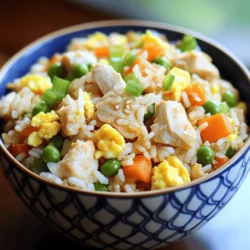 To make easy chicken fried rice, you need these key items: - 2 cups cooked rice (preferably day-old) - 1 cup cooked chicken, diced - 1 cup mixed vegetables (carrots, peas, bell peppers) - 2 eggs, lightly beaten - 3 tablespoons soy sauce - 2 tablespoons sesame oil - 1 tablespoon olive oil - 2 green onions, sliced - 2 cloves garlic, minced - Salt and pepper to taste These core ingredients give the dish its great taste and texture. Day-old rice works best because it is drier and won’t clump up. You can change up your chicken fried rice with these optional ingredients: - Cooked shrimp or tofu for different protein options - Other vegetables like broccoli or corn - Spices like ginger or chili flakes for added heat - Fresh herbs like cilantro for brightness Feel free to mix and match based on what you have on hand. This recipe is very flexible! If you don’t have an item, here are some easy swaps: - Use leftover turkey instead of chicken - Swap soy sauce with tamari for a gluten-free option - Olive oil can be replaced with vegetable or canola oil - Any frozen vegetable mix works in a pinch These substitutions keep your dish tasty while making cooking easier. Don't worry if you can't find every ingredient; you can still make a delicious meal. For the complete cooking process, check out the Full Recipe. First, gather your ingredients. You need cooked rice, chicken, mixed veggies, and green onions. Make sure your rice is cold and not sticky. Chop your chicken into small pieces. Cut the mixed vegetables into bite-sized bits. Slice the green onions thinly. Mince the garlic as well. This prep makes cooking faster. Now, heat your olive oil and sesame oil in a large skillet or wok. Use medium-high heat. Once the oil shimmers, add the minced garlic. Sauté it for about 30 seconds until it smells great. Next, push the garlic to one side of the skillet. Pour in the beaten eggs and scramble them until fully cooked. Mix the eggs with the garlic. Add the diced chicken and mixed vegetables to the skillet. Stir-fry all this for about 3 to 5 minutes. You want the veggies to be tender but still colorful. Now, add the cold rice to the pan. Break up any clumps as you stir. Pour the soy sauce over the rice mixture and stir well. Season with salt and pepper to taste. Finally, stir in the sliced green onions. Cook everything for another 1 to 2 minutes until hot. Remove from heat to stop cooking. To serve, scoop the chicken fried rice into bowls. You can garnish with more green onions. Drizzle some sesame oil on top for extra flavor. Enjoy your easy chicken fried rice, which is simple and tasty! For the full recipe, check the earlier section. To make perfect fried rice, start with day-old rice. Fresh rice has too much moisture. Cold rice helps it fry well. Use a large skillet or wok for cooking. This gives you space to stir. Always keep the heat high. This lets the rice get crispy edges. Stir-frying is quick. You must work fast. Heat the oil until it shimmers. Add garlic first; it gives flavor. Push it aside to scramble eggs. This makes it easier to mix later. Add your chicken and veggies next. Stir them for a few minutes until they soften. Then, add the rice and soy sauce. Mix it well to coat every grain. One mistake is using too much oil. This can make the dish greasy. Another is not breaking up the rice. Clumps can form and make it hard to fry. Avoid overcooking the eggs. They should be fluffy, not dry. Lastly, don’t skip the green onions. They add freshness and color to your dish. For more detailed steps, check the Full Recipe. {{image_2}} You can make a tasty vegetarian fried rice. Just skip the chicken. Use more veggies like mushrooms, spinach, or zucchini. You can also add tofu for protein. Tofu soaks up flavors well and adds great texture. If you want variety, try shrimp or pork. Shrimp cooks fast and adds a nice seafood taste. You can also use diced ham or beef. Each option brings its own flavor and flair to the dish. To boost flavor, add a splash of rice vinegar or chili sauce. You can also mix in nuts like cashews for crunch. Fresh herbs like cilantro or basil can brighten each bite. For extra richness, drizzle sesame oil on top just before serving. Each tweak makes the dish unique and fun. For the full recipe, check the section above. To keep your chicken fried rice fresh, place it in an airtight container. Let it cool to room temperature first. Then, store it in the fridge for up to 3 days. Make sure to label the container with the date. This helps you track how long it has been stored. When you are ready to eat leftovers, use a skillet or microwave. If using a skillet, heat it over medium heat. Add a splash of water or oil to help steam the rice. Stir often for even heating. If using a microwave, place the rice in a microwave-safe bowl. Cover it with a damp paper towel to keep moisture in. Heat in 1-minute intervals until hot. For longer storage, you can freeze chicken fried rice. Place it in a freezer-safe container or a zip-lock bag. Remove as much air as possible to prevent freezer burn. It will stay good for up to 2 months. When ready to use, thaw it overnight in the fridge. Then, reheat as mentioned above. This method keeps the flavors intact, letting you enjoy your meal later. For the full recipe, check out the Easy Chicken Fried Rice section! You can use fresh rice, but day-old rice works best. Fresh rice is moist and sticky. It clumps together when you fry it. Day-old rice is drier and easier to stir-fry. For best results, make your rice a day in advance. You can add many vegetables to fried rice. Some great options include: - Broccoli - Corn - Snow peas - Zucchini - Mushrooms Feel free to mix and match based on what you have on hand. The more colorful, the better! To make chicken fried rice gluten-free, swap regular soy sauce for gluten-free soy sauce. Tamari is a good option. Check that your other sauces are also gluten-free. This way, you can enjoy the same great taste without gluten. Chicken fried rice is a complete meal. You can serve it alone or with sides like: - Egg rolls - Dumplings - A side salad - Steamed vegetables These sides add variety and texture to your meal. Yes, this recipe is great for meal prep! You can make a big batch and store it. Keep it in airtight containers in the fridge. It lasts for up to four days. Just reheat it when you're ready to eat! For the full recipe, check out the recipe section. In this post, we covered how to make easy chicken fried rice. We explored essential and optional ingredients, plus great substitutions. You learned step-by-step how to prepare, cook, and serve. I shared tips to avoid common mistakes. We looked at variations for all diets and how to store leftovers. Remember, fried rice is fun and flexible. Enjoy experimenting with flavors and ingredients. Now you can impress family and friends with your meal!