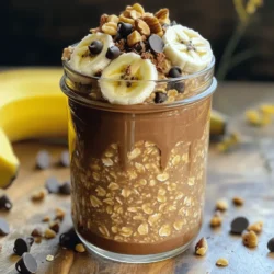 To make Chocolate Peanut Butter Overnight Oats, gather these simple ingredients: - 1/2 cup rolled oats - 1 cup unsweetened almond milk (or any milk of your choice) - 2 tablespoons natural peanut butter - 1 tablespoon cocoa powder - 1 tablespoon maple syrup (or honey) - 1/2 teaspoon vanilla extract - A pinch of salt - Optional toppings: sliced bananas, chopped nuts, chocolate chips, or shredded coconut These items create a creamy, rich, and satisfying breakfast. You can swap some ingredients to fit your taste or needs. Here are a few ideas: - Use Greek yogurt instead of almond milk for extra protein. - Try sunflower seed butter if you have a nut allergy. - Replace maple syrup with agave nectar for a different sweetness. - Use oat milk for a creamier texture if you want a dairy-free option. Feel free to get creative with your swaps! This delightful breakfast is not just tasty but also healthy. Here’s a rough breakdown of the nutritional values per serving: - Calories: 350-400 - Protein: 10-12 grams - Fiber: 6-8 grams - Sugars: 10-12 grams (depending on sweetener) These oats provide energy and keep you full. They are perfect for busy mornings. For the full recipe, check out the Choco-Peanut Dream Oats 🥜 section. Start by gathering your ingredients. You will need rolled oats, almond milk, peanut butter, cocoa powder, maple syrup, vanilla extract, and a pinch of salt. I always find it easier to measure everything before I start. This helps keep the process smooth and fun. In a medium bowl, mix the rolled oats, cocoa powder, and salt. Make sure to stir well. This helps evenly spread the cocoa flavor. In another bowl, whisk together the almond milk, peanut butter, maple syrup, and vanilla extract. Mix until it’s smooth. Pour this wet mixture into the dry oats. Stir gently. You want all the oats to be coated. Now, divide the mixture into two jars or containers. Seal them tight with lids. Place them in the fridge overnight or for at least four hours. This step is key! It lets the oats soak up the liquid and get creamy. In the morning, give them a good stir. If you like them thinner, just add a splash of almond milk. Enjoy with your favorite toppings from the Full Recipe, like sliced bananas or chocolate chips! To get the best texture, use rolled oats. They soak up the liquid well. If you prefer creamier oats, add a little more milk. Stir the oats well before refrigerating. This helps mix everything evenly. The longer they sit, the creamier they become. Aim for at least four hours in the fridge. One common mistake is using quick oats. They can turn mushy and lose texture. Another mistake is not mixing the dry and wet ingredients well. This can lead to clumps of cocoa powder or peanut butter. Make sure to measure each ingredient carefully. Too much liquid can make your oats soupy. Use jars or containers with tight lids. Mason jars work great for this recipe. They keep the oats fresh and easy to transport. If you plan to make a batch, choose larger containers. Make sure they are microwave-safe if you want to warm them up. For best results, store your oats in the fridge. For the full recipe, check out the [Full Recipe]. {{image_2}} You can customize your chocolate peanut butter overnight oats in fun ways. Add different flavors to keep things exciting. Try mixing in a scoop of protein powder for an extra boost. You can also swap cocoa powder for carob powder for a unique taste. Add-ins like cinnamon or nutmeg can give warmth. If you want crunch, toss in some chopped nuts or seeds. For sweetness, add a splash of maple syrup or honey. Seasonal fruits can brighten your oats. In the spring and summer, use fresh berries like strawberries or blueberries. In the fall, chopped apples or pears work great. Winter is perfect for adding pomegranate seeds or citrus slices. You can use whatever is fresh and in season. It not only tastes good but is also better for the planet. This recipe is easy to adapt for various diets. If you want it vegan, just use maple syrup instead of honey. You can also choose almond milk or oat milk for a dairy-free option. For gluten-free eaters, make sure to use certified gluten-free oats. These small tweaks help everyone enjoy this yummy breakfast. Check the full recipe to see how easy it is to make these changes. Chocolate peanut butter overnight oats can last in the fridge for up to 5 days. This makes them perfect for meal prep. Just make sure to keep them in airtight containers. If you don’t finish them in that time, they may lose their taste and texture. Store your oats in clean jars or containers. Use lids that fit tightly. This keeps the oats fresh and prevents them from absorbing other smells in your fridge. Before you eat, give them a stir. If they seem dry, add a bit of almond milk for creaminess. You can freeze chocolate peanut butter overnight oats if you want to make them last longer. Portion the oats into freezer-safe containers. When you're ready to enjoy, thaw them in the fridge overnight. You can also heat them up in the microwave. Just remember, freezing may change the texture a bit, but the taste will still be great. For the best results, eat them within 3 months. For the full recipe, check out Choco-Peanut Dream Oats. Yes, you can prepare these overnight oats ahead of time. I often make a few jars for the week. Just keep them in the fridge. They stay fresh for up to five days. If you want a change, try almond butter or sunflower seed butter. Both work well and add great flavor. You can even use tahini for a nut-free option. Cocoa powder gives a rich chocolate taste but is not a must. You can skip it if you prefer. Try adding extra fruit or spices for flavor without cocoa. To cut down on sugar, use less maple syrup or honey. You can also skip the sweetener altogether if you like it less sweet. Adding ripe bananas can add natural sweetness too. Yes, you can use instant oats. They will absorb liquid faster, so check the texture in the morning. Instant oats may be creamier but can be less chewy than rolled oats. This post covered how to make tasty overnight oats. We discussed essential ingredients, preparation steps, and tips for perfect texture. We also explored flavor variations, seasonal options, and dietary changes. You learned the best storage methods to keep your oats fresh and answers to common questions. Remember, making overnight oats is easy and fun. Experiment with new flavors and enjoy your healthy breakfasts!
