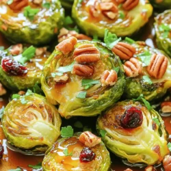To make maple roasted Brussels sprouts, you need a few simple items. This dish shines with fresh, quality ingredients. Here’s what you’ll need: - 1 lb Brussels sprouts, trimmed and halved - 3 tablespoons pure maple syrup - 2 tablespoons olive oil - 1 teaspoon garlic powder - 1 teaspoon onion powder - Salt and pepper to taste - Optional ingredients for added flavor - 1/4 cup pecans, roughly chopped - 1/4 cup dried cranberries - Fresh parsley for garnish Each ingredient plays a role in creating a blend of sweet and savory flavors. The maple syrup gives a nice sweetness, while garlic and onion powder add depth. You can add pecans or cranberries for extra crunch and flavor. This recipe is easy and fun to prepare. The Full Recipe guides you through every step. 1. Preheat your oven to 400°F (200°C). This ensures even cooking. 2. Take 1 pound of Brussels sprouts. Trim the ends and cut them in half. 3. In a large bowl, mix the halved Brussels sprouts with: - 3 tablespoons pure maple syrup - 2 tablespoons olive oil - 1 teaspoon garlic powder - 1 teaspoon onion powder - Salt and pepper to taste 4. Toss everything until the sprouts are nicely coated. 1. Spread the Brussels sprouts on a baking sheet lined with parchment paper. Keep them in a single layer for even roasting. 2. Roast in the oven for 20 to 25 minutes. Toss them halfway through to ensure they cook evenly. 3. In the last 5 minutes of roasting, sprinkle 1/4 cup of chopped pecans over the sprouts. This adds a nice crunch. 1. Once done, take the baking sheet out of the oven and mix in 1/4 cup of dried cranberries. They add a sweet touch. 2. Finally, garnish your dish with fresh parsley before serving. This adds color and flavor. For the complete method, check the Full Recipe. To get maple roasted Brussels sprouts just right, set your oven to 400°F (200°C). This temperature helps the sprouts caramelize and become crispy. Roast them for 20 to 25 minutes. Halfway through, give them a good toss. This ensures even cooking. For the best flavor, mix your maple syrup and spices well. Coat each sprout evenly. This keeps every bite tasty and sweet. Maple roasted Brussels sprouts shine as a side dish. They pair well with chicken, pork, or fish. You can also serve them on a bed of greens. Add some cheese for a tasty twist. For a festive touch, sprinkle pomegranate seeds on top. They add color and a burst of flavor. Use them as a topping for grain bowls or salads too! Want to take the flavor up a notch? Try adding bacon for a savory crunch. You could also sprinkle in some chili flakes for heat. Fresh herbs like thyme or rosemary can brighten the dish. If you prefer a sweeter taste, add more maple syrup. For extra texture, mix in chopped nuts or seeds. This adds crunch and makes each bite more exciting. {{image_2}} You can switch up the sweetness in this dish. Instead of maple syrup, try honey or agave syrup. Each adds a different flavor. You can also use brown sugar for a more caramelized taste. For nuts, pecans add great crunch, but walnuts or almonds work well too. If you prefer seeds, sunflower or pumpkin seeds can add a delightful twist. This dish fits well into many diets. It is naturally vegetarian and vegan with easy swaps. Use maple syrup as your sweetener, and olive oil for cooking fat. If you are gluten-free, this recipe is already safe. Just ensure your ingredients are certified gluten-free. Make this dish shine year-round by adding seasonal veggies or fruits. In fall, toss in butternut squash chunks for sweetness. In winter, add slices of apples for a fruity flavor. For holiday meals, try using fresh cranberries instead of dried ones. They add a tart kick that pairs well with maple syrup. For the full recipe, check out the details above. After enjoying your maple roasted Brussels sprouts, store any leftovers in an airtight container. Place them in the fridge within two hours of cooking. This keeps them fresh and safe to eat. When reheating, use a skillet over medium heat. This method helps regain some crispiness. You can also use the oven at 350°F for about 10 minutes. Just make sure they’re heated through without getting soggy. Can you freeze maple roasted Brussels sprouts? Yes, you can! Just make sure they cool completely before freezing. Place them in a freezer-safe bag or container. Remove as much air as possible to prevent freezer burn. When you’re ready to eat, thaw them overnight in the fridge. Reheat in the oven for the best texture. Avoid microwaving as they may become mushy. How long do leftovers last? In the fridge, they stay good for about 3 to 5 days. If frozen, they last for about 2 to 3 months. Watch for signs of spoilage. If you see mold or an off smell, it’s best to discard them. Keeping an eye on your leftovers helps ensure safe and tasty meals. Enjoy your maple roasted Brussels sprouts as long as they are fresh! To make your Brussels sprouts crispy, follow these tips: - Trim and Halve: Start by trimming the ends and halving each sprout. This helps them cook evenly. - Oil and Syrup: Use enough olive oil and maple syrup to coat them well. This adds flavor and helps them crisp. - High Heat: Roast at 400°F (200°C). This high heat browns the sprouts and gives them that crunchy texture. - Single Layer: Spread them out in a single layer on your baking sheet. Crowding leads to steaming, not roasting. - Toss Halfway: Toss them halfway through cooking. This ensures even browning and crispiness. Yes, you can prep Brussels sprouts in advance. Here’s how: - Wash and Trim: Wash and trim them a day ahead. Store in an airtight container in the fridge. - Season Ahead: You can also mix the oil, syrup, and spices in a bowl. Just add them to the sprouts when you’re ready to roast. - Storage Time: It’s best to use them within 24 hours for the best taste and texture. Maple roasted Brussels sprouts pair well with many dishes. Consider these ideas: - Roasted Chicken: The savory flavor of chicken balances the sweetness of the sprouts. - Pork Tenderloin: The rich taste of pork complements the maple syrup nicely. - Quinoa Salad: A fresh quinoa salad adds a healthy and crunchy element. - Mashed Potatoes: Creamy mashed potatoes are a comfort food classic that works great. Yes, you can use frozen Brussels sprouts. Here are some points to consider: - Thaw Before Cooking: Thaw them in the fridge overnight. This helps them cook evenly. - Adjust Cooking Time: Frozen sprouts may need a little extra time in the oven. Check for tenderness. - Texture Difference: They may not get as crispy as fresh ones. But they still taste great. For the full recipe, check out the Maple Roasted Brussels Sprouts 🥦 section above. Maple roasted Brussels sprouts are a delicious and easy dish to make. We covered the key ingredients, step-by-step instructions, and some helpful tips. Remember to adjust flavors and try variations to suit your taste. You can store leftovers in the fridge or even freeze them for later. With this guide, you can enjoy a tasty and healthy side dish anytime. Get creative, and happy cooking!