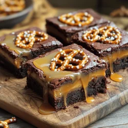 To make chewy salted caramel pretzel brownies, gather these ingredients: - 1 cup unsalted butter (2 sticks) - 1 cup brown sugar, packed - 1 cup granulated sugar - 4 large eggs - 1 teaspoon vanilla extract - 1 cup all-purpose flour - 1 cup unsweetened cocoa powder - 1 teaspoon baking powder - 1/2 teaspoon salt - 1 cup pretzel sticks, crushed (plus more for topping) - 1 cup chocolate chips - 1 cup caramel sauce (store-bought or homemade) - Sea salt for sprinkling Measuring accurately is key to great brownies. Here are some tips: - Use dry measuring cups for flour and cocoa powder. - Pack the brown sugar firmly in the cup for the right sweetness. - Use a liquid measuring cup for butter and eggs. - Level off the flour and cocoa with a straight edge for precision. You can swap some ingredients if needed: - Use coconut oil instead of butter for a dairy-free option. - Substitute brown sugar with coconut sugar for a lower glycemic index. - Use gluten-free flour for a gluten-free version. - Replace chocolate chips with white chocolate or butterscotch chips for a twist. These tips and substitutes can help you make the best chewy salted caramel pretzel brownies. For the full recipe, check out the detailed steps. First, gather your tools. You will need a 9x13 inch baking dish, a whisk, and a mixing bowl. Get a saucepan ready for melting butter. Also, have some measuring cups and spoons nearby. Grease the baking dish or line it with parchment paper. This step helps when you want to remove the brownies easily. Start by preheating your oven to 350°F (175°C). In the saucepan, melt the butter over medium heat. Once it melts, take it off the heat. Add the brown sugar and granulated sugar to the butter. Whisk until it is smooth. Let this mix cool down a bit. Now, add the eggs one at a time. Mix well after each egg. Next, stir in the vanilla extract for flavor. In another bowl, mix the flour, cocoa powder, baking powder, and salt. Gradually fold this dry mix into the wet ingredients. Be gentle; this keeps the brownies soft. Now, fold in the crushed pretzels and chocolate chips. This adds crunch and sweetness. Pour half of this batter into your prepared dish. Spread it out evenly. Drizzle half of the caramel sauce over this layer. Carefully spread the remaining brownie batter on top. Drizzle the rest of the caramel sauce over this layer. Use a knife to swirl the caramel into the batter. Top it off with more crushed pretzels and a sprinkle of sea salt. Bake these brownies for 25-30 minutes. A toothpick should come out with a few moist crumbs when they are done. After baking, let the brownies cool completely in the dish. This cooling time is key for nice cuts. Once cool, slice them into squares. For a fun touch, serve on a rustic wooden board. Drizzle extra caramel sauce on top and add whole pretzels for decoration. Enjoy them with a glass of cold milk! For the full recipe, refer to the earlier section. To get chewy salted caramel pretzel brownies just right, focus on timing. Bake them for 25 to 30 minutes. Check with a toothpick; it should have a few moist crumbs. This helps keep the center soft. Use room temperature eggs for a better mix. They blend well with other ingredients. Also, don’t overmix your batter. Fold until you see no flour. This keeps the brownies fluffy. Watch out for these common errors. First, don’t skip the sea salt. It balances the sweetness. Second, avoid using cold butter. Melt it before mixing with sugar. Cold butter can lead to uneven texture. Third, do not overbake the brownies. They may turn dry and crumbly. Lastly, be careful with the caramel. Too much can make brownies soggy. Just drizzle enough for flavor. Want to boost your brownies? Try these ideas. Add a splash of espresso to deepen the chocolate taste. You can also mix in nuts like pecans or walnuts for crunch. If you like spice, add a pinch of cinnamon. For a fun twist, use flavored pretzels, like honey or chocolate-covered ones. These small changes can make a big difference. For the full recipe, check the earlier section. {{image_2}} You can easily make these brownies gluten-free. Just swap the all-purpose flour with a 1-to-1 gluten-free blend. Check the label to ensure it works for baking. This switch keeps the texture chewy, just like the original. Want more crunch? Add nuts! Chopped pecans or walnuts work great. They add a nice texture. You can also mix in crushed candy bars or toffee bits for extra flavor. Just keep the total mix-ins to around one cup. This way, the brownies stay rich and gooey. For a fun twist, try white chocolate chips instead of dark. They bring a sweeter touch to each bite. You can even mix both types of chocolate for a unique taste. Remember, balance is key. Enjoy the different flavors while keeping the chewy texture. For the full recipe, check out the Chewy Salted Caramel Pretzel Brownies 🥨 section above! To keep your chewy salted caramel pretzel brownies fresh, store them in an airtight container. Make sure they cool completely before sealing. This helps keep them moist and chewy. You can keep them at room temperature for up to three days. If you want them to last longer, consider refrigeration. Just note that chilled brownies may be denser. Freezing these brownies is easy. First, let them cool completely. Cut them into squares and wrap each piece tightly in plastic wrap. Place the wrapped brownies in a freezer-safe bag or container. They can last in the freezer for up to three months. When you’re ready to enjoy them, just let them thaw in the fridge overnight. For warm, gooey brownies, reheat individual pieces in the microwave. Heat for about 15-20 seconds. Check to avoid overheating. If you prefer, you can warm them in a preheated oven at 350°F (175°C) for about 5-10 minutes. Reheating brings back that fresh-baked taste and soft texture. For a treat, drizzle some extra caramel on top before serving! To make these brownies even more rich, you can add more chocolate. Try mixing in extra chocolate chips or chunks. You can also add a layer of melted chocolate on top after baking. Another great idea is to use a richer caramel sauce. This adds depth to the flavor. You could also sprinkle chopped nuts for crunch. Each of these tips boosts the taste and texture of your brownies. Yes, you can use store-bought caramel sauce. It saves time and still tastes great. Just make sure to choose a high-quality brand for the best flavor. If you want a homemade touch, you can warm the store-bought sauce. This makes it easier to drizzle over the brownie batter. It also helps create a lovely swirl effect. To cut brownies cleanly, start with a sharp knife. Dip the knife in hot water, then wipe it dry before cutting. This helps the knife glide through the brownie without sticking. Make sure to let the brownies cool completely before slicing. For neat edges, cut in a straight line and clean the knife between slices. This method keeps your brownies looking beautiful and appealing. In this article, we explored the key ingredients needed for your recipe, along with measuring tips and substitutions. I shared step-by-step instructions for preparation, mixing, and baking. We also discussed how to achieve the perfect texture and avoid common mistakes. Finally, I provided storage tips and answers to your FAQs. Remember, with the right ingredients and techniques, you can create delicious brownies that everyone will enjoy. Happy baking!