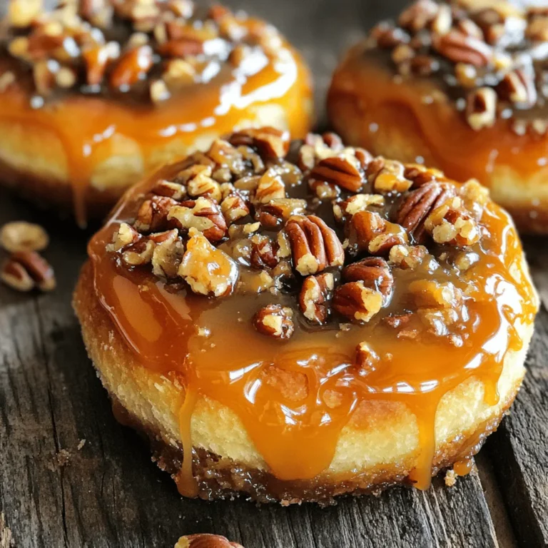 To make delicious caramel pecan sticky buns, gather the following items: - 3 ½ cups all-purpose flour - 1 packet (2 ¼ teaspoons) active dry yeast - ½ cup milk, warmed - ⅓ cup granulated sugar - ¼ cup unsalted butter, melted - 2 large eggs - ½ teaspoon salt - 1 teaspoon ground cinnamon - 1 cup brown sugar, packed - ½ cup unsalted butter, softened - 1 cup chopped pecans - 1 cup caramel sauce (store-bought or homemade) You can swap some ingredients for others based on your needs. For the milk, use almond or oat milk if you're dairy-free. Instead of all-purpose flour, try whole wheat flour for a nutty taste. If you want a vegan option, use flax eggs instead of regular eggs. For the caramel sauce, homemade is best, but store-bought works great too. When shopping for ingredients, look for fresh options to ensure great flavor. Choose flour that is freshly milled for the best results. Check the expiration date on your yeast to make sure it’s active. For milk, buy organic if you can. Fresh, unsalted butter gives a rich taste that salted butter can’t match. Finally, choose pecans that are crunchy and fragrant. Fresh nuts keep your sticky buns tasty! To start, I warm the milk in a small bowl. Then, I mix in the sugar and sprinkle the yeast over the warm milk. I let it sit for about 5 to 10 minutes. You'll notice bubbles forming. This shows the yeast is alive. In a large bowl, I combine the flour, melted butter, eggs, salt, and cinnamon. Once the yeast is ready, I add this mixture to the bowl and stir until a dough forms. Next, I knead the dough on a floured surface for 5 to 7 minutes. The dough should feel smooth and elastic. I shape it into a ball, place it in a greased bowl, and cover it with a clean towel. I let it rise in a warm place for about 1 hour or until it doubles in size. While the dough rises, I prepare the filling. I mix the softened butter and brown sugar in a separate bowl. I blend it well and then stir in the chopped pecans. After the dough has risen, I roll it out into a rectangle, about 12 by 18 inches. Next, I spread the butter and sugar mixture evenly over the dough. I start rolling the dough from one long side, making a tight log. Once rolled, I cut the log into 12 equal pieces. Now, I am ready to place the cut rolls. In a 9x13 inch baking dish, I pour a layer of caramel sauce on the bottom. I sprinkle the pecan mixture over the sauce and then place the rolls on top. I make sure they fit snugly but are not squished. Finally, I cover the dish with a towel and let the rolls rest for 30 minutes to rise again. I preheat my oven to 350°F (175°C). Once the rolls have rested, I bake them in the preheated oven for 25 to 30 minutes. They should turn golden brown. After baking, I let them cool for about 5 minutes. Then, I flip the dish upside down onto a serving platter. This way, the sticky caramel side is on top. For an extra touch, I drizzle more caramel sauce and sprinkle additional chopped pecans over the warm buns. Enjoy this sweet and gooey treat! For the full recipe, check out the details above. To get soft and fluffy sticky buns, knead the dough well. Kneading helps develop gluten, which gives the buns structure. Make sure to let your dough rise in a warm spot. A warm kitchen works best! This allows the yeast to work its magic. If the dough doesn't rise enough, your buns may turn out dense. One common mistake is using cold milk. Always warm your milk before adding the yeast. Cold milk can stop the yeast from activating. Another mistake is not measuring flour correctly. Use a spoon to fluff the flour, then scoop it into your measuring cup. Too much flour can make the dough dry and hard. Using fresh ingredients makes a big difference in flavor. Always check the expiration date on your yeast and spices. For a richer taste, try using brown sugar in the dough. Adding a pinch of nutmeg with the cinnamon can also enhance the flavor. Don’t forget to drizzle extra caramel sauce before serving for added sweetness. For the full recipe, refer to the provided details. {{image_2}} You can make your caramel pecan sticky buns even more fun. Try adding chocolate chips for a sweet twist. Dark chocolate pairs well with caramel. You can also add dried fruits like cranberries or apricots for a fruity touch. These flavors blend perfectly with the sticky sweetness. Just sprinkle them on the dough before rolling it up. Want to enjoy these sticky buns without gluten? You can use a gluten-free flour blend instead of all-purpose flour. Look for blends that include xanthan gum, as this helps mimic the texture of regular dough. Follow the same recipe steps, and you’ll have gluten-free sticky buns that still taste amazing. Presentation matters when serving sticky buns. Drizzle extra caramel sauce over the warm buns for a beautiful finish. You can also sprinkle chopped pecans on top for added crunch. Try serving them with a scoop of vanilla ice cream for a decadent dessert. These treats shine at brunch or any special occasion. Just remember, they are best enjoyed warm! For a full recipe, check out the complete instructions for making these delightful buns. To keep your leftover sticky buns fresh, place them in an airtight container. Make sure to allow them to cool completely before storing. This helps prevent moisture build-up that can make them soggy. You can also wrap them tightly in plastic wrap for extra protection. Store them at room temperature for up to 2 days. If you need more time, refrigeration can help, but they might dry out a bit. Reheating your sticky buns is easy. Preheat your oven to 350°F (175°C). Place the buns in a baking dish and cover them with foil. Heat for about 10-15 minutes until warmed through. If you want to keep the sticky texture, drizzle a little caramel sauce over them before reheating. You can also use the microwave for a quick fix. Heat them for about 15-20 seconds, but don’t overdo it, or they can get tough. Freezing is a great way to enjoy sticky buns later. Once they cool, wrap each bun in plastic wrap and then place them in a freezer bag. Remove as much air as possible to avoid freezer burn. They can stay in the freezer for up to 3 months. When you want to eat them, thaw them in the fridge overnight. Then reheat as mentioned above. This method keeps them sweet and gooey, just like when they were fresh. For the full recipe, check out the details above! Yes, you can use instant yeast. The main difference is in how you mix it. You do not need to proof instant yeast in warm milk. Just mix it directly with your dry ingredients. This saves time and still gives you great sticky buns. If your dough has over-proofed, it may lose its rise. To fix it, gently punch it down to release the air. Then, knead it for a minute. Let it rise again for half the usual time before shaping it into rolls. This can help revive the dough. If you don’t have caramel sauce, you can make a quick version. Melt brown sugar and butter together on low heat. Stir until smooth. Use this mixture instead of store-bought caramel. You’ll still get that sweet and gooey taste in your sticky buns. For the full recipe, check out the details above. You learned about sticky buns, from key ingredients to step-by-step instructions. We covered delicious variations and smart storage tips. Remember to source fresh ingredients for the best taste. Avoid common mistakes to ensure perfect texture. Don’t hesitate to get creative with flavors. Whether you bake for yourself or share with others, these treats bring joy. Enjoy your sticky bun journey and impress everyone with your skills!