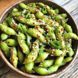 To make Spicy Garlic Edamame, you will need: - 2 cups edamame (in pods), fresh or frozen - 4 cloves garlic, minced - 2 tablespoons olive oil - 1 teaspoon red pepper flakes (adjust to taste) - 1 tablespoon soy sauce - 1 tablespoon sesame oil - 1 teaspoon lemon zest - Salt to taste - Sesame seeds for garnish - Chopped green onions for garnish You can customize your edamame with fun additions: - A splash of rice vinegar for tang - Fresh cilantro or basil for extra herbs - Chopped chili peppers for more heat - Lime juice for a zesty kick These options let you play with flavors and find your perfect mix. Edamame brings many health benefits to the table: - High in Protein: Edamame is a great plant-based protein source. - Rich in Fiber: It helps with digestion and keeps you full. - Packed with Vitamins: Edamame contains vitamins like K and B. - Good for Heart Health: It has healthy fats that support heart function. Eating edamame is a smart choice for a tasty and nutritious snack. Enjoy it as part of a balanced diet. For the full recipe, check out the details above. Start with your edamame. If you have frozen pods, cook them by following the package instructions. Usually, you will boil them in salted water for about 5-6 minutes. This makes them tender and ready to eat. Once they are done, drain them and set them aside. Fresh edamame requires the same cooking method, so don’t worry if you use either kind! Now, grab a large skillet and heat the olive oil over medium heat. Wait until the oil is hot. Add in the minced garlic and sauté it. Do this for about 1-2 minutes. You want the garlic to smell great but not turn brown. If it burns, it will taste bitter. After that, stir in the red pepper flakes. Sauté for another 30 seconds. This helps bring out their flavor. Next, toss your cooked edamame into the skillet. Mix well to coat the pods with the garlic oil. This is where the magic happens! Add the soy sauce, sesame oil, and lemon zest to the skillet. Stir everything together and let it cook for another 2-3 minutes. This lets all the flavors blend nicely. Finally, season with salt to taste and transfer the edamame to a serving bowl. Don’t forget to sprinkle sesame seeds and chopped green onions on top. These add a nice touch of flavor and color. For the full recipe, refer to the section above. You can change the spice level to fit your taste. Use more or less red pepper flakes. If you like it mild, start with half a teaspoon. You can always add more later. For extra heat, try fresh chili peppers or chili oil. Just remember, you can’t take spice out once it’s in! Cooking edamame is quick and easy. Whether using fresh or frozen, follow these tips: - Frozen Edamame: Boil them for 5-6 minutes in salted water. This keeps them tender. - Fresh Edamame: Steam them for a few minutes until bright green. - Salt Water: Always add salt to the water. This enhances the flavor of the edamame. Make sure to drain well after cooking. This helps the flavors stick later. Spicy garlic edamame makes a great snack or side dish. Here are some tasty ideas: - Serve with Drinks: Pair it with beer or sake for a fun treat. - Add to Salads: Toss it into a salad for a crunchy bite. - Combine with Rice Dishes: Serve alongside rice or grain bowls for extra flavor. For a full experience, check out the Full Recipe and try these suggestions! {{image_2}} You can make Spicy Garlic Edamame even tastier by adding proteins. Try shrimp, chicken, or tofu. These options mix well and add more flavor. You can also toss in veggies like bell peppers, carrots, or snap peas. Adding these will boost the nutritional value and color. The oils and sauces can change the dish's taste. Swap olive oil for peanut or avocado oil for a fun twist. You can also use chili oil for extra heat. If you want a different flavor, try teriyaki or hoisin sauce instead of soy sauce. Each change will give your edamame a new taste adventure. This recipe is easy to adapt for dietary needs. For a vegan option, make sure your soy sauce is gluten-free. You can use tamari as a great substitute. If you want to skip the soy sauce, try coconut aminos. This still gives a nice flavor while keeping it gluten-free. These swaps let everyone enjoy this simple snack. After enjoying your spicy garlic edamame, let any leftovers cool down. Place them in an airtight container. This helps keep them fresh. Store the container in the fridge. They will stay good for about 3 days. If you want to keep them longer, freezing is a great option. When you're ready to eat the leftovers, reheating is easy. You can use a skillet for the best taste. Just add a little oil and warm them over medium heat. Stir until they heat through. If you’re short on time, the microwave works too. Heat in small intervals, checking often. This keeps them from getting too soft. Freezing edamame is a smart choice for meal prep. First, make the dish as usual. After it cools, spread the edamame in a single layer on a baking sheet. Freeze until solid. Once frozen, transfer them to a freezer bag. They can last for up to three months. When you want to cook them, no need to thaw. Just toss them straight into the skillet and cook as directed. For the full recipe, refer to the main article. You can use dried edamame, but it needs prep. Soak the dried beans overnight. After soaking, boil them for about 30 minutes until they soften. This extra step adds time, but dried edamame can work well. Many seasonings can enhance spicy garlic edamame. Try adding ginger for warmth. You can also toss in lime juice for a zesty kick. A pinch of smoked paprika can bring a nice depth. Experiment with your favorites to find the perfect blend! To prep in advance, cook the edamame and infuse the oil as directed. Keep them separate in the fridge. When ready to serve, combine them in a skillet and heat through. This method keeps flavors fresh and makes it easy on busy days. For the full recipe, check above! Spicy garlic edamame offers a tasty snack packed with nutrition and flavor. We covered key ingredients, cooking steps, and ways to customize your dish. Remember, adjust the spice level to suit your taste. Explore different proteins or oils to make it even better. Proper storage can keep leftovers fresh for later. With these tips, you can enjoy or share this delicious treat any time. Now, go ahead and make your own spicy garlic edamame!