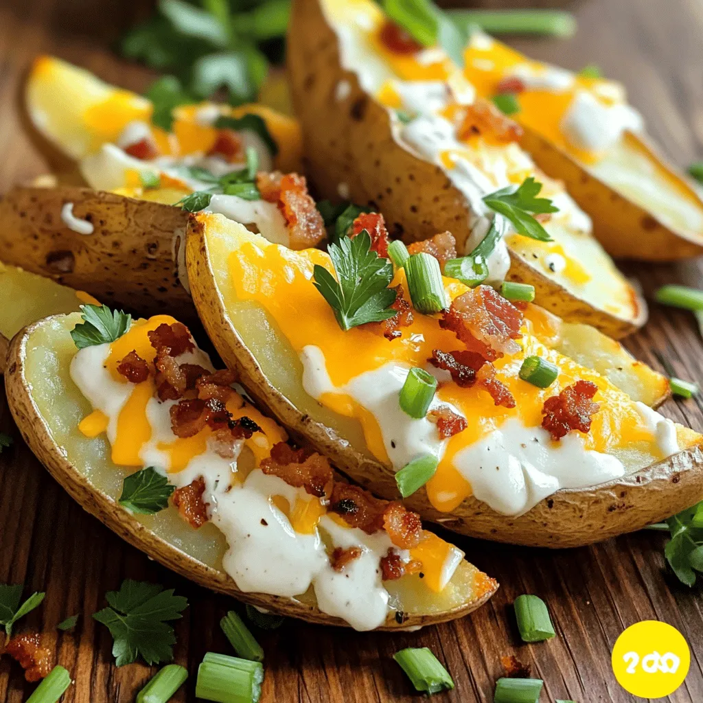 To make Loaded Ranch Potato Wedges, gather the following fresh items: - 4 large russet potatoes, washed and cut into wedges - 3 tablespoons olive oil - 1 teaspoon garlic powder - 1 teaspoon paprika - Salt and pepper to taste - 1 cup shredded cheddar cheese - 1 cup cooked bacon bits (or a plant-based alternative) - ½ cup sour cream (or Greek yogurt) - ¼ cup ranch dressing - 2 green onions, chopped - Fresh parsley for garnish Using high-quality ingredients makes a big difference. Choose firm, fresh potatoes for the best texture. Olive oil adds rich flavor and helps create a crispy crust. Garlic powder and paprika give these wedges a savory kick. You can adjust salt and pepper to match your taste. I love using shredded cheddar cheese for its meltiness. Bacon bits add a smoky crunch, but you can swap them for plant-based options if you prefer. Sour cream combined with ranch dressing provides a creamy topping. Green onions and parsley not only add color but also fresh flavor. This recipe is simple yet so satisfying. You can find the full recipe above to guide you step-by-step! - Preheat the oven to 425°F (220°C). - Toss the potato wedges with olive oil, garlic powder, paprika, salt, and pepper. Start with fresh russet potatoes. Cut them into thick wedges. The thicker the wedge, the better the crunch. Use a large bowl to mix the olive oil and spices. This helps each wedge get an even coat. Olive oil not only adds flavor but also helps achieve that golden crisp. Garlic powder and paprika give the wedges a tasty kick. - Arrange in a single layer on a baking sheet lined with parchment paper. - Bake in the preheated oven for 30-35 minutes, turning halfway through. Lay the wedges on the baking sheet. Make sure they’re not touching each other. This space allows hot air to circulate. You want them crispy, not soggy. Bake until the edges turn golden brown. Turning them halfway ensures even cooking. - Remove from the oven, sprinkle with cheddar cheese and bacon bits. - Return to oven for 5 minutes until cheese is melted and bubbly. Once the wedges are baked, take them out. The smell will be amazing! Sprinkle the cheddar cheese and bacon bits on top. The cheese melts and binds everything together. Baking them for another five minutes allows the cheese to get gooey. Enjoy this step; it’s where the magic happens! For the full experience, check the Full Recipe to see how to finish them off with ranch dressing and green onions. To get the best crispy potato wedges, you need to focus on two main points. First, ensure your potatoes are dry before cooking. Wet potatoes will steam, not crisp. I like to pat them down with a clean towel after washing. Second, avoid overcrowding your baking sheet. If the wedges touch, they will not cook evenly. Give each wedge space to breathe. This step makes a big difference in texture. For those who love a kick, try adding chili powder to your spice mix. It gives a nice heat that pairs well with the ranch. You can also play with different cheeses. Cheddar is classic, but gouda or pepper jack add interesting flavors. Try them out and see what you like best. Each twist can make your Loaded Ranch Potato Wedges feel unique and exciting. For the full recipe, check out the [Full Recipe]. {{image_2}} You can make these Loaded Ranch Potato Wedges vegetarian. Just swap out the bacon for plant-based options or leave it out completely. You won’t miss the meat with all the flavors packed in. Want to mix it up? Try using blue cheese dressing instead of ranch. It adds a rich, tangy kick that pairs well with the crispy potatoes. This change gives a whole new taste to your dish. Feel free to get creative with toppings. Add jalapeños for some heat, olives for a briny bite, or diced tomatoes for fresh flavor. Each topping brings its own twist, making every bite exciting. The Full Recipe provides all the details you need to get started! To keep your loaded ranch potato wedges fresh, let them cool down first. After cooling, place them in an airtight container. This helps avoid sogginess and keeps the flavors intact. You can store them in the fridge for three to five days. For the best taste, reheat your wedges in the oven. Set your oven to 350°F (175°C) and place the wedges on a baking sheet. Heat them for about 10 to 15 minutes. This method keeps them crispy, just like when they were first baked. You can also use an air fryer for a quick option. If you want to save some for later, freeze the wedges after baking. Allow them to cool completely, then spread them out on a baking sheet to freeze for a couple of hours. Once frozen, transfer the wedges to a freezer bag. They can last for up to three months. When you’re ready to eat them, bake them directly from the freezer at 425°F (220°C) until they are hot and crispy. This method makes for easy meals in the future. For the full recipe, check out Loaded Ranch Potato Wedges. Yes, you can use Yukon Gold or sweet potatoes. Each type gives a unique taste. Yukon Golds are buttery, while sweet potatoes add a hint of sweetness. Both options work great for Loaded Ranch Potato Wedges. They will last for 3-5 days in the refrigerator. To keep them fresh, store them in an airtight container. Just remember, they taste best when warm and crispy! Yes, you can prep the wedges and store them in the refrigerator before baking. Just toss them with oil and spices, then cover. When you are ready, pop them in the oven for a tasty snack. They pair well with burgers, grilled meats, or as a snack/appetizer. These wedges also shine as a side dish for a fun dinner. For a twist, serve them with a zesty dipping sauce or a fresh salad. Loaded Ranch Potato Wedges are simple to make and packed with flavor. You learned how to prepare crispy potato wedges and add tasty toppings like cheese and bacon. Remember to experiment with seasonings and toppings to make these wedges your own. Store any leftovers properly or freeze them for later. Enjoy this fun dish at your next meal or gathering. Dive into cooking, and savor every bite!