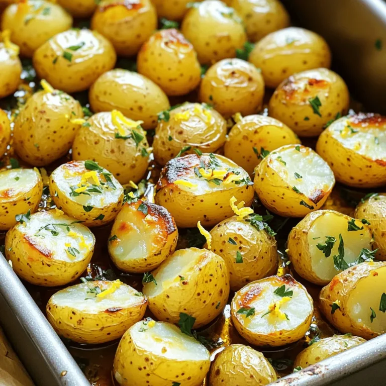 - 2 pounds baby potatoes, halved - 4 tablespoons olive oil - Juice and zest of 2 large lemons - 4 cloves garlic, minced - 1 cup vegetable broth - 2 teaspoons dried oregano - Salt and pepper to taste - Fresh parsley, chopped (for garnish) Gathering the right ingredients is key to making Greek lemon potatoes. The baby potatoes are perfect because they roast well and taste great. The olive oil adds richness. Fresh lemon juice and zest brighten the dish with zesty flavor. Garlic brings depth. Vegetable broth keeps the potatoes moist and tasty. Dried oregano gives a lovely herbal note. Finally, salt and pepper enhance all these flavors. - Roasting pan - Mixing bowl - Oven thermometer Having the right tools makes cooking easier. A roasting pan is ideal for even cooking. A mixing bowl is needed for combining all the tasty ingredients. An oven thermometer ensures your oven is at the right temperature. This helps the potatoes roast perfectly. For the full recipe, check out the section above. - Preheat your oven to 400°F (200°C). - In a large mixing bowl, combine the halved baby potatoes, olive oil, lemon juice, lemon zest, minced garlic, dried oregano, salt, and pepper. Toss until the potatoes are well coated. This step helps to ensure every potato gets that fantastic flavor. - Transfer the potato mixture to a roasting pan. Pour the vegetable broth around the potatoes, making sure the broth does not cover them. This allows them to roast nicely. - Roast in the preheated oven for about 45-50 minutes. Stir them halfway through cooking for even roasting. You want golden brown and tender potatoes for the best taste. - Once cooked, remove the potatoes from the oven and let them cool slightly. This makes them easier to handle. - Drizzle any remaining juice from the roasting pan over the top. This adds a nice burst of flavor. - Garnish with fresh parsley before serving. You’ll love how bright and fresh it looks on your plate. Enjoy your zesty Greek lemon potatoes! For the full recipe, check out the details above. To get the best roast, I always use baby potatoes. They cook evenly and have great flavor. If you want moist potatoes, adjust the broth amount. Less broth means drier potatoes, while more broth gives them a nice, soft texture. You can find the right balance by trying it out. To boost the taste, add fresh herbs like thyme or rosemary. These herbs give a lovely aroma and depth. You can also mix in extra spices. For example, a pinch of paprika or cayenne can add a nice kick. Experiment with flavors that you enjoy! To check if your potatoes are done, pierce them with a fork. If it goes in easily, they are ready. Be careful not to over-roast them. Keep an eye on the clock and stir halfway through. This helps them cook evenly and prevents burning. Cooking times are key to perfect Greek lemon potatoes. {{image_2}} You can swap the baby potatoes for yellow or red potatoes. These types add a different texture and taste. If you want a deeper flavor, use chicken broth instead of vegetable broth. This small change can elevate the dish to a new level. You don’t have to stick to the oven. Try a slow cooker for a more hands-off approach. Just toss everything in, set it, and let it cook. For a smoky taste, grilling is an option too. Grilled Greek lemon potatoes can add a fantastic char and depth of flavor. These potatoes pair well with grilled meats or seafood. They complement a juicy steak or tender fish perfectly. You can also serve them alongside a traditional Greek salad. The freshness of the salad balances the rich flavors of the potatoes. Enjoy them together for a complete meal! After enjoying your Greek lemon potatoes, let them cool. This step helps keep them fresh. Store leftovers in airtight containers. This way, they stay moist and tasty. I like to label the containers with the date. It helps me remember when I made them. When it's time to reheat, you have options. The oven works best for keeping texture. Preheat your oven to 350°F (175°C). Spread the potatoes on a baking sheet. Heat them for about 15-20 minutes. This method keeps them crispy. If you're short on time, use the microwave. Place the potatoes in a microwave-safe dish. Add a splash of water to keep them moist. Heat for 1-2 minutes. Stir halfway through to warm them evenly. Enjoy your Greek lemon potatoes again, just like the first time! Cook Greek lemon potatoes for about 45 to 50 minutes at 400°F (200°C). This time allows the potatoes to become tender and golden brown. Halfway through cooking, stir the potatoes. This helps them roast evenly and enhances their flavor. Yes, you can prepare Greek lemon potatoes ahead of time. Make them up to one day before serving. Store them in an airtight container in the fridge. When ready to eat, reheat in the oven at 350°F (175°C) until warm. This keeps them tasty and fresh. Greek lemon potatoes go well with many dishes. Serve them with grilled chicken or lamb for a savory meal. They also pair nicely with roasted vegetables or a Greek salad. These sides enhance the fresh lemon flavor and create a balanced meal. For the full recipe, check out the earlier section. In this guide, we explored how to make Greek Lemon Potatoes. We covered the ingredients, essential tools, and step-by-step cooking methods. You learned tips to enhance flavor and how to store leftovers properly. These potatoes are a delicious side for meals or gatherings. With easy swaps and cooking techniques, you can personalize the dish. Enjoy creating this tasty recipe, and share it with friends for a delightful meal.