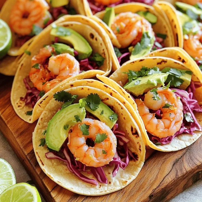 To make chili lime shrimp tacos, you will need the following ingredients: - 1 pound shrimp, peeled and deveined - 2 tablespoons chili powder - 1 tablespoon smoked paprika - 1 teaspoon garlic powder - 1 teaspoon cumin - Zest and juice of 2 limes - 2 tablespoons olive oil - Salt and pepper to taste - 8 small corn tortillas - 1 cup red cabbage, shredded - 1/2 cup fresh cilantro, chopped - 1 avocado, sliced - Lime wedges for serving When choosing shrimp, look for a few key signs of freshness: - Color: Shrimp should have a clear, shiny look. - Smell: Fresh shrimp smell like the ocean, not fishy. - Texture: Firm shrimp is fresh shrimp. If they feel mushy, skip them. - Eyes: If buying whole shrimp, clear and bright eyes are a good sign. The seasonings in this recipe make the shrimp shine. Here are some great options: - Chili Powder: Use chipotle powder for a smoky flavor. - Smoked Paprika: Regular paprika works too, but it lacks smokiness. - Garlic Powder: Fresh minced garlic can add a nice bite. - Cumin: Ground coriander is a tasty substitute for a different twist. These ingredients and tips will help you create tasty chili lime shrimp tacos. For the complete cooking process, check out the Full Recipe. To make these tasty chili lime shrimp tacos, start by making the marinade. In a medium bowl, mix together the chili powder, smoked paprika, garlic powder, cumin, lime zest, lime juice, olive oil, salt, and pepper. This blend gives your shrimp a zesty kick. Next, add the shrimp to the marinade. Toss them well so each shrimp gets coated in that flavor. Let them sit for at least 15 minutes. This step is key for juicy shrimp. While the shrimp soak up those flavors, heat a grill pan or skillet over medium-high heat. Once hot, add the marinated shrimp. Cook them for 2-3 minutes on each side. The shrimp should turn pink and opaque. This means they are ready to eat! Now, let's warm the corn tortillas. In another skillet, heat the tortillas for about 30 seconds on each side. This keeps them soft and easy to fold. To put it all together, take a tortilla and place a few shrimp inside. Top with shredded red cabbage, avocado slices, and fresh cilantro. Finally, serve with lime wedges on the side for a burst of flavor. Getting your shrimp just right is simple. First, make sure your pan is hot before cooking. This helps them sear nicely. Second, avoid overcrowding the pan. Cook in batches if needed. This keeps the shrimp from steaming, which can make them tough. Lastly, always watch for the color change. Shrimp cook quickly, so you want them pink and opaque, not rubbery. Heating corn tortillas properly makes a big difference. Use a dry skillet to avoid adding any extra oil. Heat them just until warm, about 30 seconds per side. This makes them flexible and easy to fold. You can also cover them with a damp cloth after heating to keep them warm. Enjoy the warm tortillas with your flavorful shrimp! To marinate shrimp, mix spices with lime juice and oil. The acid from the lime adds great taste. I suggest letting the shrimp sit in the marinade for at least 15 minutes. This time is enough for the shrimp to soak up all the flavor. You can also marinate it longer, but avoid going over an hour. Otherwise, the shrimp can become tough. When cooking shrimp, heat your pan or grill first. Use medium-high heat to get a nice sear. Add the marinated shrimp and cook for 2-3 minutes on each side. Look for a pink color and a firm texture. If you crowd the shrimp, they won’t cook evenly. Cook them in batches if needed. For serving, I love using warm corn tortillas. They add a nice touch. Top your tacos with shredded red cabbage for crunch. Fresh cilantro gives a burst of flavor. Don't forget sliced avocado for creaminess and lime wedges for extra zest. You can customize your tacos with salsa or hot sauce if you want more kick. For the full recipe, check out the Chili Lime Shrimp Tacos section. {{image_2}} If you love spice, you can kick up the heat in your tacos. Try adding diced jalapeños to the marinade. You can also use chipotle powder instead of chili powder. For a fiery twist, add a few dashes of hot sauce before serving. This will give your tacos a bold flavor. You can create a vegetarian version of these tacos. Swap shrimp with grilled mushrooms or tofu. Both options soak up the marinade well. For a heartier bite, consider using jackfruit. It has a similar texture and absorbs flavors nicely. Tortillas don’t have to be just corn. Try using flour tortillas for a softer touch. You can also use lettuce leaves for a low-carb option. For a fun twist, use bell pepper halves as your taco shells. They add crunch and color, making your meal more vibrant. For the full recipe, check the Chili Lime Shrimp Tacos section. To store leftover chili lime shrimp, place it in an airtight container. Make sure the shrimp cools first. Store it in the fridge for up to three days. Keeping it covered helps maintain its flavor and texture. You can also store any leftover tortillas and toppings separately. When reheating shrimp, aim to keep it juicy. Use a skillet over medium heat. Add a splash of olive oil to prevent sticking. Warm the shrimp for about two to three minutes. Stir gently to avoid overcooking. For tortillas, heat them in a dry skillet for about 30 seconds. This keeps them soft and pliable. You can freeze leftover chili lime shrimp for later use. Place the shrimp in a freezer-safe bag. Remove as much air as you can to avoid freezer burn. Label the bag with the date. It can last up to three months in the freezer. To use, thaw it in the fridge overnight before reheating. This method preserves the shrimp's taste and texture well. You can change the spice level easily. Add more chili powder for heat. If you want less spice, cut back on the chili powder. You can also add fresh jalapeños or hot sauce for extra kick. Taste your marinade before adding shrimp. This way, you know if it’s just right for you. Yes, you can use frozen shrimp. Just make sure to thaw them first. Place them in cold water for about 15 minutes. Drain the shrimp and pat them dry. This helps the marinade stick better. Frozen shrimp can still taste great in your tacos. I love serving these tacos with fresh sides. Here are some great options: - Mexican street corn: Sweet corn with lime and cheese. - Black bean salad: A mix of black beans, corn, and cilantro. - Guacamole: Creamy avocado dip with lime and salt. - Rice: Cilantro-lime rice adds a nice touch. These sides balance the flavors and make your meal complete. For the full recipe, check out the details above. Chili lime shrimp tacos are a tasty choice. You learned about ingredients, cooking steps, and tips for perfect shrimp. Fresh shrimp and the right seasonings make all the difference. I shared ways to store leftovers and offered fun variations. Now you have many ways to enjoy this dish. Try different spices or toppings to boost flavor. Enjoy your cooking!